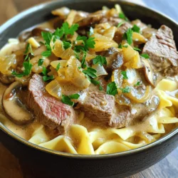 To make a great Beef Stroganoff, you need a few key ingredients: - 1 lb beef sirloin, thinly sliced - 1 medium onion, finely chopped - 2 cloves garlic, minced - 8 oz mushrooms, sliced (cremini or button) - 2 cups beef broth - 1 cup sour cream The beef sirloin gives the dish its rich flavor. The onion and garlic add depth. Mushrooms bring in a nice texture that complements the beef. The broth and sour cream create a creamy sauce that binds everything together. Next, we have the seasonings and garnishes. These ingredients make the dish shine: - 3 tablespoons Worcestershire sauce - 2 tablespoons olive oil - Salt and pepper, to taste - Fresh parsley, chopped (for garnish) Worcestershire sauce adds a savory kick. Olive oil helps to brown the meat and vegetables. Salt and pepper enhance all the flavors. A sprinkle of fresh parsley at the end makes your dish look beautiful and fresh. Now, let’s talk about how to serve your Beef Stroganoff: - Egg noodles or rice - Suggested sides for a complete meal Egg noodles are traditional in this dish. They soak up the sauce nicely. Rice is a great option too, providing a different texture. You can add sides like steamed vegetables or a crisp salad for a well-rounded meal. For the full recipe, check out the Ultimate Beef Stroganoff. First, grab a large skillet and heat it over medium-high heat. Add 2 tablespoons of olive oil. When the oil is hot, add 1 pound of thinly sliced beef sirloin. Let it cook for about 3-4 minutes. You want it to brown nicely on all sides. Once it’s browned, take the beef out of the skillet and set it aside for later. This step is key, as it locks in the flavor. In the same skillet, add 1 medium onion that you’ve finely chopped. Sauté it for 2-3 minutes until it turns translucent. Next, toss in 2 cloves of minced garlic and 8 ounces of sliced mushrooms. Cook this mixture for another 5-7 minutes. The mushrooms should be golden brown and release their moisture. This adds great depth to our dish. Now, sprinkle 2 tablespoons of all-purpose flour over the onion and mushroom mix. Stir it all together, cooking for about 1-2 minutes. This helps to remove the raw flour taste. Gradually pour in 2 cups of beef broth and 3 tablespoons of Worcestershire sauce. Whisk it all together, bringing it to a simmer. Let it thicken for about 5 minutes. Next, reduce the heat to low and stir in 1 cup of sour cream. Make sure it’s fully mixed in. Finally, return the cooked beef to the skillet, gently stirring until it’s heated through. Season with salt and pepper to taste. This is where the magic happens, bringing all the flavors together. Serve this delicious Beef Stroganoff over cooked egg noodles or rice. For the full recipe, refer back to the earlier section. Enjoy your meal! To make tender beef, choose sirloin. Slice it thinly against the grain. This helps break down the muscle fibers. Cook it quickly over high heat. Remove the beef from the pan as soon as it browns. This keeps it juicy. For sautéing vegetables, use medium heat. Start with onions. Cook them until they turn soft and clear. Then add garlic and mushrooms. Cook until the mushrooms are golden brown. This step builds great flavor. You can add spices to boost the flavor. A pinch of paprika adds warmth. Try a bit of thyme for herbal notes. If you want more zing, add a dash of hot sauce. If you wish to swap ingredients, consider different mushrooms. Shiitake or portobello can add unique taste. You can also use Greek yogurt instead of sour cream. This gives a nice tang and cuts calories. Garnish your Beef Stroganoff with fresh parsley. Chop it finely for a bright touch. You can serve the dish in wide, shallow bowls. This way, the rich sauce spreads out nicely. Pair your Beef Stroganoff with a side of steamed vegetables. Broccoli or green beans work well. This adds color and makes the plate look beautiful. For a pop of color, add some cherry tomatoes or sliced radishes. To find the full recipe, check out the Ultimate Beef Stroganoff. {{image_2}} You can switch up the beef in Beef Stroganoff. Chicken and pork work well as substitutes. If you use chicken, look for thin slices of breast or thighs. Cook them until golden, just like the beef. For pork, tenderloin or shoulder is a good choice. If you're aiming for a vegetarian version, mushrooms can take the lead. Use a mix of mushrooms for texture and flavor. You can also try tofu or tempeh, marinated and sautéed. These options still give you a great taste. To make your Beef Stroganoff pop, add some herbs or spices. Fresh thyme or rosemary can boost the taste. For a bit of heat, consider red pepper flakes. These small changes can make a big difference. You can also add different vegetables. Carrots or peas can bring color and sweetness. Sauté these veggies with the onions and garlic. This way, they soak up all the flavors. How you serve Beef Stroganoff can change the meal. You can serve it over egg noodles or rice. Egg noodles are classic, but rice adds a nice twist. Try both to see what you like best! For side dishes, think outside the box. Steamed green beans or a fresh salad pair well. Crusty bread is another great option to soak up the sauce. These creative sides can make your meal more hearty and special. For the full recipe, check out the Ultimate Beef Stroganoff. To store leftovers safely, let the Beef Stroganoff cool down first. Place it in an airtight container. This will keep out air and moisture, which can cause spoilage. Store it in the fridge for up to three days. When reheating, use a stovetop or microwave. For the stovetop, add a splash of broth to keep it moist. Heat it gently over low heat. Stir often to make sure it warms evenly. If using a microwave, heat in short bursts. Stir in between to avoid hot spots. You can freeze Beef Stroganoff for longer storage. Make sure it’s cool before freezing. Use a freezer-safe container or heavy-duty freezer bag. Label it with the date. Beef Stroganoff can last up to three months in the freezer. When it’s time to eat, defrost it in the fridge overnight. This method keeps the texture smooth. Avoid defrosting in the microwave, as it can change the sauce's quality. Beef Stroganoff stays fresh in the fridge for about three days. After that, it might spoil. Check for signs of spoilage. If you see mold or if it smells off, throw it away. Always trust your senses with food safety. For the full recipe, check the Ultimate Beef Stroganoff section. The best cut of beef for stroganoff is beef sirloin. It has great flavor and stays tender. You can also use tenderloin or flank steak. These cuts cook quickly and stay juicy. When you slice them thinly, they absorb the sauce well. Yes, you can make beef stroganoff ahead of time. Cook the beef and sauce, then cool it down. Store it in the fridge for up to three days. When you are ready to serve, just reheat it gently on the stove. Add a bit of broth to keep it moist. Beef stroganoff pairs well with egg noodles or rice. Both options soak up the sauce nicely. You can also serve it with steamed veggies or a green salad. For a heartier meal, add some crusty bread. To thicken the sauce, use flour or cornstarch. After cooking the beef and veggies, sprinkle flour and stir well. Cook for a minute before adding broth. You can also let it simmer longer to reduce the sauce. If it’s too thick, just add a little broth or water. Beef Stroganoff blends rich flavors and quick cooking steps. You learned about classic ingredients like beef, onions, and mushrooms. We explored tips for cooking tender beef and ways to enhance the flavor. You can serve it over egg noodles or rice for a complete meal. Experiment with variations like chicken or vegetarian options. Proper storage tips can help you enjoy leftovers later. Now, you’re ready to create your own delicious Beef Stroganoff, impressing family and friends with ease. Enjoy every bite!