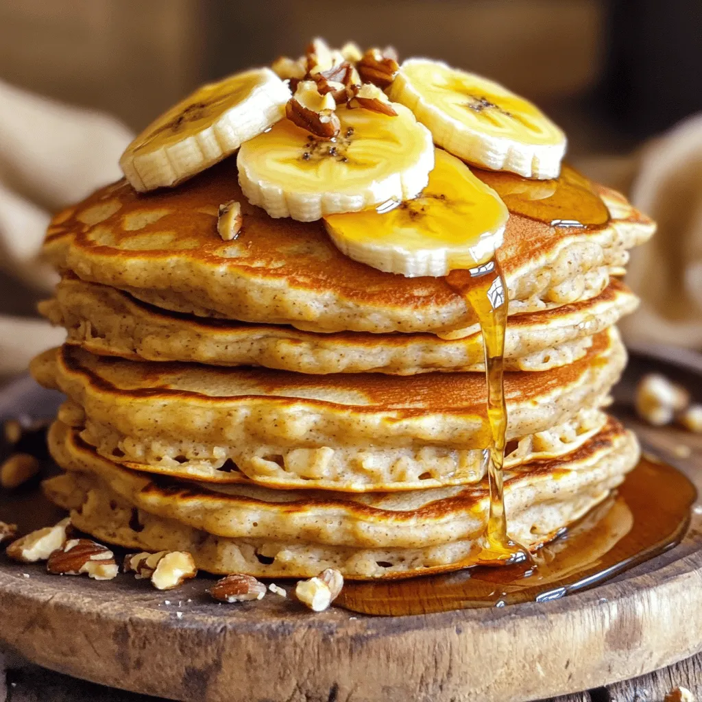 - 1 cup rolled oats - 1 ripe banana, mashed - 1 cup milk (dairy or non-dairy) - 2 large eggs - 1 teaspoon vanilla extract - 1 teaspoon baking powder - 1/2 teaspoon cinnamon - Pinch of salt When I make banana oatmeal pancakes, I love using rolled oats. They give the pancakes a nice texture. The ripe banana adds sweetness and flavor. You can choose any milk you like, whether it’s dairy or plant-based. Eggs help bind everything together. Vanilla extract brings warmth to the taste. Baking powder makes the pancakes fluffy. A bit of cinnamon adds a cozy spice. Don't forget a pinch of salt to balance the flavors. - Cooking spray or butter for the pan - Toppings: sliced bananas, maple syrup, nuts, or berries Using cooking spray or butter on the pan helps prevent sticking. Toppings are where you can get creative. I enjoy adding sliced bananas for extra fruitiness. A drizzle of maple syrup makes everything sweeter. Chopped nuts add crunch and flavor. Berries can bring a burst of freshness. For the Full Recipe, check out the detailed instructions. Enjoy your cooking! First, take your rolled oats and put them in a blender. Blend them until they reach a flour-like consistency. This step is key. Oat flour gives the pancakes a nice texture and adds fiber. Now, add the mashed banana to the blender. Next, pour in the milk, crack in the eggs, and add the vanilla extract. Don't forget the baking powder, cinnamon, and a pinch of salt. Blend everything until it's smooth and well-combined. This should take about 30 seconds. Your batter should be thick and creamy, ready for cooking. Let the batter rest for about 5-10 minutes. This allows it to thicken a bit more. While it rests, heat a non-stick skillet or griddle over medium heat. Lightly coat the surface with cooking spray or butter. Pour about 1/4 cup of batter for each pancake. Cook them for 2-3 minutes. Watch for bubbles to form on the surface and the edges to set. Once you see them, it’s time to flip! Cook for another 2-3 minutes until they turn golden brown. Repeat this with the remaining batter. Enjoy your delicious banana oatmeal pancakes from the full recipe! To know when to flip your pancakes, watch for bubbles. When bubbles form on the surface, it’s time to flip. The edges will also look set. If the pancakes are browning too fast, lower the heat. Cooking time can change based on your stove and pan. Always keep an eye on them. You can make these pancakes your own! Try adding chocolate chips or nuts for extra flavor. If you need a vegan option, use flax eggs instead of real eggs. You can also swap regular milk for non-dairy milk. For gluten-free pancakes, use certified gluten-free oats. For the full recipe, check out the section above. Enjoy your cooking! {{image_2}} You can make banana oatmeal pancakes even better by adding protein powder. This boosts the nutrition and keeps you full longer. Just mix in a scoop of your favorite protein powder in the batter. Another great idea is to add seeds like flax or chia. These seeds add fiber and healthy fats. Simply mix in a tablespoon or two into your pancake batter for an extra crunch and nutrition. Let’s make your pancakes more exciting with different spices. Nutmeg and ginger can add warmth and flavor. Just a pinch of either spice can change the whole taste. You can also use flavored milk, like almond or coconut. These milks bring a unique twist to the pancakes. Use them instead of regular milk in the recipe for a tasty surprise. For the full recipe, check out the detailed instructions above. After you make banana oatmeal pancakes, store any leftovers in the fridge. Place them in an airtight container. They will stay fresh for up to three days. When you want to reheat, simply use a microwave or a skillet. If using a microwave, heat them for about 30 seconds to 1 minute. In a skillet, warm them over low heat for 2-3 minutes on each side. This will help keep them soft and tasty. Freezing pancakes is a great way to save them for later. Let the pancakes cool completely. Then, stack them with parchment paper in between each pancake. Place the stack in a freezer-safe bag or container. They can last up to two months in the freezer. When you are ready to eat, take out what you need. Thaw them in the fridge overnight or at room temperature for a few hours. For reheating, use the microwave for 1-2 minutes or a skillet for about 3-4 minutes. Enjoy your pancakes just like fresh! Banana oatmeal pancakes can last up to three days in the fridge. Store them in an airtight container. If you want them to last longer, freeze them. They can stay fresh for up to three months in the freezer. Yes, you can make the batter ahead of time. Just mix all the ingredients and keep the batter in the fridge. Use it within 24 hours for the best taste and texture. Shake or stir the batter before cooking, as it may thicken. Yes, banana oatmeal pancakes can be gluten-free if you use certified gluten-free oats. Check the label to be sure. The rest of the ingredients are naturally gluten-free, making it a safe option for those with gluten allergies. To keep pancakes warm, place them on a baking sheet in a low oven (around 200°F or 93°C). Cover them with a clean kitchen towel to keep them warm and moist until serving. This way, everyone enjoys warm pancakes at the same time! In this post, we covered how to make banana oatmeal pancakes step by step. We looked at key ingredients, cooking tips, and ways to customize your pancakes to fit your taste. Whether you want to add chocolate chips or store leftovers, you now have all the tools to create a delicious breakfast. Enjoy making these pancakes and have fun experimenting with flavors! You’ll find a great meal that fits your life.