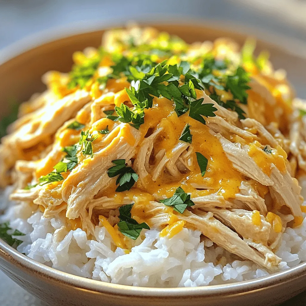 - 4 boneless, skinless chicken breasts - 1 packet (1 oz) dry ranch dressing mix - 1 can (10.5 oz) cream of chicken soup - 1 cup sour cream - 1 cup shredded cheddar cheese