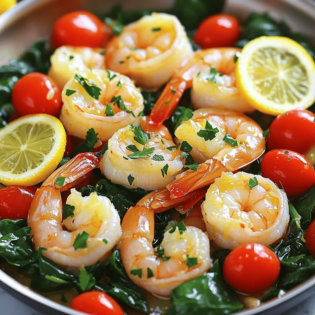 - 1 pound (450g) large shrimp, peeled and deveined - 3 tablespoons olive oil - 4 cloves garlic, minced - Zest and juice of 1 large lemon - 1 teaspoon red pepper flakes - 1 teaspoon dried oregano - 1/2 cup cherry tomatoes, halved - 2 cups baby spinach - Salt and black pepper to taste - Fresh parsley for garnish - Servings: 4 - Each serving provides a balanced mix of protein and veggies, making it healthy and filling. 1. First, grab a large skillet. Heat 3 tablespoons of olive oil over medium heat. 2. Once the oil is warm, add 4 cloves of minced garlic. Cook for about 1 minute. 3. Next, sprinkle in 1 teaspoon of red pepper flakes. This will add a nice kick. 1. Now, it’s time to add the shrimp. Use 1 pound of large shrimp, peeled and deveined. 2. Season the shrimp with 1 teaspoon of dried oregano, salt, and black pepper. 3. Cook the shrimp for 2-3 minutes. Turn them occasionally until they are pink and opaque. 1. Add 1/2 cup of halved cherry tomatoes to the pan. Cook for an additional 2 minutes until they soften. 2. Pour in the juice and zest of 1 large lemon. Stir everything to coat the shrimp and tomatoes. 3. Lastly, toss in 2 cups of baby spinach. Cook for another minute until it wilts. 4. Taste your dish and adjust the seasoning if needed. 5. Remove from heat and let it sit for a minute. This helps the flavors blend. 6. Garnish your meal with freshly chopped parsley before serving. For the complete recipe, check out [Full Recipe]. To get the best out of your shrimp, you need to know when they are done. Cook shrimp until they turn pink and opaque. This usually takes about 2-3 minutes on medium-high heat. If you overcook them, they can become tough. For a rich lemon flavor, use both the juice and zest of your lemon. The zest adds a bright taste without being too sour. Squeeze fresh lemon juice just before serving. This gives your dish a fresh kick. When cooking, choose a large skillet. A sauté pan can also work, but it might not hold all your shrimp. A skillet helps with even cooking. Always cook on medium-high heat. This gives a nice sear to the shrimp. A good sear adds flavor and texture. If the heat is too low, the shrimp can steam instead of sauté. Garnish your dish with fresh parsley. It adds a pop of color and freshness. You can also add lemon slices for a nice look. For serving, pair shrimp with rice or crusty bread. This helps soak up the tasty sauce. A green salad on the side makes for a complete meal. For the full recipe, check the recipe section above. {{image_2}} You can swap out shrimp for other proteins. Chicken works well. Just cut it into small pieces. Tofu is a great choice for a plant-based option. Make sure to press and cube it before cooking. Both alternatives will soak up the flavors nicely. For vegetables, you can use bell peppers or zucchini. Slice them thin and add them with the shrimp. They add color and crunch. You can even mix in snap peas or asparagus for more variety. Want more heat? Try different types of peppers. Jalapeños add a fresh kick. Habaneros bring more heat if you dare. Just chop them finely and adjust to your taste. Herbs can change the dish’s flavor too. Basil or thyme can add a lovely twist. You can even use fresh dill for a bright taste. Experiment with what you love most. If you need a gluten-free option, this dish is perfect as is. Just ensure your seasonings are gluten-free. For low-carb or keto diets, skip the tomatoes. They add carbs, but you can replace them with more greens. Extra spinach or broccoli can help keep it filling and tasty. To keep your One-Pan Lemon Garlic Shrimp fresh, let it cool first. Place the shrimp in an airtight container. This helps keep it from drying out. Use glass or plastic containers that seal well. These are the best for storage. When reheating, avoid high heat to keep the shrimp tender. The stovetop works best. Heat on low and stir gently. If you use the microwave, cover the dish loosely. This helps to steam it a bit. Heat in short bursts to warm evenly. This dish stays fresh in the fridge for up to three days. If you want to freeze it, place it in a freezer-safe container. It can last for up to three months in the freezer. Just remember to label it with the date! Yes, you can use frozen shrimp. Just thaw them first. Place shrimp in cold water for 15 minutes. This helps them cook evenly. *Cooking time may change.* Start with about 4 minutes for the shrimp. Check until they turn pink and opaque. To add heat, increase the red pepper flakes. Start with 1.5 teaspoons for a kick. You can also add diced fresh chili peppers. Jalapeños or serranos work well. For more flavor, try a splash of hot sauce. This dish pairs well with several sides. Here are some great options: - Rice: White or brown rice soaks up the sauce. - Pasta: A light pasta like angel hair complements the shrimp. - Salad: A fresh salad adds crunch and color. - Bread: Crusty bread is perfect for dipping. These sides create a balanced meal and enhance the shrimp's flavors. For the full recipe, check the earlier sections. This blog post covers a simple yet delicious One-Pan Lemon Garlic Shrimp recipe. You learned about the key ingredients, cooking steps, and ways to enhance the dish. I included tips for perfecting the recipe, variations for different diets, and storage info. In conclusion, cooking shrimp can be easy and fun with this recipe. You can impress friends and family, or enjoy a tasty meal yourself. Happy cooking!