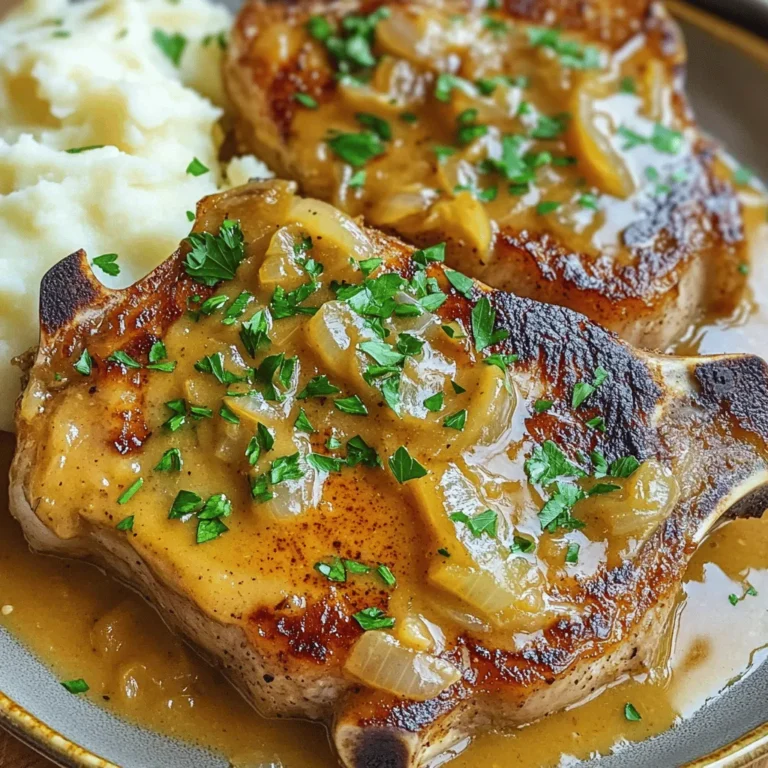 For delicious smothered pork chops, you need the following ingredients: - 4 bone-in pork chops, about 1-inch thick - Salt and pepper, to taste - 2 tablespoons olive oil - 1 medium onion, sliced - 3 cloves garlic, minced - 1 cup chicken broth - 1 cup heavy cream - 1 tablespoon Dijon mustard - 1 teaspoon smoked paprika - ½ teaspoon dried thyme - ½ teaspoon black pepper - ¼ teaspoon cayenne pepper (optional, for heat) - Fresh parsley, chopped, for garnish