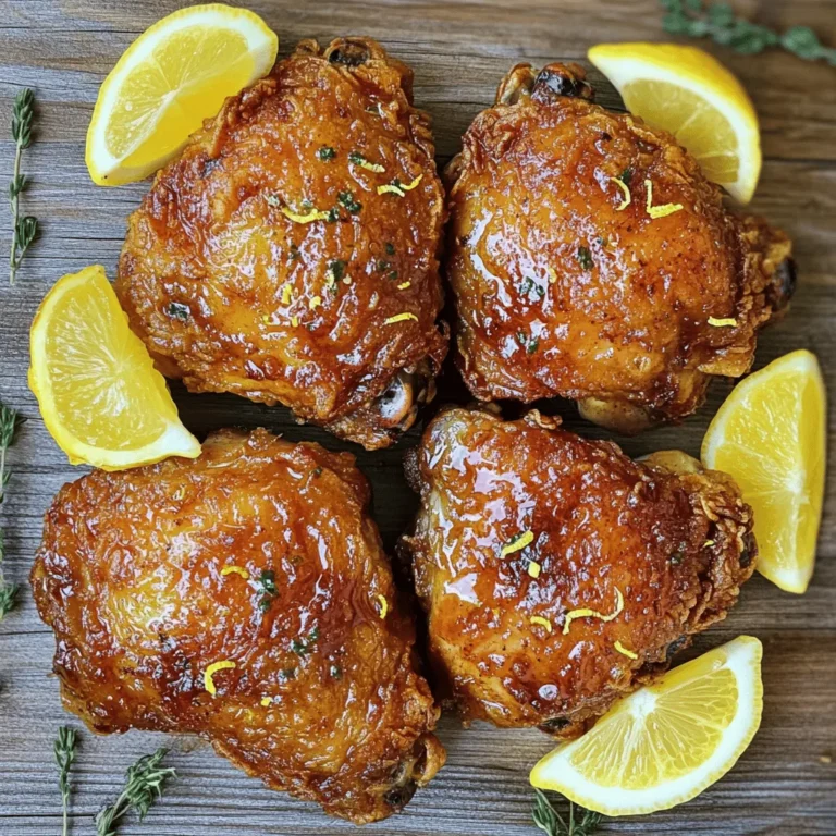 - 4 pieces of chicken thighs (bone-in, skin on) - 1 cup brewed lemon tea (cooled) - 1/2 cup buttermilk - 1 tablespoon lemon zest - 1 teaspoon garlic powder - 1 teaspoon onion powder - 1 teaspoon smoked paprika - 1 teaspoon dried thyme - Salt and pepper to taste