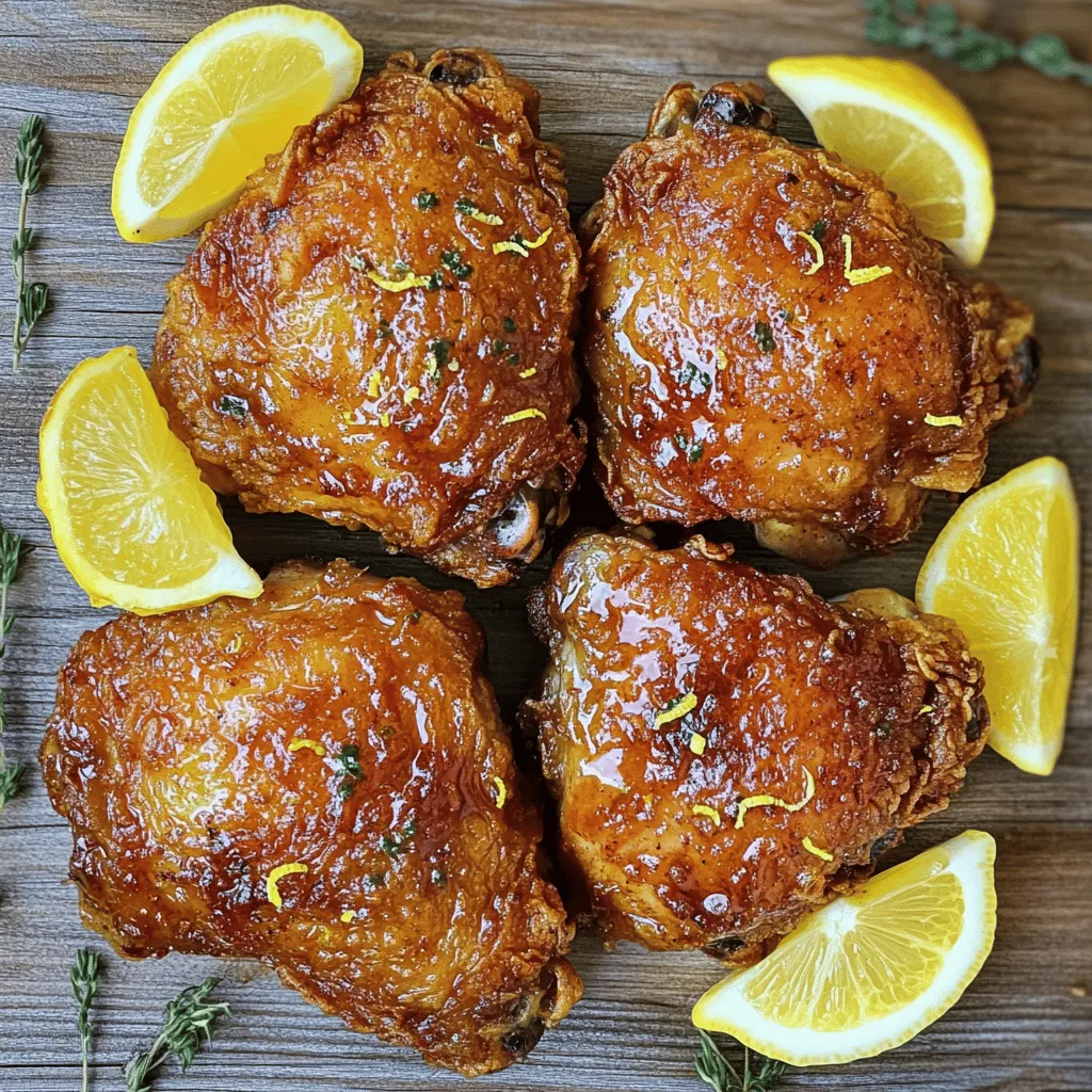 - 4 pieces of chicken thighs (bone-in, skin on) - 1 cup brewed lemon tea (cooled) - 1/2 cup buttermilk - 1 tablespoon lemon zest - 1 teaspoon garlic powder - 1 teaspoon onion powder - 1 teaspoon smoked paprika - 1 teaspoon dried thyme - Salt and pepper to taste