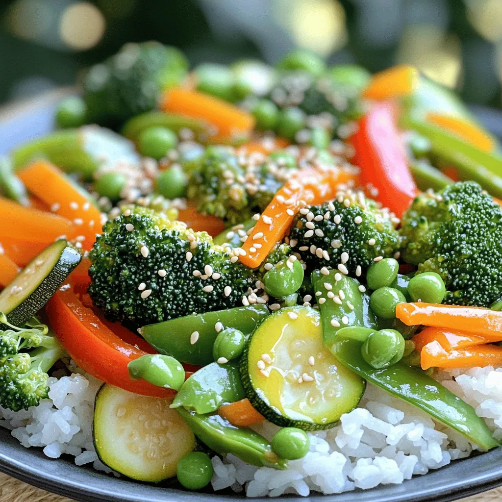 For a tasty stir-fry, use fresh veggies. Here’s what you need: - 1 cup broccoli florets - 1 bell pepper (any color), sliced - 1 medium carrot, julienned - 1 cup snap peas - 1 small zucchini, sliced These veggies bring color and crunch. You can mix and match based on what you like. The right sauces add flavor. For this stir-fry, gather: - 2 tablespoons soy sauce (or tamari for gluten-free) - 1 tablespoon sesame oil - 1 tablespoon vegetable oil These oils and sauces give a rich taste. They help the veggies shine in your dish. Adding a few garnishes makes your dish pop. Consider: - 1 teaspoon sesame seeds (for garnish) - Salt and pepper to taste These little touches make your stir-fry look great and taste even better. Check out the Full Recipe for more details! First, wash your veggies well. Cut the broccoli into small florets. Slice the bell pepper into strips. Julienning the carrot makes it cook fast. For the snap peas, just trim the ends. Finally, slice the zucchini. Mince the garlic and grate the ginger. Having everything ready helps cook faster and taste better. Heat the vegetable oil in a large skillet or wok on medium-high heat. When the oil is hot, add the minced garlic and grated ginger. Stir for about 30 seconds. You want to smell the garlic, but don’t burn it. Next, toss in the broccoli and carrots. Stir-fry for 3-4 minutes until they soften a bit. Now, add the bell pepper, snap peas, and zucchini. Keep stir-frying for another 3-4 minutes. All the veggies should be tender-crisp at this point. Pour in the soy sauce and sesame oil. Stir well to coat all the veggies evenly. Cook for 1-2 more minutes. Once your veggies are cooked, remove the pan from heat. Transfer the stir-fry to a serving dish. Now, sprinkle sesame seeds on top for a nice finish. Serve your stir-fry over steamed rice or quinoa for a complete meal. This Easy Veggie Stir-Fry is not just quick; it looks great too! To make your stir-fry quick and easy, cut your veggies right. Use a sharp knife for clean cuts. I like to slice bell peppers into thin strips. For broccoli, cut the florets into bite-sized pieces. Julienning carrots gives a nice texture and cooks them fast. Keep your cuts even so all the veggies cook at the same time. A large skillet or wok works best for stir-frying. The shape allows heat to spread evenly. I prefer a non-stick surface for easy cooking and cleaning. This way, you can stir and toss without worry. Make sure your pan is hot before adding oil. This helps the veggies sear nicely and keeps them crisp. Taste is key when making a stir-fry. Start with the basics: soy sauce and sesame oil. Add them near the end to avoid burning. If you like heat, try adding red pepper flakes or sriracha. Fresh herbs like basil or cilantro can brighten the dish. Always taste and adjust as you go, so your stir-fry is just how you like it. For the full recipe, check the Easy Veggie Stir-Fry section above. {{image_2}} Want to make your stir-fry more filling? You can add protein. Chicken, beef, or shrimp work well. For a plant-based option, try tofu or tempeh. Simply cube your protein and cook it first. Once it’s browned, remove it from the pan. Then stir-fry your veggies as usual. Add the protein back in before serving. This method keeps everything juicy and flavorful. If you need gluten-free options, switch soy sauce for tamari. Tamari is a great choice and tastes similar. Make sure to check labels for gluten-free products. You can also use coconut aminos as a soy sauce alternative. Both options keep your stir-fry tasty and safe for those with gluten allergies. Using seasonal veggies can change the flavor of your stir-fry. In spring, try asparagus or snap peas. In summer, use zucchini or bell peppers for a fresh taste. Fall offers great choices like squash and carrots. In winter, root veggies like carrots and beets can add sweetness. Feel free to mix and match based on what you have. This keeps your stir-fry exciting and fresh all year round. For the complete recipe, check the Full Recipe section. To keep your veggie stir-fry fresh, place it in an airtight container. Let it cool first, then seal it. Store it in the fridge for up to three days. This keeps the flavors and crunch intact. If you notice any moisture, use a paper towel to absorb it before sealing. When you're ready to enjoy your leftovers, reheating is simple. You can use a skillet or microwave. If using a skillet, heat it over medium heat. Add a splash of water or oil to prevent sticking. Stir gently until warmed through, about 3-5 minutes. If using a microwave, cover the bowl and heat for 1-2 minutes. Stir halfway to ensure even heating. Freezing is a great option for meal prep. Use freezer-safe containers or bags. Portion out the stir-fry for easy meals. Make sure to remove as much air as possible to avoid freezer burn. It can last for up to three months in the freezer. When ready to eat, thaw in the fridge overnight. Reheat in a skillet or microwave as mentioned earlier. For best taste, do not freeze with sauces added; add those fresh when reheating. It takes about 10 minutes to prep and 15 minutes to cook. In total, you need about 25 minutes from start to finish. This makes it a great option for a quick weeknight meal. You can have a delicious dish ready in under half an hour. Yes, you can use frozen vegetables if you want. They cook faster than fresh veggies. Just keep in mind that frozen veggies may release extra water. This can change the texture a bit. If you choose frozen, add them to the skillet a little later to avoid overcooking. You can serve veggie stir-fry over rice or quinoa. Adding a protein like tofu or chicken works great too. You can also pair it with a side salad or spring rolls for a full meal. If you want to keep it light, enjoy it on its own. You can find the full recipe above for more ideas. In this blog post, we explored how to make a delicious veggie stir-fry. We discussed fresh vegetables, essential sauces, and tasty garnishes. I shared step-by-step instructions, tips for cutting and cooking, and ways to vary the dish. We also covered storing leftovers and answering common questions. Remember, stir-fry is fun and flexible. Enjoy trying your own mix of flavors and ingredients. Happy cooking!