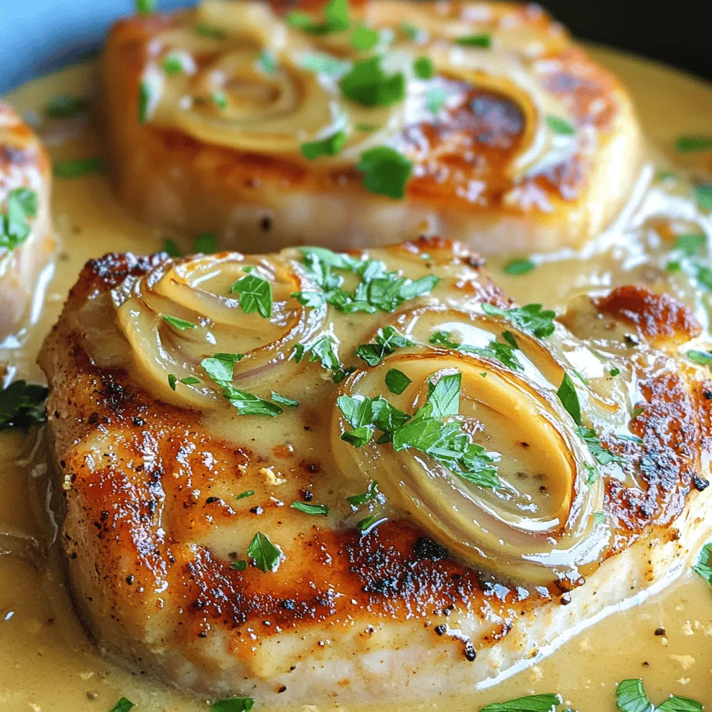 For this dish, you need a few key items: - 4 boneless pork chops (about 1 inch thick) - 1 teaspoon garlic powder - 1 teaspoon onion powder - 1 teaspoon paprika - Salt and pepper to taste - 2 tablespoons olive oil - 1 medium onion, thinly sliced - 2 cloves garlic, minced - 1 cup chicken broth - 1 cup heavy cream - 1 tablespoon Dijon mustard - 1 teaspoon dried thyme - Fresh parsley, chopped (for garnish)
