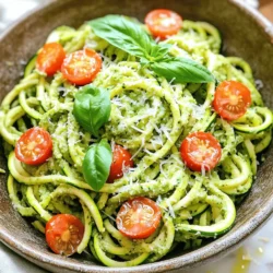 For a delicious serving of zucchini noodles with pesto, you'll need these items: - 3 medium zucchinis - 1 ripe avocado - 1 cup fresh basil leaves - 1/4 cup walnuts - 2 tablespoons lemon juice - 2 tablespoons olive oil - 1 clove garlic, minced - Salt and pepper to taste To enhance your dish, consider these toppings: - Cherry tomatoes, halved - Grated Parmesan cheese (optional) These garnishes add color and flavor that brighten up your meal. If you don't have certain items, here are some swaps: - Use pine nuts instead of walnuts for a different taste. - If you lack fresh basil, try spinach or arugula as alternatives. - For a nut-free option, use sunflower seeds in the pesto. - Instead of lemon juice, lime juice works well too. Feel free to mix and match based on what you have! The full recipe can guide you through this simple yet tasty dish. To start, grab three medium zucchinis. Using a spiralizer or a julienne peeler, turn those zucchinis into noodles. Place the noodles in a colander. Sprinkle them lightly with salt. This helps to draw out excess moisture. Let them sit for about 15 to 20 minutes. The salt will work its magic. After 20 minutes, rinse the noodles under cold water. Pat them dry with a paper towel. This step keeps your dish from being too watery. While the zucchini noodles drain, it's time to make the avocado pesto. Take one ripe avocado and scoop it into a food processor. Add one cup of fresh basil leaves, one-fourth cup of walnuts, and two tablespoons of lemon juice. Pour in two tablespoons of olive oil and add one clove of minced garlic. Blend everything until it's smooth. Taste the mixture and add salt and pepper as needed. If the pesto is too thick, add a bit more olive oil until you like the texture. This creamy pesto makes the dish sing. Once the zucchini noodles are dry, it's time to combine everything. In a large bowl, add the zucchini noodles and the avocado pesto. Toss gently until all the noodles are coated well. Now for the fun part—plating! Serve the noodles on a nice plate. Garnish with halved cherry tomatoes on top. If you like, sprinkle some grated Parmesan cheese for extra flavor. Serve immediately, and enjoy the fresh taste of this delightful dish. You can follow the [Full Recipe] for more details. To make perfect zucchini noodles, start with fresh, firm zucchinis. Use a spiralizer or julienne peeler. Spiralize the zucchinis directly into the bowl. Aim for long, thin strands. After spiralizing, place the noodles in a colander. Sprinkle them with salt to draw out the moisture. Let them sit for about 15 to 20 minutes. Rinse the noodles under cold water and pat them dry. This process helps keep your dish from becoming soggy. For the best pesto, use a food processor. Combine ripe avocado, fresh basil, walnuts, lemon juice, olive oil, and minced garlic. Blend until smooth, but don’t over-blend. You want a bit of texture in your pesto. If it’s too thick, add a little more olive oil. Taste and adjust with salt and pepper as needed. This balancing act is key to a bright, flavorful pesto that brings your dish to life. To make your zucchini noodles pop, add fresh ingredients. Halved cherry tomatoes add a nice touch. They bring sweetness and color to the dish. A sprinkle of grated Parmesan cheese can enhance the taste, too. For extra crunch, consider adding pine nuts or sunflower seeds. You could also serve the dish with a side of grilled chicken or shrimp for protein. These simple additions can elevate your meal without much effort. {{image_2}} Zucchini noodles fit well into both Paleo and Whole30 diets. These diets focus on whole foods. For a tasty twist, use nuts like pecans in your pesto. You can also swap olive oil for avocado oil for a different flavor. Make sure to skip any cheese to keep it compliant. For a vegan version, the avocado is your best friend. It adds creaminess without dairy. You can replace walnuts with sunflower seeds in the pesto. Sunflower seeds offer a nice crunch and a different taste. Consider adding nutritional yeast for a cheesy flavor without the dairy. If you want to make your dish heartier, add proteins. Grilled chicken or shrimp pairs well with this dish. You can toss cooked quinoa or chickpeas into the noodles for extra protein. For a vegetarian option, try adding tofu or tempeh. These options will keep your meal filling and satisfying. For the complete cooking experience, check the Full Recipe. To keep leftover zucchini noodles fresh, place them in an airtight container. You can store them in the fridge for up to two days. Avoid adding sauce until you're ready to eat. This keeps the noodles from getting too soggy. If you notice excess moisture, gently pat them dry with a paper towel before storing. Store your leftover pesto in a small jar or container. Make sure to cover the surface with a thin layer of olive oil. This helps prevent browning. You can keep it in the fridge for about a week. For longer storage, freeze it in ice cube trays. Once frozen, transfer the cubes to a freezer bag. This way, you can enjoy fresh pesto anytime. When reheating zucchini noodles, use a skillet over medium heat. Add a splash of olive oil to prevent sticking. Heat them for just a few minutes until warm. Avoid overcooking, as they can become mushy. For pesto, gently warm it in a small pan. Stir constantly to keep the texture smooth. Enjoy the fresh taste every time! Yes, you can use regular pasta in this dish. Zucchini noodles are a great low-carb option. They provide a fresh taste and unique texture. If you prefer pasta, choose your favorite type. Cook it according to the package instructions. Serve the pesto over the cooked pasta instead of zucchini noodles. Enjoy the same flavorful sauce with a different twist. Zucchini noodles last about 2 to 3 days in the fridge. Store them in an airtight container. Keep in mind, they may lose some crunch over time. To extend their life, avoid adding the pesto until you're ready to eat. If they get too soft, you can still use them in soups or stews. You can substitute walnuts with pine nuts or sunflower seeds. Both give a nice flavor and texture. If you want a nut-free option, try using hemp seeds. These options work well in the avocado pesto. Just blend them like you would with walnuts. This way, you keep the creamy texture and rich taste. For the full recipe, you can refer to the Zesty Zucchini Noodles with Avocado Pesto. This blog post covered everything you need for a delicious zucchini noodle dish. We explored the key ingredients, prepared the avocado pesto, and combined them to create a fresh meal. I shared tips for perfect noodles and clever serving ideas. You can even adapt the dish to fit your diet. Lastly, I explained how to store leftovers for another day. Use this knowledge to enjoy healthy eating with ease and creativity. Don’t hesitate to experiment and make this dish your own!