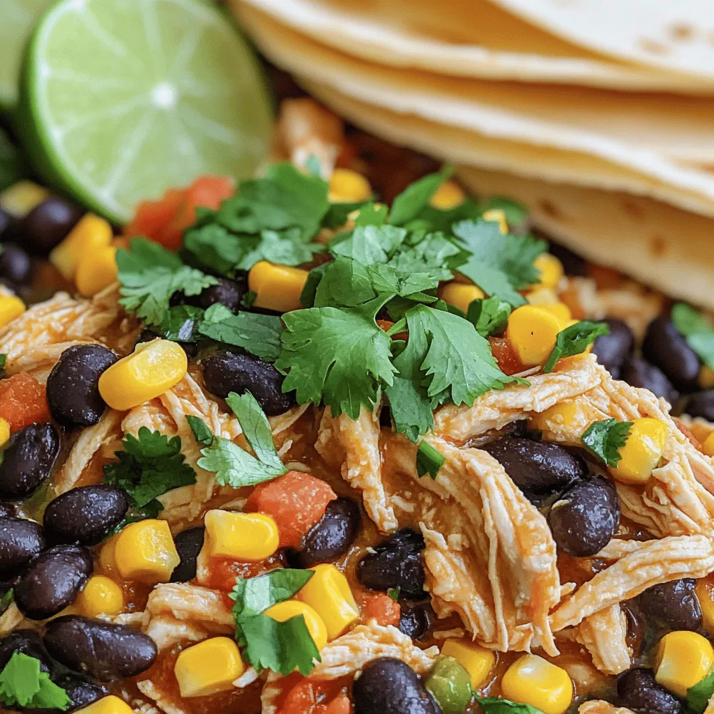 - 2 pounds boneless, skinless chicken breasts - 1 can (15 oz) black beans, rinsed and drained - 1 can (15 oz) corn, drained - 1 can (10 oz) diced tomatoes with green chilies - 1 medium onion, diced - 2 cloves garlic, minced