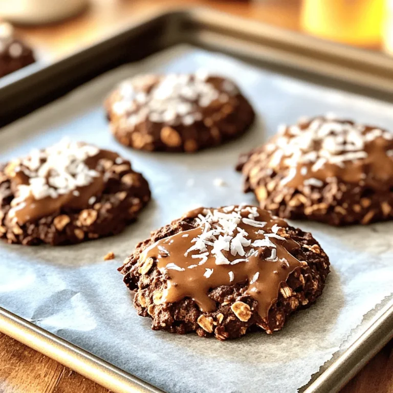 To make no-bake chocolate oatmeal cookies, gather these simple ingredients: - 1 cup quick oats - 1/2 cup creamy peanut butter - 1/2 cup honey or maple syrup - 1/4 cup unsweetened cocoa powder - 1/4 cup unsweetened shredded coconut (optional) - 1/2 teaspoon vanilla extract - A pinch of salt - 1/4 cup dark chocolate chips (optional, for extra chocolatey goodness) These ingredients come together to create a treat that is rich in flavor and easy to make. Quick oats form the base and add texture. Creamy peanut butter gives a nutty taste and binds the cookies. Honey or maple syrup adds sweetness. Unsweetened cocoa powder provides that deep chocolate flavor. Adding shredded coconut offers a fun twist, but it’s not a must. Vanilla extract enhances the flavors, while a pinch of salt balances the sweetness. If you want an extra chocolate hit, toss in dark chocolate chips. When you have all these ingredients ready, you're well on your way to making a delicious batch of no-bake cookies. For the full recipe, check out the detailed steps. To make no-bake chocolate oatmeal cookies, you need just a few simple steps. First, gather all your ingredients. This will help you stay organized. You can find the full recipe below for reference. Start by mixing the dry ingredients. In a medium bowl, add: - 1 cup quick oats - 1/4 cup unsweetened cocoa powder - 1/4 cup unsweetened shredded coconut (optional) Stir these ingredients well. Make sure they blend nicely. This step is important for even flavor in your cookies. Now, it’s time to combine the wet ingredients. In a small saucepan over low heat, add: - 1/2 cup creamy peanut butter - 1/2 cup honey or maple syrup Stir this mixture continuously for 3-4 minutes. It should become smooth and creamy. Once it’s ready, take it off the heat. Add: - 1/2 teaspoon vanilla extract - A pinch of salt Now, pour this warm mix over the dry ingredients. Use a spatula to mix it well. Make sure all the oats are coated. If you want, fold in: - 1/4 cup dark chocolate chips Once everything is combined, drop spoonfuls onto a parchment-lined baking sheet. Flatten them slightly to form cookie shapes. Now, refrigerate the cookies for 30 minutes. This helps them set. Enjoy your tasty treats! To get the right texture, use quick oats. They mix well with the other ingredients. If you want chewy cookies, add a little more peanut butter. For a firmer cookie, let them chill longer. The mix should hold together but not be too dry. If it feels too crumbly, add a splash of water or more syrup. One big mistake is not measuring the ingredients. Too much cocoa can make cookies dry. Using chunky peanut butter may change the texture. Remember to stir the wet mix well until smooth. This step makes sure everything blends nicely. Don’t skip the chilling time. It helps the cookies set properly. These cookies are great on their own, but you can dress them up! Serve them with a glass of cold milk or hot cocoa. You can even put them on a platter with fresh fruit. For a fun twist, drizzle melted chocolate on top. They also work well as a topping for yogurt or ice cream. For the full recipe, check out the details above. {{image_2}} You can make these cookies even better by adding nuts or seeds. Chopped almonds, walnuts, or pecans add a nice crunch. You can also use seeds like sunflower or pumpkin for extra nutrition. Just mix in about 1/4 cup of your favorite nuts or seeds when you combine the dry ingredients. This simple change makes the cookies more filling and tasty. While honey or maple syrup works great, you can switch sweeteners for new flavors. Agave nectar or brown rice syrup are good options. These sweeteners change the taste a bit but keep the cookies sweet. Just use the same amount as you would with honey or maple syrup. This lets you enjoy different flavors while keeping the same yummy texture. Want to kick up your cookie game? Try adding flavor enhancers. A dash of cinnamon or nutmeg can bring warmth to the taste. You can also add a bit of espresso powder for a rich coffee flavor. If you're a coconut lover, try using coconut extract instead of vanilla. Each small tweak can create a new favorite cookie. Check out the Full Recipe for more ideas and details! Store your no-bake cookies in an airtight container. Use parchment paper between layers. This keeps them fresh and prevents sticking. You can keep them at room temperature for up to three days. If it's hot, place them in the fridge. This helps them stay firm and tasty. Freezing is a great way to save cookies for later. Place cooled cookies in a freezer-safe bag. Make sure to remove as much air as possible. You can freeze them for up to three months. To enjoy, just take them out and let them thaw at room temperature. The cookies taste best fresh but can last well. If stored properly, they last about one week at room temperature. Keep an eye on texture and smell. If they feel dry or smell off, it’s best to toss them. Enjoy your no-bake cookies at their best! Check the Full Recipe for more tips. Yes, you can use rolled oats instead of quick oats. However, the texture will be chewier. Quick oats absorb liquid better, giving a softer cookie. If you use rolled oats, chop them a bit for a closer texture. To make these cookies vegan, swap honey for maple syrup. Use dairy-free chocolate chips if you want extra chocolate. The rest of the ingredients are already vegan-friendly. You can add many fun mix-ins! Try chopped nuts, seeds, or dried fruit. You can also use different nut butters, like almond or cashew. Get creative with flavors and make them your own! For the full recipe, check out the details above. This blog post covers everything you need to make no-bake cookies. We explored ingredients like quick oats and creamy peanut butter and shared easy steps for mixing them. I also provided tips to perfect your cookie texture and avoid common errors. Remember, you can customize these cookies with nuts or different sweeteners. Store them properly to keep them fresh. Enjoy experimenting with flavors and variations. Happy baking, and enjoy your delicious treats!