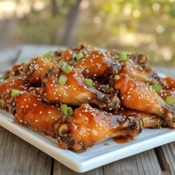 - 2 pounds chicken wings - 1/4 cup honey - 2 tablespoons sriracha sauce - 2 tablespoons soy sauce - 1 tablespoon rice vinegar - 1 tablespoon sesame oil - 4 cloves garlic, minced - 1 teaspoon ground ginger - 1 teaspoon smoked paprika - Salt and pepper to taste - 1 tablespoon sesame seeds (for garnish) - 2 green onions, chopped (for garnish) To make sweet and spicy chicken wings, you need fresh chicken wings. They are your base. The honey gives a nice sweetness. Sriracha sauce adds heat. Soy sauce gives a savory taste. Rice vinegar adds a hint of tang. Sesame oil brings out flavor depth. Garlic and ginger add warmth. Smoked paprika gives a smoky flavor. Add salt and pepper to taste. Don’t forget the garnishes! Sesame seeds and green onions make them look great. When I cook, I love to use fresh ingredients. They make a big difference in taste. Always check for quality when choosing your chicken. Look for firm wings with nice skin. This recipe is simple, but the flavors are bold. You can get all these ingredients at your local store. If you want to create a flavor explosion, use the full recipe for sweet and spicy chicken wings. 1. Preheat your oven to 400°F (200°C). Line a baking sheet with parchment paper. This keeps the wings from sticking. 2. In a large bowl, combine honey, sriracha sauce, soy sauce, rice vinegar, sesame oil, minced garlic, ground ginger, smoked paprika, salt, and pepper. Whisk until smooth. 3. Add the chicken wings to the bowl. Toss them in the marinade until they are fully coated. Let them sit for at least 30 minutes. This helps the flavors soak in well. 1. Arrange the marinated wings on the baking sheet. Make sure they are in a single layer. This helps them cook evenly. 2. Bake the wings in the oven for 25-30 minutes. Flip them halfway to ensure both sides get crispy. The wings are done when they reach an internal temperature of 165°F (74°C). For extra crispiness, broil the wings on high for 2-3 minutes at the end. 1. Remove the wings from the oven and let them cool for a few minutes. Then, transfer them to a serving platter. 2. Drizzle any leftover marinade over the wings. Garnish with sesame seeds and chopped green onions before serving. This adds color and flavor. This method ensures a savory flavor explosion in every bite. For the full recipe, check the previous section for details. Enjoy your sweet and spicy chicken wings! To get the best flavor, marinate your chicken wings well. Use a large bowl for mixing. Add all the marinade ingredients first. I like to whisk them together so they blend well. Then, toss the chicken wings in the mix. Make sure every wing is coated. For time, marinate at least 30 minutes. For deeper flavor, let them sit overnight. This helps the flavors soak in and makes your wings taste great. To achieve crispy wings, start with a hot oven. Preheat to 400°F (200°C). Line your baking sheet with parchment paper to help with cleanup and crispiness. Cook the wings for 25-30 minutes. Flip them halfway to cook evenly. Use a meat thermometer to check the internal temperature. It should reach 165°F (74°C). If you want extra crispness, broil for 2-3 minutes at the end. Pair your sweet and spicy wings with some tasty sides. Fresh veggies or coleslaw work well. You can also serve them with dips like ranch or blue cheese. These wings are great for parties or game days. They bring a fun, bold flavor that everyone loves. Enjoying them with friends makes the meal even better! {{image_2}} You can use different sauces for your wings. Try barbecue sauce for a smoky flavor. Teriyaki sauce adds a sweet touch. If you want heat, use a spicy chili sauce. You can mix and match to find your favorite. You can also substitute chicken types. Drumsticks work well if you prefer dark meat. Boneless chicken thighs can be a juicy option. If you're looking for a lighter choice, use skinless chicken breast. A slow cooker is a great way to make sweet and spicy wings. Just mix your sauce and wings in the pot. Cook on low for 6-8 hours. This method makes the meat very tender. The air fryer is another fun option. It cooks wings quickly and gives them a crispy texture. Toss the wings in the sauce, then air fry for about 25 minutes. Flip them halfway for even cooking. If you like more heat, add extra sriracha or red pepper flakes. This gives your wings a nice kick. You can also use fresh jalapeños for a fresh taste. For sweetness, try adding more honey or brown sugar. This makes the wings stickier and more caramelized. You can balance the sweet with more soy sauce for depth. To store your leftover sweet and spicy chicken wings, place them in an airtight container. This keeps them fresh and prevents any strong smells from other foods. You can store them in the fridge for up to four days. If you want to enjoy them later, make sure you cool them to room temperature before sealing. If you need to keep the wings longer, freezing is a great option. First, let the wings cool completely. Then, place them in freezer bags, removing as much air as possible. You can freeze chicken wings for up to three months. When you're ready to eat, thaw them in the fridge overnight. This method helps maintain the best texture and flavor. For reheating, the oven is the best method. Preheat your oven to 350°F (175°C). Place the wings on a baking sheet. Heat them for about 15-20 minutes until they’re hot throughout. To ensure they stay crispy, you can broil them for an extra two minutes at the end. This simple technique keeps your wings tasty and crunchy. You should marinate chicken wings for at least 30 minutes. This time allows the flavors to soak in. For richer taste, you can marinate them overnight. The longer they sit, the better the flavor. Just keep them in your fridge during this time. Yes, you can make sweet and spicy chicken wings ahead of time. Prepare them, then marinate and cook. After cooking, let them cool and store in the fridge. You can reheat them later when ready to serve. This is great for parties or game days. Sweet and spicy chicken wings pair well with various sides. You can serve them with celery and carrot sticks. They also go great with ranch or blue cheese dressing for dipping. Adding some crunchy coleslaw or a fresh salad makes a nice balance. To check if chicken wings are done, use a meat thermometer. The internal temperature should reach 165°F (74°C). Look for crispy skin and juices running clear. If you're not sure, cut one open to check that it's not pink inside. Sweet and spicy chicken wings can be a tasty treat. They are not the healthiest option, due to sugar and fat. However, you can make them healthier by using less sugar or baking instead of frying. Balance them with fresh veggies and enjoy in moderation. For the full recipe, refer to the section above. You now have everything you need to make sweet and spicy chicken wings. We covered the key ingredients, preparation steps, and cooking methods. You learned useful tips for marinating and cooking to achieve crispy wings. Plus, we explored variations to suit your taste. Don't forget to store leftovers properly. These wings are perfect for any occasion and pair well with many sides. Enjoy making this tasty dish and impress your friends and family with your skills!