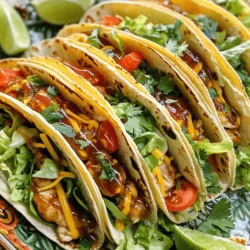 - 1 lb chicken breast - 4 tablespoons unsalted butter - 4 cloves garlic - 1/4 cup honey - 1/3 cup BBQ sauce - 1 teaspoon smoked paprika - 1 teaspoon ground cumin - Salt and pepper to taste - 8 small tortillas (flour or corn) - Shredded lettuce, diced tomatoes, shredded cheese - Fresh cilantro and lime wedges for garnish The main ingredients make this dish shine. The chicken breast is your protein base. It cooks up juicy and tender. Butter adds richness, while garlic gives a burst of flavor. Honey adds sweetness that balances the BBQ sauce. For seasoning, the BBQ sauce brings a smoky taste. Smoked paprika adds depth. Ground cumin gives warmth. Salt and pepper help enhance all the flavors. As for assembly, tortillas hold everything together. You can choose flour or corn. Add fresh toppings like lettuce, tomatoes, and cheese. They add crunch and color. Finally, cilantro and lime wedges make your tacos pop. These ingredients combine to create a simple yet flavorful meal. For the full recipe, check out the earlier section. First, melt the butter in a medium pan over medium heat. Next, add minced garlic to the pan. Sauté the garlic for about one minute until it smells great and turns golden. This step adds a rich flavor to your meal. Then, add the diced chicken to the pan. Season the chicken with smoked paprika, ground cumin, salt, and pepper. Cook the chicken for about five to seven minutes, stirring often. You want the chicken to be cooked through and no longer pink. In a small bowl, mix honey and BBQ sauce together. This blend gives the tacos a sweet and tangy taste. Pour this mixture over the cooked chicken in the pan. Stir well to coat all the pieces. Let it cook for an extra two to three minutes. This allows the sauce to thicken and stick to the chicken. While the chicken is finishing up, warm your tortillas in a dry skillet. Heat them for about thirty seconds on each side until they are soft and easy to fold. Now, it’s time to fill the tacos! Take a warm tortilla and place a generous portion of the garlic butter honey BBQ chicken in the center. Top it off with shredded lettuce, diced tomatoes, and shredded cheese. For a fresh touch, garnish with cilantro. Serve the tacos with lime wedges on the side for an extra burst of flavor. This recipe creates a tasty meal that is fun to make and enjoy. For the full recipe, check out the details above. - Optimal temperature for sautéing: I recommend using medium heat when cooking the chicken. This allows the chicken to cook evenly without burning. Start by melting the butter and sautéing the garlic. The goal is a nice, golden color. - How to ensure chicken is juicy: To keep the chicken juicy, don’t overcook it. Cook the diced chicken for just 5-7 minutes. It should be no longer pink in the center. Letting it rest for a minute after cooking helps keep it moist. - Presentation tips for a vibrant look: Arrange your tacos on a bright platter. Add extra cilantro and lime wedges on the side. Drizzle some honey BBQ sauce over the top for flair. This makes your tacos eye-catching and fun to eat. - Pairing ideas for sides and drinks: Serve your tacos with fresh corn salad or simple rice. A cold drink, like lemonade or iced tea, pairs well. These sides balance the sweet and savory flavors of the tacos. - Overcooking chicken: Avoid cooking the chicken too long. It can become dry and tough. Stick to the time suggested in the recipe for the best results. - Selecting the wrong tortilla type: For the best taste and texture, choose small flour or corn tortillas. Flour tortillas are soft and chewy, while corn tortillas add a nice crunch. Both work well, but pick based on your preference. {{image_2}} You can switch up the protein in these tacos to suit your taste. - Beef: Ground beef works well. Cook it until browned, then season like the chicken. - Shrimp: Shrimp adds a nice touch. Sauté them in garlic butter until pink and tender. - Tofu: For a vegan option, use firm tofu. Press it to remove water, then sauté it for a nice texture. These options keep the recipe exciting and allow you to enjoy different flavors. Adding extra flavors can elevate your tacos. - Spices: Try chili powder, cayenne pepper, or even a touch of cinnamon for warmth. - BBQ sauces: Different BBQ sauces change the taste. Experiment with smoky, sweet, or spicy versions. - Fresh vegetables: Incorporate bell peppers, corn, or avocado for crunch. Fresh slaws add brightness and texture, too! These enhancements let you customize your meal for every craving. Making this recipe fit your diet is easy. - Gluten-free tortillas: Look for corn tortillas or gluten-free options at the store. They work perfectly with the filling. - Low-carb alternatives: Use lettuce wraps instead of tortillas. They make a fresh and crunchy base for your tacos. These modifications ensure everyone can enjoy Garlic Butter Honey BBQ Tacos. For the complete recipe, check out the [Full Recipe]. Leftovers from Garlic Butter Honey BBQ Tacos last about three days in the fridge. To keep them fresh, store the tacos in an airtight container. This helps prevent moisture loss and keeps your tacos tasty. To freeze these tacos, first, separate the chicken from the tortillas and toppings. Place the chicken in a freezer-safe bag or container. For best results, squeeze out excess air before sealing. You can freeze the chicken for up to three months. When you're ready to eat, thaw it in the fridge overnight. To keep your tacos tasty, reheat the chicken in a skillet over medium heat. This method helps keep it juicy. For the tortillas, warm them briefly in a dry skillet. Avoid microwaving the tortillas, as they can get tough and chewy. Enjoy your tacos just like the first time! To make these tasty tacos, start by melting butter in a pan. Add minced garlic and sauté until fragrant. Next, add diced chicken, season it, and cook until no longer pink. Then, mix honey and BBQ sauce in a bowl. Pour this over the chicken and stir to coat. Let it cook a few more minutes. Warm tortillas in a skillet and fill them with the chicken mixture. Top with lettuce, tomatoes, and cheese. Serve with cilantro and lime. That’s it! For the full details, check the Full Recipe. Yes, you can! Feel free to swap chicken for beef or shrimp. Ground turkey is another great choice. If you want a vegetarian option, use tofu or black beans. Each protein brings a new taste to the tacos. Just make sure to cook them properly for the best flavor. These tacos pair well with many sides. You can serve them with rice or beans for a filling meal. A fresh salad or coleslaw adds a nice crunch. For drinks, try a cold soda or a light beer. You can also enjoy them with a refreshing margarita. These sides and drinks will enhance your taco experience! This blog post provided a clear guide to making Garlic Butter Honey BBQ Tacos. We explored main ingredients, like chicken, garlic, and BBQ sauce, and the cooking steps to make them tasty. You learned about perfect taco assembly and how to avoid common mistakes. These tacos are easy to make, and their flavors are versatile. Whether you're using chicken or trying other proteins, these tips will help you succeed. Try these tacos today and enjoy a delicious meal that you can customize.