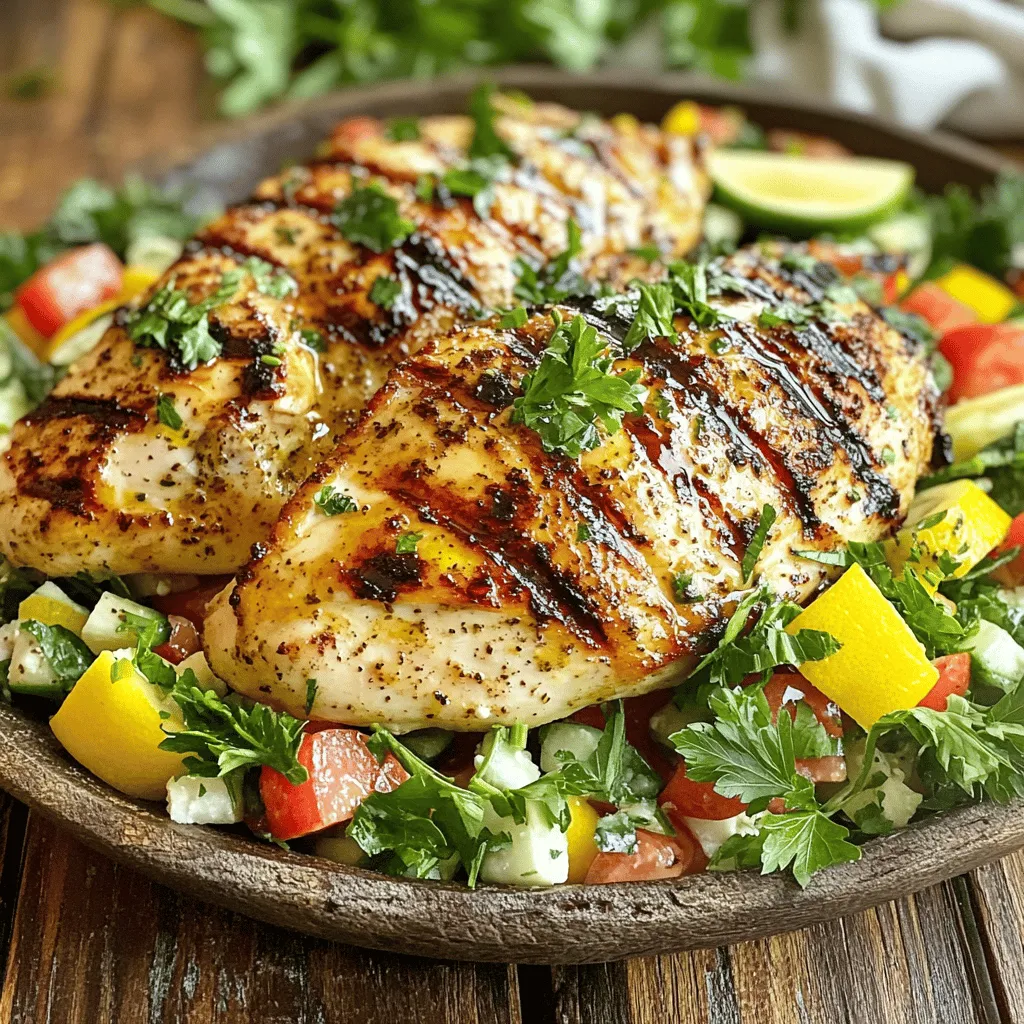 To create the Ultimate Greek Chicken Marinade, gather these simple ingredients: - 4 boneless, skinless chicken breasts - 1/4 cup olive oil - 3 tablespoons lemon juice (freshly squeezed) - 3 cloves garlic, minced - 1 tablespoon Dijon mustard - 1 tablespoon honey - 2 teaspoons dried oregano - 1 teaspoon dried thyme - 1 teaspoon paprika - Salt and pepper to taste - 1/4 teaspoon red pepper flakes (optional) - Fresh parsley or dill for garnish This marinade brings out the best in chicken. Each ingredient plays a key role in creating rich flavors. The olive oil keeps the chicken moist and tender. Lemon juice adds a bright tang. Garlic gives a bold taste, while Dijon mustard and honey balance each other perfectly. Herbs like oregano and thyme give a lovely aroma. Paprika adds color and a hint of warmth. Adjust the salt and pepper to your liking. If you want some heat, add the red pepper flakes. For the best flavor, use fresh ingredients whenever possible. Fresh chicken will soak up the marinade better. You can find the full recipe of the Ultimate Greek Chicken Marinade to follow along with these steps. Garnish your grilled chicken with fresh parsley or dill. This not only adds color but also enhances the taste. Now, let's get cooking! To start, you need to combine the marinade ingredients. In a mixing bowl, add the olive oil, lemon juice, minced garlic, Dijon mustard, and honey. Whisk these together until they blend well. Next, prepare the chicken for marination. Place the boneless, skinless chicken breasts in a large resealable plastic bag or a shallow dish. Pour the marinade over the chicken, ensuring each piece gets a good coating. Now, for the refrigeration time. Seal the bag or cover the dish and refrigerate for at least one hour. For the best flavor, let it marinate for four hours or even overnight. This time helps the chicken soak up all those delicious flavors. When you're ready to cook, preheat your grill or grill pan over medium-high heat. Remove the chicken from the marinade, letting the excess drip off. Grill the chicken for six to eight minutes on each side. You want it to be fully cooked. The internal temperature should reach 165°F (74°C). After grilling, take the chicken off the grill. Let it rest for a few minutes before slicing. This resting time helps keep the chicken juicy. For a nice finish, garnish with fresh parsley or dill. This adds a pop of color and extra flavor to your dish. Marinating chicken is key to great flavor. The best marinating time is at least one hour. For deeper flavors, aim for four hours or even overnight. This allows the chicken to soak up all the tasty goodness. To enhance your marinade, use fresh herbs and spices. Oregano and thyme bring out the Greek flavors. Adding garlic gives it a nice kick. You can also try fresh lemon zest for a brighter taste. Experiment with your favorite herbs to make it your own. Grilling chicken can be simple if you follow a few steps. First, preheat your grill on medium-high heat. This helps create those beautiful grill marks. Place the chicken on the grill, cooking for 6-8 minutes on each side. To avoid drying out the chicken, don’t flip it too often. Let it cook evenly. Use a meat thermometer to check doneness. The internal temperature should reach 165°F (74°C). Let the chicken rest after grilling. This helps keep it juicy. A few minutes of resting is worth the wait! {{image_2}} You can change some ingredients to make the marinade your own. For the oil, try avocado oil or even coconut oil. These oils give unique flavors that can enhance your dish. If you want more zing, swap lemon juice for lime juice. It adds a fun twist. For spice lovers, add more heat. You can increase the red pepper flakes or add cayenne pepper. If you want a sweeter taste, toss in a bit of brown sugar. This swap can balance the heat nicely. Serve your chicken with a fresh Greek salad. The cool veggies and creamy feta make a great match. Tzatziki sauce is another tasty side. It adds a nice, refreshing touch to each bite. For gatherings, slice the chicken and serve it in pita bread. Add some fresh veggies and tzatziki for a fun wrap. If you meal prep, pack the chicken with grains and roasted veggies. This makes for a healthy lunch or dinner option. Explore the full recipe for more tips and ideas on how to enjoy your Greek chicken! You can keep homemade marinade in the fridge for up to one week. Store it in an airtight container. If you want to use it later, you can freeze it. Transfer the marinade into freezer bags. Squeeze out the air before sealing. This way, you can store it for up to three months. When you are ready to use it, thaw it in the fridge overnight. For leftover cooked chicken, cool it down quickly. Place it in a shallow dish and cover it tightly. You can store it in the fridge for up to four days. When reheating, use low heat to keep the chicken juicy. A microwave is quick but can dry it out. Instead, reheat it in a skillet with a little olive oil. This adds flavor and moisture back into the chicken. Enjoy your tasty meal again! You can marinate chicken for at least 1 hour. For the best flavor, aim for 4 hours. If you want to take it further, you can marinate it overnight. This longer time allows the chicken to soak up all the tasty flavors from the marinade. Yes, you can use this marinade on other proteins. It works well with pork chops or fish like salmon. You can even use it for vegetables like zucchini or bell peppers. Just remember that cooking times will vary based on the type of protein. The safest way to check if chicken is cooked is to use a meat thermometer. Insert it into the thickest part of the chicken. The internal temperature should reach 165°F (74°C). If you don’t have a thermometer, cut into the chicken. The juices should run clear, not pink. This blog post guided you through a tasty chicken marinade recipe. We covered the key ingredients, marinating tips, and cooking steps. You learned how to adjust flavors and pair sides. Remember, marinating enhances taste, and using a meat thermometer ensures safety. With these skills, you can impress your family and friends at any meal. Enjoy creating delicious grilled chicken and exploring your flavor options!