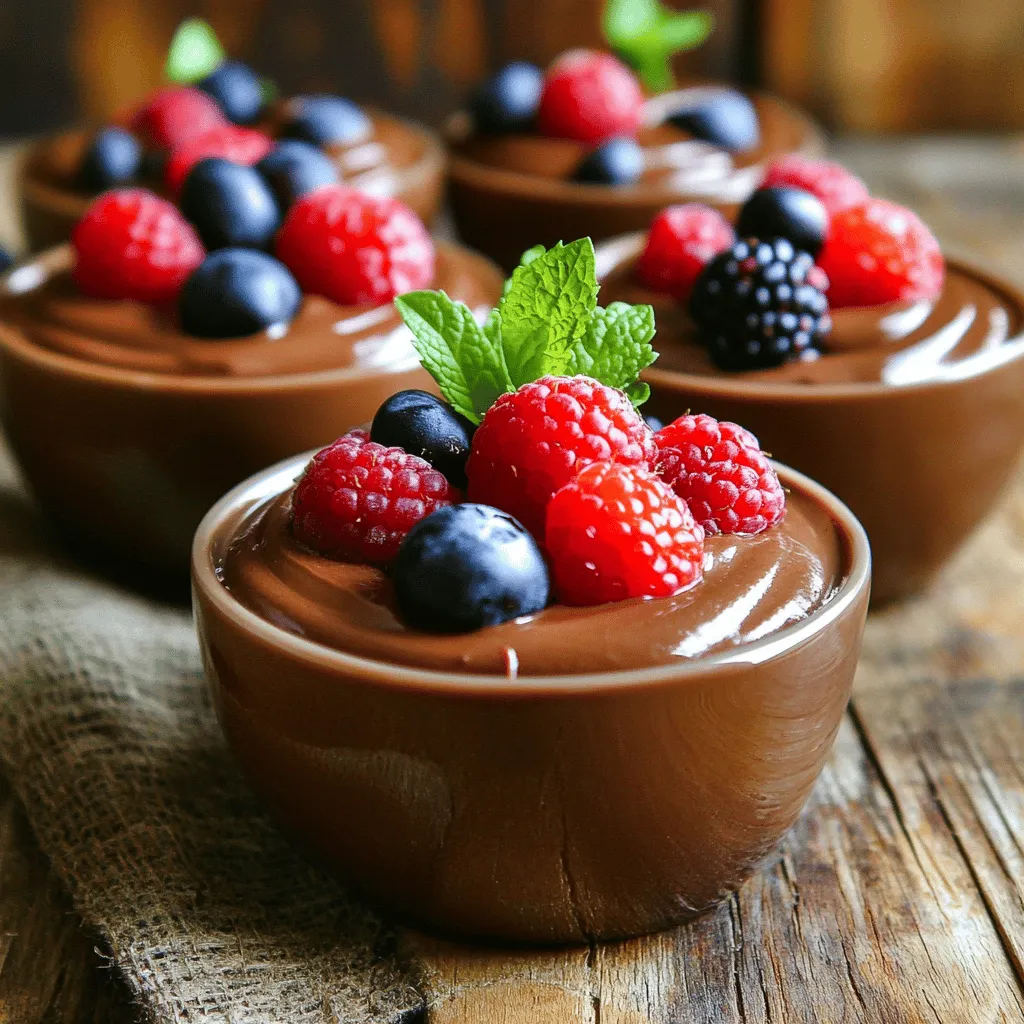 To make a smooth and rich Chocolate Avocado Mousse, you need a few key ingredients: - 2 ripe avocados, peeled and pitted - ½ cup unsweetened cocoa powder - ½ cup maple syrup or honey - 1 teaspoon vanilla extract - 1 pinch of sea salt - 3 tablespoons almond milk (or any milk of choice) These ingredients create a creamy texture and a deep chocolate flavor. The ripe avocados give the mousse its rich, smooth quality without the need for heavy cream. You can add fun garnishes to enhance your mousse: - Fresh berries (like raspberries or strawberries) - Mint leaves These not only add color but also a fresh taste that pairs well with chocolate. You can get creative with your garnishes, using whatever you enjoy! This mousse is not just tasty; it is also good for you: - Avocados are full of healthy fats and vitamins. They help keep your heart healthy. - Cocoa powder is rich in antioxidants, which are great for your body. - Maple syrup or honey provides natural sweetness without refined sugar. - Almond milk adds a creamy touch while keeping it dairy-free. Using these ingredients means you can enjoy dessert while still being kind to your body. For the full recipe, check out the Chocolate Avocado Mousse. Start by gathering your ingredients. You will need ripe avocados, cocoa powder, maple syrup, vanilla extract, sea salt, and almond milk. Cut the avocados in half, remove the pit, and scoop the green flesh into your blender. Add the cocoa powder, maple syrup, vanilla extract, and sea salt. This mix gives the mousse its rich flavor. Blend everything on high until it looks smooth and creamy. If you see lumps, keep blending. You want a velvety texture to impress your guests. Next, it's time to get the texture just right. Slowly add almond milk to the mix. Blend again until the mousse reaches your preferred creaminess. Taste it! If you want it sweeter, add a bit more maple syrup or honey. Blend once more to make sure it’s all combined. The mousse should be thick but not too stiff. Remember, it will firm up in the fridge. Now, spoon your mousse into serving cups or bowls. Cover them with plastic wrap and place them in the fridge. Let them chill for at least one hour. This wait allows the flavors to blend and the mousse to set. When it’s time to serve, add fresh berries and a mint leaf on top. This garnish adds a nice touch and color. Enjoy your creamy delight! For the complete method, check the Full Recipe. One mistake is using hard avocados. Make sure your avocados are ripe. They should feel soft when you squeeze them gently. Another mistake is not blending enough. You want it super smooth. If you see lumps, keep blending until it is creamy. Lastly, do not skip the salt. A pinch of sea salt enhances the chocolate flavor. To make the chocolate taste pop, use high-quality cocoa powder. Look for unsweetened cocoa for deeper flavor. You can also add a small amount of espresso powder. This little boost makes the chocolate stand out. If you want a richer flavor, mix in a bit of dark chocolate. Just melt it and blend it in with the other ingredients. If your mousse is too sweet, add a bit more cocoa powder. This can balance out the sweetness. If it is too thick, pour in a bit more almond milk. Blend it again until smooth. For a sweeter taste, add more maple syrup or honey. Taste as you go to get it just right. {{image_2}} If you want to change the sweet taste, try other sweeteners. You can use agave syrup, stevia, or coconut sugar. Each sweetener adds a unique flavor. Agave syrup makes it smoother. Stevia gives it a lower-calorie option. Coconut sugar is less sweet and adds a hint of caramel. You can make this mousse even more fun with added flavors. Try a pinch of sea salt for a richer taste. Add instant coffee for a mocha twist. You can mix in cinnamon for warmth. Experiment with orange zest for a fresh kick. Each flavor brings a new twist to the dish. This mousse is already a great choice for vegans. Use maple syrup for sweetness. Choose almond milk or coconut milk for a creamy base. Make sure to check that all ingredients are vegan. With these options, everyone can enjoy this rich dessert. For the full recipe, refer to the section above. After you make this rich and creamy mousse, you might have some left. To keep it fresh, store it in an airtight container. This way, it won’t absorb other smells from the fridge. You can also cover the top with plastic wrap. Make sure it touches the mousse. This helps keep the air out and prevents browning. You can freeze this mousse if you want to save it for later. Scoop the mousse into a freezer-safe container. Leave some space at the top, as it will expand when frozen. Cover it well with a lid or plastic wrap. When you want to enjoy it again, thaw it in the fridge overnight. You can also use the microwave for a quick thaw, but be careful not to heat it too much. This mousse can last up to 3 days in the fridge. If you freeze it, it can last for about a month. However, for the best taste and texture, eat it within two weeks. Always check for any changes in color or smell before eating. If you notice anything off, it’s best to toss it out. Enjoying the mousse fresh will give you the best experience! For the full recipe, check the main article. Yes, you can use different types of chocolate. Dark chocolate adds a rich taste. Milk chocolate makes it sweeter. If you prefer white chocolate, it will change the flavor. Just melt the chocolate first before adding it to the mix. Remember to adjust the sweetness based on the chocolate type you choose. This gives you room to play with flavors. To make this mousse vegan, use maple syrup instead of honey. This recipe is already vegan-friendly, as it only uses avocados and plant-based milk. Use almond milk, soy milk, or oat milk. These options work well and keep the mousse creamy. Just follow the Full Recipe for easy steps to create a vegan treat. Yes, Chocolate Avocado Mousse is healthy! Avocados are full of good fats and fiber. They help keep your heart healthy. Cocoa powder has antioxidants that are great for your body. This mousse is a tasty way to enjoy a dessert without guilt. It’s a nutritious treat that satisfies your sweet tooth. Chocolate avocado mousse is a tasty treat you can easily make at home. I shared key ingredients, step-by-step prep, and tips for the best flavor. Remember to avoid common mistakes for a smooth texture. Feel free to try different sweeteners or flavor add-ins. This mousse is not just fun to make; it is also healthy. Store leftovers properly for later enjoyment. Enjoy your creamy dessert, knowing it’s good for you too!