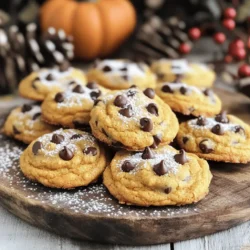 The key ingredients for these cookies create a rich, warm flavor. You will need: - 1 cup canned pumpkin puree - 1 cup brown sugar, packed - 1/2 cup granulated sugar - 1/2 cup unsalted butter, softened - 1 large egg - 1 teaspoon vanilla extract - 2 cups all-purpose flour - 1 teaspoon baking soda - 1 teaspoon baking powder - 1 teaspoon ground cinnamon - 1/2 teaspoon ground nutmeg - 1/2 teaspoon ground ginger - 1/2 teaspoon salt - 1 cup semi-sweet chocolate chips Using canned pumpkin puree is key. It is smooth and consistent. This gives your cookies a perfect texture. Fresh pumpkin can work, but it may not blend as well. Canned puree also adds moisture and flavor without being too watery. I use both brown and granulated sugar in this recipe. Brown sugar keeps the cookies soft and chewy. Granulated sugar adds a bit of crispness to the edges. The mix of these sugars makes each bite delightful. You can customize your cookies with some fun extras: - Additional spices like cloves or allspice - Different types of chocolate chips, like dark or white - Chopped nuts, like walnuts or pecans - Dried fruits, like cranberries or raisins Adding spices like cloves can enhance the flavor. You can also try different chocolate chips for variety. Dark chocolate adds a richer taste, while white chocolate can make it sweeter. If you like crunch, nuts are a great choice. Dried fruits can add a lovely chewiness and sweetness. Get creative! These options let you make the cookies your own. Just remember, the base recipe is perfect on its own, too. For the full recipe, check out the details in the article. To start, you need to preheat your oven to 350°F (175°C). This step is key. A hot oven helps the cookies rise and bake evenly. While the oven warms up, grab a baking sheet. I always line mine with parchment paper. This keeps the cookies from sticking. It also makes for an easy cleanup. Next, we will mix the wet and dry ingredients. In a large bowl, cream together the softened butter, brown sugar, and granulated sugar until it's light and fluffy. This process adds air to the mixture, making your cookies soft. Once that’s done, add the canned pumpkin puree, a large egg, and vanilla extract. Mix it all well until combined. Now, take another bowl for the dry ingredients. Whisk together the all-purpose flour, baking soda, baking powder, cinnamon, nutmeg, ginger, and salt. This step helps distribute the leavening agents and spices evenly. Gradually add this dry mix to your wet ingredients. Mix until just combined; be sure not to overmix. Overmixing can lead to tough cookies. Now it’s time to bake the cookies. Use a cookie scoop or a spoon to drop rounded tablespoons of dough onto the lined baking sheet. Make sure to space them about 2 inches apart. This allows them room to spread. Pop the baking sheet in the preheated oven. Bake for 10-12 minutes. You want the edges to turn lightly golden. The centers can look a bit underbaked, but that’s okay. They will harden as they cool. Once done, let the cookies sit on the baking sheet for 5 minutes. Then, transfer them to a wire rack to cool completely. For the full recipe, check out the details above! To get the best texture for your cookies, avoid overmixing the dough. When you add the dry ingredients to the wet ones, mix just until you see no flour. Overmixing makes the cookies tough. Your baking conditions also matter. Bake at 350°F (175°C) for chewy cookies. Watch for the edges turning golden. The centers may look soft, but they will firm up as they cool. You can swap out butter and milk for dairy-free options. Use coconut oil instead of butter. For milk, try almond or oat milk. These swaps keep the flavor rich and delicious. If you need a gluten-free option, use a gluten-free flour blend. It works well in this recipe. Just make sure it has xanthan gum to help with the texture. If your cookies spread too much, chill the dough for 30 minutes before baking. This helps keep their shape. You can also add a bit more flour to the dough. For dry or crumbly cookies, check your butter's temperature. It should be soft but not melted. If the dough feels too dry, add a splash of milk or extra pumpkin puree. This will help keep your cookies moist and tasty. For the full recipe, visit the [Full Recipe]. {{image_2}} You can change the flavors of your cookies with fun add-ins. Adding cranberries gives a tart burst. White chocolate chips add a sweet twist. Both options pair well with pumpkin. For a crunch, try adding nuts or seeds. Pecans or walnuts add texture. Sunflower seeds offer a nut-free choice. Get creative with spices! You can add a pinch of allspice or cloves. Each spice adds its own warmth. Want to try something different? Make Pumpkin Spice Chocolate Chip Cookies. Just mix in more pumpkin spice for an extra kick. The result is a cookie packed with fall flavor. You can make your cookies healthier too! First, cut back on sugar. You can also swap in honey or maple syrup. These options bring natural sweetness. If you want a vegan treat, replace the egg with a flax egg. This easy swap keeps your cookies soft. To keep your pumpkin chocolate chip cookies fresh, store them in an airtight container. Place parchment paper between layers to avoid sticking. Keep the container at room temperature, away from sunlight. This helps them stay soft and tasty for longer. If you want them even fresher, add a slice of bread to the container. The bread helps keep the cookies moist. You can freeze cookie dough or baked cookies for later use. To freeze raw dough, scoop cookie portions onto a baking sheet. Freeze them until solid, then transfer them to a freezer bag. This keeps them from sticking together. For baked cookies, let them cool completely first. Then, place them in an airtight container or freezer bag. When you want to enjoy them, just thaw the cookies at room temperature. When stored correctly, these cookies last about one week at room temperature. If you store them in the fridge, they can stay fresh for about two weeks. Always check for signs of spoilage. Look for mold or an off smell. If the cookies feel dry or crumbly, it’s time to toss them out. Enjoying them fresh is best! For the full recipe, check out the Pumpkin Spice Chocolate Chip Cookies. Yes, you can use fresh pumpkin. Fresh pumpkin gives a bright taste. However, it takes more time to prepare. You must cook and puree it first. Canned pumpkin is easy and ready to use. It also has a consistent texture. If you're short on time, go for canned. Check the edges of the cookies. They should look light golden brown. The centers may still look soft. This is fine; they will firm up as they cool. You can also gently touch the top. If it springs back, they are done. Trust your eyes and your touch! Yes, you can make the dough ahead of time! Store it in an airtight container. Keep it in the fridge for up to three days. You can also freeze it for longer. Just scoop the dough onto a baking sheet and freeze. Once firm, store the balls in a bag. When you're ready, bake them straight from the freezer. It’s that easy! You now have a complete guide for making delicious pumpkin chocolate chip cookies. You learned about the best ingredients, step-by-step instructions, and helpful tips. Customizing cookies and exploring variations adds fun to baking. Proper storage ensures your cookies stay fresh and tasty. Remember, experimenting is key. Whether you share them or enjoy them solo, these cookies bring joy. Dive into your baking adventure, and enjoy every bite!