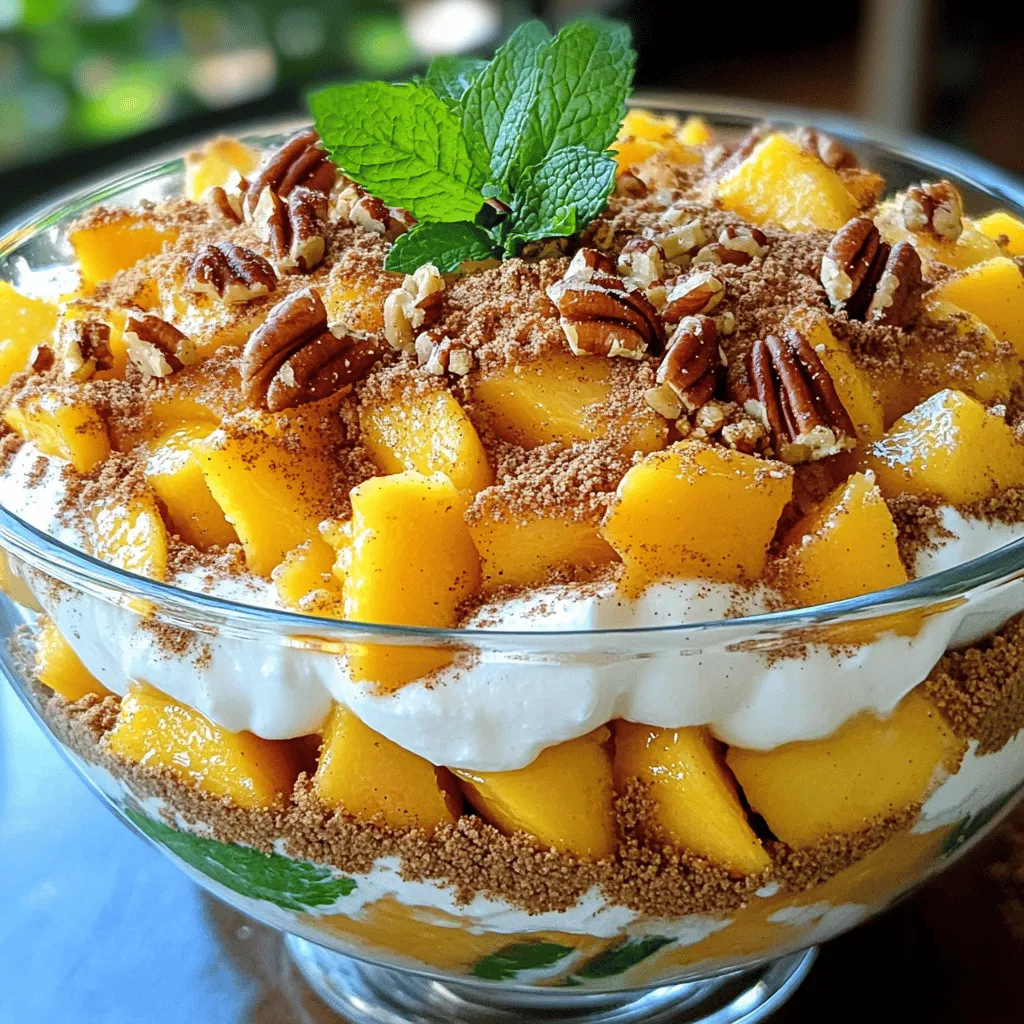 To make Peach Cobbler Cheesecake Salad, gather these items: - 2 large ripe peaches, diced - 1 cup cream cheese, softened - 1 cup Greek yogurt (vanilla-flavored works well) - 1/2 cup powdered sugar - 1 teaspoon vanilla extract - 1 cup crushed graham crackers - 1 teaspoon cinnamon - 1/4 cup chopped pecans (optional) - Fresh mint leaves for garnish You can swap ingredients if needed. For cream cheese, use mascarpone for a richer taste. Plain yogurt can replace Greek yogurt, but the flavor will change. For powdered sugar, granulated sugar works too, but it may not dissolve as well. If you don’t have graham crackers, try crushed cookies or even granola. You can leave out pecans for a nut-free version, or use walnuts or almonds instead. Fresh peaches give the best flavor and texture. They add a nice crunch and juicy taste. Choose peaches that are ripe but firm. If you can’t find fresh ones, canned peaches work. Just make sure to drain them well and pat them dry to avoid extra moisture. Canned peaches may lack some flavor, but they can still make a tasty dish. For this recipe, I often prefer fresh peaches for that perfect, summery essence. For the full recipe, check out the details above. Start by washing your peaches well. Remove the pit and dice them into small pieces. Use ripe peaches for the best flavor. Set these aside while you mix the cream cheese base. The fresh peaches add a sweet and juicy taste to the salad. In a mixing bowl, add the softened cream cheese. Then, add the Greek yogurt. Next, sprinkle in the powdered sugar and pour in the vanilla extract. Beat everything together with an electric mixer until it is smooth and creamy. This base will hold the salad together and give it a rich taste. In a separate bowl, mix the crushed graham crackers with cinnamon and chopped pecans if you choose to use them. Start layering the salad in a large serving bowl. Begin with half of the peach mixture at the bottom. Then, add half of the graham cracker mixture on top. Repeat these layers with the remaining peaches and finish with the last bit of graham cracker topping. Chill this salad in the fridge for 30 minutes to an hour. This helps the flavors mix well. Serve in individual bowls or glasses. You can top each serving with extra graham cracker crumbs and fresh mint leaves for a lovely touch. For a complete guide, check out the Full Recipe. To get a smooth and creamy texture, use softened cream cheese. Cold cream cheese can cause lumps. Beat the cream cheese with Greek yogurt and powdered sugar. Mix until it is smooth. You want it light and fluffy. This step is key for a great salad. Adding spices can take your salad to the next level. I love using cinnamon for warmth. One teaspoon adds just the right touch. You can also try nutmeg or ginger. These spices give depth to the peach flavor. Always taste as you go. Adjust the spices to suit your taste. Presenting your salad can be fun and creative. Use clear cups or jars for individual servings. This shows off those beautiful layers. Top each serving with a sprinkle of graham crackers. Fresh mint leaves add a pop of color. You can even drizzle some honey on top. It makes each bowl look like a treat. For the complete recipe, check out the Full Recipe section. {{image_2}} You can change up the fruit in this salad. Try using ripe strawberries, juicy blueberries, or sweet cherries. Each fruit brings a new flavor. For a tropical twist, add diced mango or pineapple. Mix and match your favorite fruits for a fun surprise. Just make sure the fruit is fresh and ripe for the best taste. The topping can be fun to change, too. Instead of graham crackers, use crushed cookies like Oreos or Nilla Wafers. For a crunch, try nuts like almonds or walnuts. You can also drizzle honey or maple syrup on top for extra sweetness. Get creative with your toppings to suit your taste. If you need gluten-free options, use gluten-free graham crackers. You can also swap cream cheese and yogurt for dairy-free versions. Look for vegan cream cheese and coconut yogurt. These swaps keep the taste great while meeting your dietary needs. Enjoy this Peach Cobbler Cheesecake Salad in a way that fits your lifestyle. For the full recipe, check the link above. After enjoying your Peach Cobbler Cheesecake Salad, you may have some leftovers. To store them, use an airtight container. This keeps the salad fresh and tasty. Place it in the fridge right away. The salad can last for about three days in the fridge. If you wait too long, it may lose its flavor and texture. To keep your salad fresh, avoid mixing it all at once. Store the peach mixture and graham cracker topping separately. When you are ready to eat, layer them again. This keeps the texture crisp and the flavors bright. You can also add fresh mint just before serving for a burst of color and taste. You can freeze Peach Cobbler Cheesecake Salad, but it may change in texture. To freeze, place the salad in a freezer-safe container. Leave space at the top for expansion. When you want to eat it, thaw it in the fridge overnight. However, the graham cracker topping may not stay crispy. Consider serving it fresh for the best taste. For the full recipe, check out the link above. Yes, you can make Peach Cobbler Cheesecake Salad ahead of time. This makes it great for parties. I suggest you prepare it up to a day in advance. Just store it in the fridge. This allows the flavors to blend well. The longer it sits, the better it tastes! If you don't have Greek yogurt, use regular yogurt. You can also try sour cream. Both options work well. They keep the salad creamy and tasty. If you want a dairy-free choice, use a non-dairy yogurt. Just pick one that has a similar texture. Peach Cobbler Cheesecake Salad lasts for about three days in the fridge. Make sure to cover it well. This keeps it fresh and safe to eat. If you notice any changes in smell or texture, it’s best to toss it. Enjoy it while it’s still at its best! This blog post shared the key ingredients for a tasty Peach Cobbler Cheesecake Salad. We discussed substitutes and chose between fresh or canned peaches. You learned simple steps to prepare the salad, mix the cream cheese, and assemble everything nicely. I offered tips for creamy texture and flavor boosts, along with fun presentation ideas. We explored variations, storage tips, and answered common questions. Enjoy making this salad your own, and savor every delicious bite!