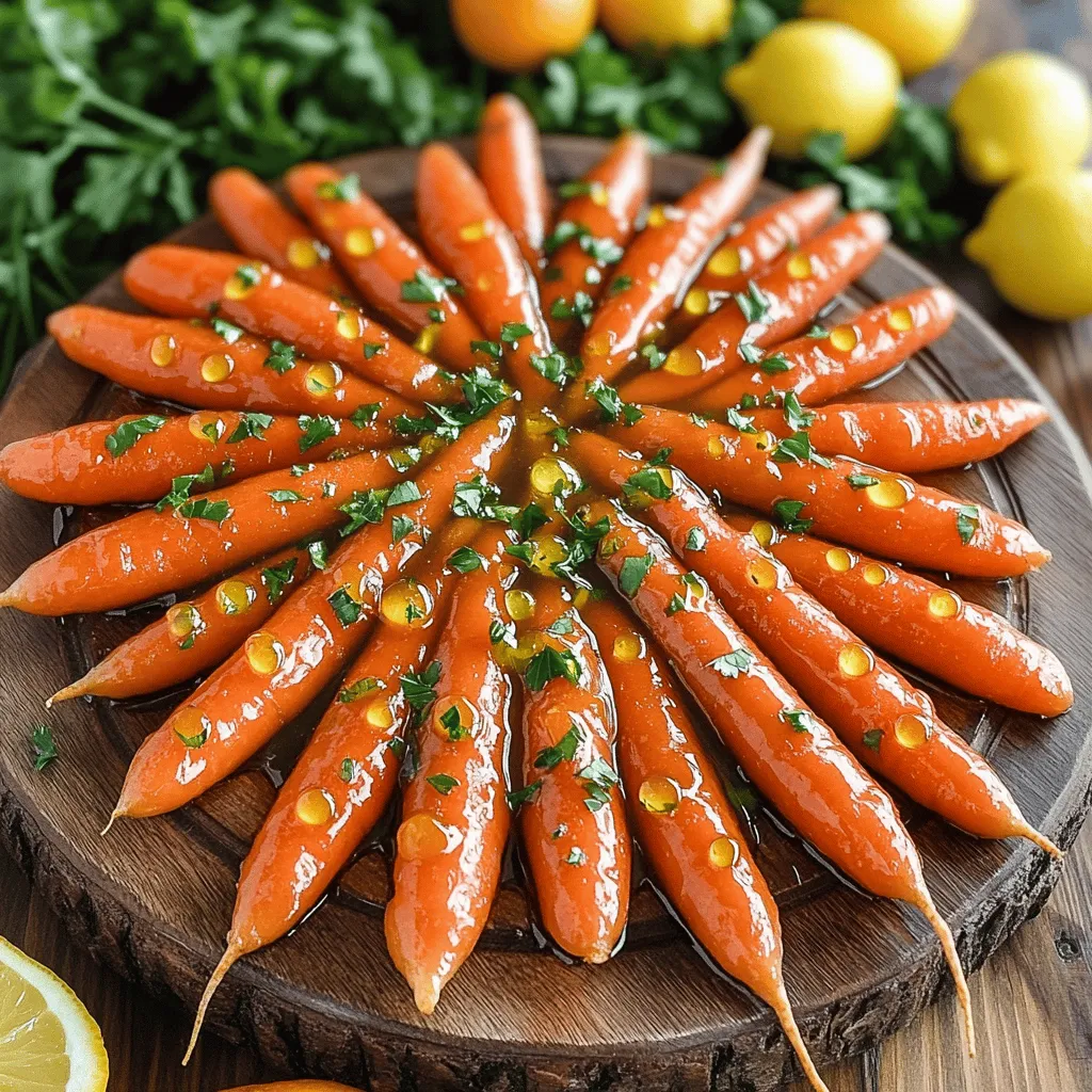 To make Honey Citrus Glazed Carrots, gather these simple ingredients: - 1 lb baby carrots, peeled - 2 tablespoons honey - 1 tablespoon freshly squeezed orange juice - 1 tablespoon freshly squeezed lemon juice - 2 tablespoons unsalted butter - Salt to taste - Fresh parsley, chopped (for garnish) These ingredients blend well to create a bright and tasty dish. You can find the full recipe at the end of this article. The honey adds sweetness, while the citrus juices brighten the flavor. The butter helps the glaze stick to the carrots, making them shine. When you choose your carrots, look for small, fresh ones. They will be sweeter and more tender. To start, rinse 1 pound of baby carrots under cold water. If you notice any dirt, peel them carefully. Next, grab a medium saucepan and fill it with about 2 cups of water. Bring the water to a boil over high heat. Once the water is boiling, add the carrots and cook them for 5 to 7 minutes. You want them tender but still a bit crisp. Drain the carrots and set them aside for now. Now, let’s make that tasty glaze. Use the same saucepan and turn the heat down to medium. Add 2 tablespoons of unsalted butter into the pan. Watch it melt slowly. Once melted, stir in 2 tablespoons of honey along with 1 tablespoon each of freshly squeezed orange juice and lemon juice. Mix it well until all the ingredients combine into a smooth glaze. It's time to bring it all together! Add the cooked carrots back to the saucepan. Gently toss the carrots in the honey citrus glaze. Make sure each carrot gets a nice coating. Cook everything for an extra 2 to 3 minutes. This lets the glaze thicken a bit and the carrots soak up all those great flavors. Season with salt to taste. Finally, transfer the glazed carrots to your serving dish and sprinkle with chopped fresh parsley for a nice touch. For more details, check the Full Recipe. To get the perfect caramelization, start with medium heat. This allows the natural sugars in the carrots to brown nicely without burning. Make sure to stir often. This helps the glaze coat the carrots evenly. To keep your carrots crunchy, don't overcook them. Boil them for just 5-7 minutes. They should still have a slight bite. Drain them well to avoid excess water in the glaze. You can add other spices to boost flavor. A pinch of cinnamon or nutmeg adds warmth. Fresh herbs like thyme or dill can also work well. These additions can elevate your dish. If you want to change the sweetness level, adjust the honey. Add less for a tangy flavor, or more for extra sweetness. You can also mix in a splash of maple syrup for a unique twist. {{image_2}} You can switch up your carrots for fun. Try using rainbow carrots for a pop of color. Purple, yellow, and white carrots bring new flavors and brighten your plate. You can also substitute maple syrup for honey. Maple syrup gives a sweet and rich taste that pairs well with the citrus. To add depth to your dish, consider adding ginger or garlic. Ginger gives a spicy kick, while garlic adds warmth. Both will make your glazed carrots extra tasty. You can also experiment with different citrus fruits. Try using lime or grapefruit juice alongside orange and lemon. Each fruit changes the flavor, making the dish unique. For a full guide on making these delicious carrots, check the Full Recipe. To store leftover glazed carrots, first, let them cool. Place the carrots in an airtight container. This keeps them fresh for up to four days. If you use a glass jar, ensure it has a tight seal. Make sure to label the jar with the date. This way, you can enjoy them later without worry. When reheating glazed carrots, the best method is using the stove. Place the carrots in a pan over medium heat. Add a splash of water or broth to keep them moist. Stir gently to avoid breaking them. If you prefer the microwave, use a microwave-safe dish. Cover it with a damp paper towel to keep the moisture. Heat in short bursts of 30 seconds, stirring in between. This helps maintain their texture. Enjoy your tasty honey citrus glazed carrots again! To keep your carrots crisp, time is key. Cook them for just 5-7 minutes. You want them tender but still firm. Use a pot with boiling water for best results. When they are done, drain them right away. Avoid letting them sit in hot water. Yes, you can prep these carrots in advance. Cook and glaze them, then let them cool. Store them in the fridge for up to three days. When you are ready to serve, just reheat them gently. This way, they stay tasty and fresh. These carrots pair well with many dishes. Try serving them with roasted chicken or grilled fish. They also go great with rice or quinoa. Add a simple salad for a balanced meal. Their sweet and citrusy flavor brightens up any plate. In this post, we explored how to make delicious honey citrus glazed carrots. You learned about the ingredients and the step-by-step cooking process. We shared tips for perfect texture and how to enhance flavor. You can customize this dish with different ingredients or spices. With proper storage and reheating methods, your leftovers will taste fresh. Enjoy creating this tasty side dish that will brighten your meals!