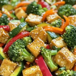 To create a tasty vegetable stir fry with tofu, gather the following ingredients: - 1 block firm tofu, pressed and cubed - 2 tablespoons soy sauce - 1 tablespoon sesame oil - 1 tablespoon olive oil - 1 red bell pepper, sliced - 1 cup broccoli florets - 1 carrot, julienned - 1 zucchini, sliced - 2 cloves garlic, minced - 1 inch ginger, grated - 2 green onions, chopped - 1 tablespoon sesame seeds - Salt and pepper to taste Each ingredient plays a key role in making this dish both flavorful and nutritious. The firm tofu brings a hearty texture, while the fresh veggies add color and crunch. Soy sauce and sesame oil provide a savory depth, making each bite delightful. Don't forget to check out the full recipe for more details on preparation! - First, press and cube the tofu. Wrap it in a clean towel. Place a heavy object on top for about 15 minutes. This helps remove extra moisture. - Next, marinate the tofu in soy sauce. Let it soak for about 10 minutes. This adds great flavor. - Heat a large skillet or wok over medium-high heat. Add 1 tablespoon of sesame oil. - Gently add the marinated tofu cubes. Sauté them for 5 to 7 minutes. Cook until they turn golden and slightly crisp. - In the same skillet, add 1 tablespoon of olive oil. Once hot, throw in minced garlic and grated ginger. Stir quickly to avoid burning. - Now, add the sliced red bell pepper, broccoli florets, julienned carrot, and zucchini. Stir-fry them for about 5 to 6 minutes. Cook until the veggies are tender but still bright. - Return the crispy tofu to the skillet. Gently toss it with the vegetables. Adjust the flavors with salt, pepper, and more soy sauce if you want. - Remove from heat and garnish with chopped green onions and sesame seeds before serving. For the complete instructions, check the [Full Recipe]. Tofu can be tricky. Pressing it is key to a great texture. It removes moisture and helps the tofu become crispy. Wrap your tofu in a clean towel. Put a heavy object on top for about 15 minutes. This step makes a big difference. Cook your tofu in batches for maximum crispiness. If you overcrowd the pan, it will steam instead of fry. Frying in small groups helps each piece get golden brown. Fresh ingredients bring life to your stir fry. Use crisp veggies for the best taste and color. Always choose seasonal produce. This keeps your dish vibrant and tasty. Adjust your soy sauce and spices to fit your taste. Start with a little, then add more if needed. Balance is key. You want a rich flavor that enhances the veggies and tofu. Choosing the right skillet or wok is important. A large, non-stick skillet works well. A wok can give you high heat for quick cooking. Both options help veggies stay crisp. A sharp knife is a must for cutting veggies. It makes prep easy and safe. Dull knives can lead to accidents. Keep your tools sharp for the best results. For the full recipe, check out the Veggie Delight Tofu Stir Fry. {{image_2}} You can swap tofu for other proteins like tempeh or seitan. Tempeh has a nutty flavor and a firmer texture. It works well in stir fry. Seitan has a chewy texture and absorbs flavors great. Try marinating them just like tofu. Both choices bring their unique taste and texture. Feel free to add more veggies to your stir fry. Seasonal vegetables work best. Try bell peppers, snap peas, or mushrooms. You can also add leafy greens like spinach or bok choy. These add color and nutrients. Mix and match based on what you love or what’s fresh. If you like heat, add hot sauce or chili flakes. A little goes a long way. Start with a small amount, then taste. You can always add more if you want it spicier. This simple change can elevate your dish. Enjoy the kick and flavor boost! To keep your stir fry fresh, store it in an airtight container. Place the container in the fridge. Leftovers stay good for up to four days. Make sure to cool the stir fry to room temperature before sealing. This helps prevent steam and keeps the food crisp. When reheating, you want to keep the flavors and textures. I recommend using a skillet over medium heat. Add a splash of water or oil to help steam the veggies. Stir often until heated through. This method keeps the stir fry vibrant and tasty. You can freeze the stir fry if you have extra. Place it in a freezer-safe bag. Remove as much air as possible before sealing. To thaw, move it to the fridge overnight. Reheat gently in a skillet to restore the fresh taste. Yes, you can use frozen vegetables! They are quick and easy to use. Frozen veggies save prep time and last longer. However, they can lose some crunch. Thaw them before cooking to help reduce moisture. This way, they cook evenly. If you like a firmer bite, fresh veggies are better. To make this dish gluten-free, swap soy sauce for tamari. Tamari has a similar taste and is gluten-free. You can also use coconut aminos as a soy sauce alternative. Both options keep the flavor strong without gluten. Always check labels to ensure the product is gluten-free. Serve your stir fry with rice or noodles. Steamed jasmine rice is a classic choice. Noodles add a fun twist. You can also pair it with a light salad. A simple cucumber salad balances the meal. For an extra crunch, add some nuts or seeds on top. You can find the full recipe for Vegetable Stir Fry with Tofu [here](Veggie Delight Tofu Stir Fry ). Enjoy making this quick and easy meal! This blog covered how to make a tasty vegetable stir fry with tofu. You learned about the ingredients and steps to prepare it. We also shared tips for great texture and flavor. Don't forget to try different proteins and veggies. Store your leftovers properly for later meals. Cooking can be fun and easy with these simple recipes. Enjoy making your own stir fry and impressing your friends!