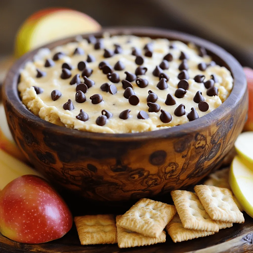 To make this delightful cookie dough dip, gather the following items: - 1 cup all-purpose flour (heat-treated) - 1/2 cup unsalted butter, softened - 3/4 cup brown sugar, packed - 1/4 cup granulated sugar - 1 teaspoon vanilla extract - 1/2 teaspoon salt - 3/4 cup mini chocolate chips - 1/3 cup cream cheese, softened - 1/4 cup Greek yogurt Using heat-treated flour is key to safety. Raw flour can contain harmful bacteria. Heat-treating removes these risks. To heat-treat, spread flour on a baking sheet and bake at 350°F (175°C) for about 5 minutes. This step makes the flour safe for eating in dips and no-bake treats. It also gives the dip a nice texture. This cookie dough dip pairs well with many tasty dippers. Here are some great options: - Graham crackers - Pretzels - Apple slices - Celery sticks - Vanilla wafers Feel free to mix and match! Each dipper adds a fun twist to the overall experience. Enjoy your delicious creation with friends and family. For the full recipe, check out the detailed instructions above. To start, you need to heat-treat the flour. This step makes sure the flour is safe to eat. Preheat your oven to 350°F (175°C). Spread the flour evenly on a baking sheet. Bake it for about 5 minutes. Let it cool completely before you mix it into your dip. This step makes a big difference! Next, take a mixing bowl. Add the softened butter, brown sugar, and granulated sugar. Beat these ingredients together until they are creamy. Use an electric mixer on medium speed for about 2-3 minutes. The mix should look fluffy and well combined. This creates a sweet base for your dip. Once your butter and sugars are mixed, add the softened cream cheese and Greek yogurt. Blend everything together until it’s smooth and creamy. This adds a nice tang to your dip and makes it extra rich. You’ll love how well these ingredients work together! Now, it’s time to add more flavor. Pour in the vanilla extract and sprinkle in the salt. Mix until everything is well combined. The vanilla gives a sweet aroma, while the salt balances the flavors. This step is key for a delicious dip. Next, you’ll want to incorporate your cooled, heat-treated flour. Gradually add it into the mixture. Stir gently until it reaches a dough-like consistency. This will give your dip that cookie dough texture! Make sure there are no dry spots left. Now comes the fun part! Gently fold in the mini chocolate chips. Make sure they are evenly distributed throughout the dip. The chocolate chips add a delightful crunch and rich flavor. They are the perfect finishing touch! If you want the best flavor, consider chilling the dip. Cover it with plastic wrap and let it sit in the fridge for about 30 minutes. Chilling helps the flavors meld together. It also makes the dip even creamier. To serve, transfer the dip to a nice bowl. You can serve it with an assortment of dippers. Try graham crackers, pretzels, or fresh apple slices. Each dipper adds a unique taste. Enjoy your Chocolate Chip Cookie Dough Dip with friends and family! For the complete recipe, check out the Full Recipe section. To make your dip creamy, start with softened butter and cream cheese. This helps mix well and blend smoothly. Use a hand mixer and beat until fluffy. If the dip feels too thick, add a bit more Greek yogurt. This will give it a nice texture without changing the taste. Keep your dip in an airtight container. This helps to lock in freshness. Store it in the fridge for up to five days. If you want to enjoy it later, freeze the dip in small portions. When you're ready to eat, just let it thaw overnight in the fridge. You can make this dip even better with fun add-ins. Try mixing in peanut butter for a nutty twist. Or, add a splash of almond extract for extra flavor. You can also use different types of chocolate chips, like dark or white chocolate. For a fruity touch, toss in some mini marshmallows or dried fruit. These small changes can make this dip a delightful treat every time. For the full recipe, check out the details above. {{image_2}} You can make this cookie dough dip gluten-free. Use gluten-free flour blends instead of regular flour. Look for a blend that works well in baking. Make sure to heat-treat your gluten-free flour as you would with regular flour. This step keeps the dip safe to eat. To make a vegan version, swap the butter with coconut oil or vegan butter. Use dairy-free cream cheese and yogurt. You can also replace the granulated sugar with coconut sugar or maple syrup. These swaps keep the flavor rich and tasty without using animal products. Want to mix things up? Add different flavors to your dip. For a peanut butter twist, stir in 1/2 cup of creamy peanut butter. This adds a nutty taste and extra creaminess. If you love mint, add a few drops of mint extract. This gives the dip a fresh and cool taste. You can also try adding crushed cookies or sprinkles for fun and color. To keep your Chocolate Chip Cookie Dough Dip fresh, store it in an airtight container. This will protect it from air and moisture. If you have any leftovers, make sure to cover the dip well. You can also press plastic wrap directly onto the dip's surface. This helps to keep it creamy and tasty. You can freeze this dip if you want to save it for later. To freeze, scoop the dip into a freezer-safe container. Leave some space at the top for expansion. When you're ready to enjoy it, take it out and let it thaw in the fridge. This may take a few hours. After it thaws, stir it well before serving. This will help restore its creamy texture. Chocolate Chip Cookie Dough Dip will stay fresh in the fridge for about 5 days. To enjoy it at its best, eat it within this time. If you notice any changes in color or smell, it’s best to toss it. Always check for freshness before serving. Remember to use clean utensils when scooping to avoid contamination. Yes, you can eat cookie dough dip raw. The dip is safe because we heat-treat the flour. This step kills any harmful bacteria. You can enjoy it straight from the bowl! The dip lasts about 3 to 5 days in the fridge. Just make sure to store it in an airtight container. This keeps it fresh and tasty for snacking later. You can use sour cream as a substitute for Greek yogurt. It adds creaminess and tang. Alternatively, try using regular yogurt or even silken tofu for a dairy-free option. To make this dip healthier, reduce the sugar. You can also use a sugar substitute. Consider adding more Greek yogurt for creaminess without adding extra calories. Using whole wheat flour can add fiber, too. Yes, you can make this recipe ahead of time. Prepare the dip and chill it in the fridge. This allows the flavors to blend, making it taste even better. Just serve it when you're ready! For the full recipe, check out the details above. In this blog post, I covered how to make a delicious Chocolate Chip Cookie Dough Dip. We discussed key ingredients, including the importance of heat-treated flour, and suggested tasty dippers. I provided step-by-step instructions for preparation and shared tips to keep your dip creamy and fresh. You also learned about variations and storage info to maximize flavor and shelf life. Enjoy experimenting with this versatile dip and share it with friends! It’s a fun treat that’s sure to please everyone.