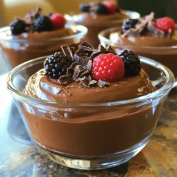 - 2 ripe avocados - 1/2 cup unsweetened cocoa powder - 1/4 cup pure maple syrup (or honey) - 1 teaspoon vanilla extract - 1/4 cup almond milk (or any milk of choice) - A pinch of salt The star of this mousse is the avocado. It gives the mousse a rich and creamy base. You want ripe avocados for the best flavor and texture. Just make sure they are soft but not brown inside. Next, we have unsweetened cocoa powder. This is where the chocolate magic happens. It adds intense chocolate flavor without extra sugar. You can choose high-quality cocoa for a richer taste. Maple syrup or honey sweetens the mousse. Depending on your preference, both work well. I love maple syrup for its unique taste, but honey is great too! Vanilla extract adds a warm note. It enhances the chocolate flavor and keeps the taste balanced. Almond milk helps to blend everything smoothly. You can use any milk you like. This keeps the mousse light and fluffy. Finally, a pinch of salt brings out all the flavors. It’s a secret ingredient that makes a big difference! - Cacao nibs - Shaved dark chocolate - Fresh berries - Whipped coconut cream Toppings add a fun twist to your mousse. Cacao nibs give a nice crunch. Shaved dark chocolate adds more chocolate flavor. Fresh berries brighten the dish and add freshness. Whipped coconut cream creates a delightful contrast to the rich mousse. For the full recipe, check out the detailed steps in the article. Enjoy making this delicious treat! - Slice avocados and remove the pit. - Scoop avocado flesh into a blender or food processor. To start, grab two ripe avocados. Cut them in half and remove the pit. This is the key first step. Next, scoop the creamy flesh into your blender. Make sure you get all of it; every bit counts! - Add cocoa powder, maple syrup, vanilla extract, almond milk, and salt. - Blend until smooth and creamy. Now, it's time to add the fun ingredients. Toss in a half cup of unsweetened cocoa powder. Then, add a quarter cup of pure maple syrup for sweetness. Don’t forget a teaspoon of vanilla extract for flavor! Pour in a quarter cup of almond milk, and sprinkle in a pinch of salt. Blend everything on high until it turns super smooth and creamy. If needed, stop and scrape down the sides. This helps mix everything well. - Adjust sweetness and chocolate flavor. - Transfer mousse to serving bowls and refrigerate. Taste your mousse! If you want it sweeter, add more maple syrup. For more chocolate flavor, add a bit more cocoa powder. Once it tastes just right, transfer the mousse to serving bowls. Pop them in the fridge for at least 30 minutes. This helps the mousse set and chill. For the full recipe, check out the details above. Enjoy your rich and creamy chocolate avocado mousse! To make the mousse creamy, blend well. Start with ripe avocados. They should feel soft when you press them. This means they will blend well. Cut the avocados in half, remove the pit, and scoop the flesh into the blender. Make sure to blend on high speed. Stop to scrape the sides. This helps mix everything evenly. If you notice lumps, blend a little longer. You want a smooth, velvety texture. This is key to a great mousse. You can adjust sweetness. If you like it sweeter, add more maple syrup. For a richer chocolate flavor, add more unsweetened cocoa powder. Start with a little, then taste. This way, you can find your perfect balance. You can also enhance flavors. Try adding a pinch of cinnamon for warmth. A dash of espresso powder gives it a mocha vibe. For something fresh, a hint of orange zest works wonders. To present the mousse, use small cups or bowls. This makes it look fancy. You can swirl a bit of whipped coconut cream on top. Add cacao nibs or shaved dark chocolate for a nice crunch. Fresh berries add color and a burst of flavor. Pair the mousse with fruit salads or cookies. It also goes great with a cup of coffee. For the full experience, serve it with a delicious dessert wine. Enjoy your rich and creamy chocolate avocado mousse! {{image_2}} You can sweeten your chocolate avocado mousse with different options. Maple syrup and honey are both great choices. Maple syrup gives a rich flavor, while honey adds a floral note. If you want to try natural sugar substitutes, consider stevia or agave. These options work well, but be careful with the amount. Each sweetener has a different level of sweetness. Want to switch things up? Try adding espresso for a mocha twist. This addition brings a deep coffee flavor that pairs well with chocolate. You can also infuse your mousse with mint or orange zest. These flavors add freshness and make your dessert stand out. Just a little zest goes a long way, so start small and taste as you go. If you have dietary needs, you can still enjoy this mousse. Use coconut milk instead of almond milk for a creamy texture. For sweeteners, choose agave or maple syrup to keep it vegan. You can also top your mousse with dairy-free whipped cream or fresh fruits. These options keep your dessert light and tasty. To store leftovers, place the mousse in an airtight container. This keeps it fresh and prevents it from absorbing other smells in the fridge. I recommend using glass containers. They are non-toxic and do not stain. Chocolate avocado mousse lasts about 3 to 5 days in the fridge. Always check for signs of spoilage before eating. If the mousse develops a strange smell, color, or texture, it’s best to toss it. Yes, you can freeze chocolate avocado mousse! To do this, scoop the mousse into a freezer-safe container. Leave some space at the top for expansion. When ready to enjoy, place it in the fridge overnight to thaw. Stir it well before serving to get the creamy texture back. For the full recipe, check out the Chocolate Avocado Mousse section above. Chocolate avocado mousse has a rich and creamy taste. You will enjoy a deep chocolate flavor, balanced by the smoothness of avocado. The texture is thick and velvety, making each bite a delight. The sweetness from maple syrup adds a nice touch. You will find it hard to believe this treat is made with avocado! Yes, there are many health benefits. Avocados are high in healthy fats, vitamins, and minerals. They support heart health and boost energy. Cocoa powder is full of antioxidants and can improve mood. Together, they make a nutritious dessert without guilt. You can enjoy this treat and feel good about it. Absolutely! You can prepare chocolate avocado mousse a day before serving. Just store it in the fridge. This allows the flavors to blend nicely. It also saves you time on the day of your event. Just remember to give it a good stir before serving. Yes, this dessert is perfect for both vegetarians and vegans. It has no animal products, making it a great choice. You can use maple syrup instead of honey for a vegan option. Check all your ingredients to ensure they meet your dietary needs. Enjoy this delicious dessert with peace of mind! This blog post showed you how to make a delicious chocolate avocado mousse. We covered the key ingredients and steps. You learned tips for a creamy texture and how to store it. Variations let you personalize the recipe for your taste. Enjoy this simple dessert that satisfies your sweet tooth. With healthy ingredients, it's a treat you can feel good about. Try it out and impress your friends and family!