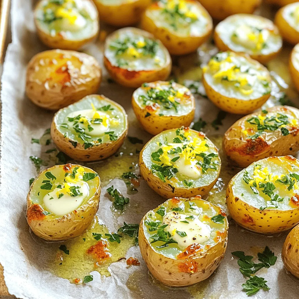 - 1.5 lbs baby potatoes, halved - 4 tablespoons unsalted butter - 4 cloves garlic, minced - 2 tablespoons fresh parsley, chopped - 2 teaspoons fresh rosemary, chopped - 1 teaspoon fresh thyme, chopped - Salt and pepper to taste - Zest of 1 lemon - 1 tablespoon lemon juice To make Garlic Butter Herb Potatoes, you need simple, fresh ingredients. Start with baby potatoes. They are small and tender. Halving them helps them cook evenly. Next, you will need unsalted butter. This adds richness to the dish. Garlic brings a bold flavor. Minced garlic releases a strong aroma when cooked. Fresh herbs are key to brightening the dish. Parsley, rosemary, and thyme add depth. A bit of salt and pepper enhances all these flavors. Lemon zest and juice brighten the potatoes. The zest adds a fragrant note. The juice gives a nice tang. Together, they make the dish pop. - Additional fresh herbs - Lemon wedges For garnishes, consider adding more fresh herbs. They bring color and flavor. Lemon wedges can also be a nice touch. They let you add more lemon juice to taste. This makes your Garlic Butter Herb Potatoes even brighter. Using fresh ingredients ensures the best taste. You will enjoy the fresh, herb-filled flavor in each bite. For the full recipe, check out the details above. - Preheat your oven to 400°F (200°C). Line a baking sheet with parchment paper for easy cleanup. - In a large pot, bring salted water to a boil. Add 1.5 lbs of halved baby potatoes. Cook them for about 10-12 minutes until they are fork-tender. Drain the potatoes and let them cool for a bit. - In a small saucepan, melt 4 tablespoons of unsalted butter over low heat. - Add 4 minced cloves of garlic. Sauté this for about 1-2 minutes until it smells great. Be careful not to burn the garlic. - Off the heat, stir in 2 tablespoons of chopped parsley, 2 teaspoons of chopped rosemary, 1 teaspoon of chopped thyme, the zest of 1 lemon, 1 tablespoon of lemon juice, salt, and pepper. - Transfer the drained potatoes to a large mixing bowl. Pour the garlic herb butter over them. - Toss gently until all the potatoes are coated in the flavorful butter. - Arrange the coated potatoes cut-side down on the prepared baking sheet. - Roast them in the preheated oven for 20-25 minutes until they are golden brown and crispy. Halfway through, flip the potatoes for even browning. - Once cooked, remove them from the oven. You can sprinkle more fresh herbs or lemon zest on top if you like. Now you're ready to enjoy these Garlic Butter Herb Potatoes! For the full recipe, check out the details. To make great garlic butter herb potatoes, start by picking the right potatoes. I love using baby potatoes. They are small and tender. Look for ones that are firm and smooth. Avoid potatoes with blemishes or soft spots. This will help your dish taste better. For crispy texture, parboil the potatoes first. Boil them in salted water for 10-12 minutes. This makes them soft inside. Then, drain and let them cool. When you roast them, cut-side down helps them get crispy. Don’t forget to flip them halfway through cooking for even browning. Adding more flavor is easy! You can try different seasonings to make the dish your own. If you want some heat, add cayenne pepper or paprika. For a smoky taste, try smoked paprika. You can also mix in grated cheese for a cheesy touch. Using fresh herbs is key. I recommend parsley, rosemary, and thyme. But feel free to experiment! Basil or dill can add a nice twist. You can even use a mix of dried herbs if fresh ones aren’t available. Choosing the right baking sheet matters. A heavy-duty, rimmed baking sheet works best. It keeps the heat even and helps the potatoes roast nicely. Using parchment paper makes cleanup easy and helps prevent sticking. For boiling, a large pot is ideal. It should hold enough water for the potatoes. Make sure it has a lid to boil faster. A colander helps drain the potatoes well. This way, they cool off quickly and get ready for roasting. For the full recipe, check out the detailed steps for making garlic butter herb potatoes! {{image_2}} You can switch up the type of potatoes you use. Red potatoes work great. They have a smooth skin and tender flesh. Yukon gold potatoes are another good choice. Their buttery flavor adds depth to the dish. Both types make for a tasty and crispy result. If you're looking for vegan options, try using plant-based butter. It gives a similar richness without dairy. For gluten-free needs, you can enjoy these potatoes without worry. All of the ingredients are naturally gluten-free, so dig in! Want to make them even more special? Add cheese for a creamy touch. Cheddar or Parmesan can melt beautifully over the potatoes. For those who like heat, try adding red pepper flakes or cayenne. These spices can bring a fun kick to the flavor. The key is to find what you love. Explore the Full Recipe for more ideas! To keep your Garlic Butter Herb Potatoes fresh, place them in an airtight container. Store them in the fridge right away. They stay good for about 3 to 5 days. If you want to keep them longer, consider freezing. You can reheat leftover potatoes in the oven. Preheat your oven to 350°F (175°C). Spread the potatoes on a baking sheet. Heat for about 10 to 15 minutes, or until warm. This method keeps them crispy. If you're short on time, use the microwave. Place the potatoes in a microwave-safe dish and cover with a lid or plastic wrap. Heat them for 1 to 2 minutes. Check if they are warm enough, and add more time if needed. Freezing cooked potatoes is simple. First, let them cool completely. Spread them out on a baking sheet in a single layer. Freeze for about 1 hour until solid. Then, transfer them to a freezer bag. They can last up to 3 months in the freezer. When you're ready to eat, thaw the potatoes in the fridge overnight. For quicker thawing, you can use the microwave on the defrost setting. This way, you can enjoy your Garlic Butter Herb Potatoes anytime! Don't forget to check the Full Recipe for further details on making these tasty bites. To make Garlic Butter Herb Potatoes crispy, start with the right potatoes. Baby potatoes work best. First, boil them for a short time. This helps them cook evenly. After boiling, let the potatoes cool a bit. This step allows moisture to escape. Next, coat them well with the garlic butter mix. Place them cut-side down on the baking sheet. This position helps create a nice crispy edge. Roast them in a hot oven. Flip them halfway through cooking for even crispiness. Yes, you can prep Garlic Butter Herb Potatoes ahead of time. Cook the potatoes and cool them completely. Store them in the fridge in a sealed container. When you are ready to eat, just toss them in the butter mixture. Then roast them as you normally would. This saves time and keeps the flavor fresh. Garlic Butter Herb Potatoes go well with many dishes. They pair great with grilled chicken or steak. Fish like salmon also complements this dish. Serve them alongside a fresh salad for balance. Roasted vegetables can add more color and taste. These potatoes make a great side for any meal. For the complete Garlic Butter Herb Potatoes recipe, check out the Full Recipe. 🧄🥔 These Garlic Butter Herb Potatoes are simple and tasty. We covered the main ingredients, preparation steps, and roasting methods. Tips ensure you get that perfect crisp. You can adjust flavors and even substitute ingredients to fit your needs. Don't forget how to store leftovers or reheat them for the best taste. Try these potatoes with your favorite dishes for a fantastic meal. Enjoy making this easy recipe in your kitchen!