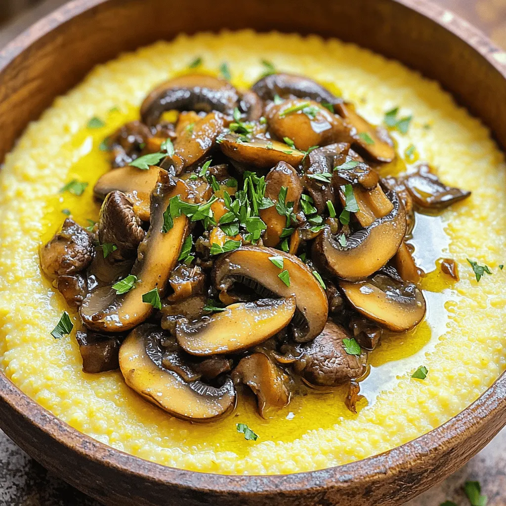 - 1 cup polenta (cornmeal) - 4 cups vegetable broth - 1 cup heavy cream - 8 oz mixed mushrooms (such as cremini, shiitake, and oyster), sliced - 1 onion, finely chopped - 3 cloves garlic, minced - 2 tablespoons olive oil - 1 teaspoon dried thyme - Salt and pepper to taste - Fresh parsley, chopped (for garnish) In this dish, polenta serves as a warm and creamy base. For the best result, use high-quality polenta. Vegetable broth adds depth and flavor. Heavy cream brings a rich texture that makes the polenta irresistible. The mushroom ragu is the star here. I love using a mix of mushrooms for diverse flavors. Choose any mushrooms you enjoy. The onion and garlic give a sweet aroma, enhancing the ragu. Olive oil is essential for sautéing, while thyme adds an earthy note. Don’t forget to season with salt and pepper for balance. For the full recipe, refer to the cooking instructions. Enjoy the process and the delicious meal you will create! First, I boil the vegetable broth in a medium saucepan. You want it to be hot but not boiling over. Once it bubbles, I gradually whisk in the polenta. Stir continuously to keep it smooth. This step helps prevent lumps from forming. After adding the polenta, I lower the heat to a simmer. I keep stirring until it thickens and pulls from the pot's sides, about 20 to 25 minutes. Next, I mix in the heavy cream, butter, and grated Parmesan cheese. This makes the polenta rich and creamy. I season it with salt and pepper to taste. While the polenta cooks, I start on the mushroom ragu. First, I heat olive oil in a large skillet over medium heat. I add the chopped onion and sauté it until it turns translucent, which takes about 5 minutes. Then, I toss in the minced garlic and sliced mushrooms. I cook them until the mushrooms are tender and golden brown, about 8 to 10 minutes. This step adds a nice depth of flavor. After that, I stir in dried thyme, salt, and pepper. I let it cook for another 2 minutes to blend the flavors. Once both the creamy polenta and mushroom ragu are ready, I serve the polenta in bowls. I top it with the warm ragu and garnish with fresh parsley. This dish brings warmth and comfort to any table. You can find the full recipe for this delicious meal below. - Stirring techniques: Stir the polenta slowly and steadily. This helps avoid lumps. Use a whisk for smooth results. Keep mixing as it cooks. - Cooking time adjustments: Cook polenta on low heat for about 20-25 minutes. The time may vary based on the brand. Check the package for specific times. - Choosing the right polenta: Use coarse or medium-ground polenta for a hearty texture. Instant polenta cooks faster but may lack depth. - Recommended herbs and spices: Add dried thyme for earthiness. Fresh herbs like basil or parsley can brighten the dish. Experiment with flavors to find what you like best. - Quality of ingredients matters: Use high-quality broth and mushrooms for richer taste. Fresh ingredients boost the overall flavor. Don't skimp on quality, as it makes a big difference. - Suggestions for creaminess: For extra creaminess, add more heavy cream or butter. You can also mix in cream cheese for a unique twist. This adds a rich texture you will love. For more details, refer to the Full Recipe. {{image_2}} You can easily adjust this recipe to fit your needs. - Vegan-friendly options: Replace the heavy cream with coconut milk or cashew cream. Use olive oil instead of butter. For cheese, try a vegan option or skip it entirely. - Gluten-free suggestions: Polenta is naturally gluten-free, but always check if the broth is certified gluten-free. - Low-fat alternatives: Use low-fat milk instead of heavy cream. You can also reduce the amount of cheese or use a lighter cheese. Adding extra ingredients can make your dish unique and exciting. - Adding proteins like chicken or sausage: Cook diced chicken or sausage in the skillet before adding onions. This adds depth to your ragu. - Utilizing different vegetables: Try adding spinach, bell peppers, or zucchini. These can boost nutrition and flavor. - Experimenting with cheese varieties: Instead of Parmesan, try feta or goat cheese for a different taste. Mix in blue cheese for a bold flavor twist. Feel free to get creative with these variations. You can find the full recipe above to explore all its delicious possibilities! To store leftover polenta, let it cool completely. Then, place it in an airtight container. Polenta can last in the fridge for about three days. You might notice it hardens when cold. To revive it, add a splash of broth or cream when reheating. For mushroom ragu, allow it to cool as well. Transfer it to a separate airtight container. This ragu stays fresh for around four days in the fridge. Always check for any signs of spoilage before using. The best way to reheat polenta is on the stove. Place it in a saucepan over low heat. Add a little broth or cream to keep it creamy. Stir often to avoid burning. For the mushroom ragu, you can also use the stovetop. Heat it gently in a skillet. Stir occasionally until it’s warmed through. This keeps the texture smooth and the flavors bright. When you reheat, be careful not to cook it too long. Overheating can make both the polenta and ragu dry. Enjoy your creamy polenta with mushroom ragu warm and fresh. For the full recipe, check out the detailed instructions above. How to avoid lumps in polenta? To avoid lumps, whisk the polenta slowly into boiling broth. Stir constantly as you add it. This helps keep the polenta smooth. If lumps form, use a whisk to break them up. Can I make polenta ahead of time? Yes, you can make polenta ahead of time. Cook it, let it cool, and store it in the fridge. Reheat it with a splash of broth or cream before serving. What mushrooms are best for ragu? A mix of mushrooms works best for ragu. I love using cremini, shiitake, and oyster mushrooms. Each type adds its own flavor and texture. How to add more flavor to the mushroom ragu? To boost flavor, try adding fresh herbs like thyme or rosemary. A splash of wine can also enhance taste. Sautéing the mushrooms until golden brown deepens the flavor too. Is this recipe suitable for meal prep? Absolutely! Creamy polenta and mushroom ragu store well. You can make them in advance and reheat when ready to serve. How to serve creamy polenta and ragu? Serve creamy polenta in bowls topped with warm mushroom ragu. Garnish with fresh parsley for a bright touch. This dish looks and tastes amazing! For the full recipe, check out the recipe section above. To wrap up, making creamy polenta with mushroom ragu is simple and fun. We explored key ingredients, step-by-step cooking, and tips to perfect your dish. Don't forget about variations and storage tips for leftovers. This dish offers warmth and delicious flavor. You can easily adapt it to fit your needs. Enjoy a tasty meal that's perfect for any occasion. I'm excited for you to try this recipe!