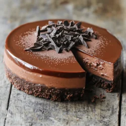 To make a no-bake chocolate cheesecake, you need the right ingredients. Each one plays a key role in creating a rich and creamy dessert. Here’s the list of ingredients you'll need: - 1 ½ cups chocolate cookie crumbs - ½ cup unsalted butter, melted - 16 oz cream cheese, softened - 1 cup powdered sugar - 1 cup heavy cream - 1 teaspoon vanilla extract - 8 oz semi-sweet chocolate, melted and slightly cooled - ¼ cup cocoa powder - 1 pinch sea salt - Garnish options, like chocolate shavings or cocoa powder These ingredients combine to create a delicious treat. The chocolate cookie crumbs give a tasty crust. Cream cheese adds creaminess, while heavy cream lends a light texture. Semi-sweet chocolate deepens the chocolate flavor, making each bite rich. For those looking for the full recipe, you can check out the Full Recipe. This no-bake chocolate cheesecake is simple and rewarding. It’s perfect for any occasion, and you can easily customize it to suit your taste. Enjoy! 1. In a medium bowl, combine the chocolate cookie crumbs and melted butter. Mix well until the crumbs look like wet sand. 2. Press this mixture firmly into the bottom of a 9-inch springform pan. Make sure it is even. 3. Place the crust in the freezer while you make the filling. This helps it set well. 1. In a large bowl, beat the softened cream cheese with an electric mixer until it’s smooth and creamy. 2. Gradually add the powdered sugar. Keep mixing until it blends fully. Scrape down any bits stuck to the sides of the bowl. 3. In another bowl, whip the heavy cream with the vanilla extract. Beat until it forms stiff peaks. This will add volume and lightness to your filling. 1. Gently fold the whipped cream into the cream cheese mixture. Make sure it’s well combined but don’t overmix. 2. Pour in the melted semi-sweet chocolate. Sift the cocoa powder into the bowl and add a pinch of sea salt. 3. Fold the mixture until it is uniform and smooth, making sure there are no lumps. 1. Pour the chocolate cheesecake filling over the chilled crust. Use a spatula to smooth the top. 2. Cover the cheesecake with plastic wrap. Refrigerate for at least 5 to 6 hours. For the best results, leave it overnight. 3. Once set, carefully remove the cheesecake from the springform pan. Slice and garnish with chocolate shavings or a dusting of cocoa powder before serving. For the complete details, check the Full Recipe. To get that creamy filling, start with softened cream cheese. If it is too cold, it won't mix well. I recommend taking it out an hour before you begin. When you mix the cream cheese and sugar, do it slowly. This helps keep the air in the mix. For cooling chocolate, let it sit at room temperature after melting. If it cools too fast, it can harden and clump. Stir it every few minutes to keep it smooth. This cheesecake pairs well with fresh berries or a dollop of whipped cream. The tartness of the berries balances the sweet chocolate. For a nice touch, drizzle some chocolate sauce on top. When serving, consider adding chocolate shavings or a sprinkle of cocoa powder. This not only looks great but also adds texture to each slice. To ensure your crust is firm, press the crumbs down hard. If the crust is too loose, it will crumble when you slice it. Use the bottom of a glass to press it down evenly. Avoid overmixing the filling after adding the whipped cream. Mixing too much can make the cheesecake dense. Gently fold until just combined for a light, airy texture. For the full recipe, check out the detailed steps above. {{image_2}} You can play with flavors in your no-bake chocolate cheesecake. Adding fruit toppings makes it fun and bright. Fresh strawberries, raspberries, or sliced bananas add a sweet twist. You can also try different chocolate types. Dark chocolate gives a rich taste, while milk chocolate offers a sweeter bite. Consider adding a hint of orange zest for a refreshing zing. If you need a gluten-free option, use gluten-free cookie crumbs for the crust. Many brands offer these, and they work just as well. For vegan adaptations, swap cream cheese for a plant-based version. Use coconut cream in place of heavy cream. You can also use maple syrup instead of powdered sugar for sweetness. These changes make the cheesecake delicious for everyone. You can easily scale the recipe to fit your needs. If you want fewer servings, cut the ingredients in half. For a party, double the recipe. You can also create mini cheesecakes. Use muffin tins or small jars for cute individual servings. This way, everyone can enjoy their own piece. To keep your no-bake chocolate cheesecake fresh, refrigeration is key. You can store it in the fridge for up to five days. Make sure to cover it tightly with plastic wrap. This keeps it moist and prevents it from absorbing other smells. If you want to store it longer, you can freeze it. Wrap the cheesecake well in plastic wrap, then place it in an airtight container. It can last up to two months in the freezer. When ready to enjoy, move it to the fridge to thaw overnight. If you have leftovers, don’t worry! You can refresh them easily. Just take the cheesecake out of the fridge and let it sit at room temperature for a few minutes. This brings back some of the creaminess. For the best way to serve leftovers, slice the cheesecake and top with fresh whipped cream or fruit. This adds a fresh touch and makes it look beautiful. You can also sprinkle more cocoa powder or chocolate shavings on top for extra flair. The cheesecake needs at least 5 to 6 hours to set. For best results, let it chill overnight. This time allows the filling to firm up and develop great flavor. You can use whipped cream, but heavy cream is best. Heavy cream gives a richer texture, making the cheesecake creamier and more decadent. Whipped cream can work in a pinch, but the result may be lighter. To slice the cheesecake, use a sharp knife. Dip the knife in hot water and wipe it dry before each cut. This method helps create clean slices and keeps the filling intact. Yes, this cheesecake is perfect for making ahead. You can prepare it one or two days in advance. Just keep it covered in the fridge until you're ready to serve. If the cheesecake is too soft, it may need more time in the fridge. Let it chill longer to firm up. If it’s still too soft, you can try adding more cocoa powder or melted chocolate to thicken it. This blog covered how to make a delicious no-bake cheesecake. You learned about the key ingredients, step-by-step instructions, and useful tips. Perfecting the texture and avoiding common mistakes is key. You can explore variations to fit your taste, like fruit toppings or gluten-free options. Remember to store your cheesecake properly to keep it fresh. I hope you feel ready to try this recipe and impress friends and family. Enjoy your cheesecake-making journey!
