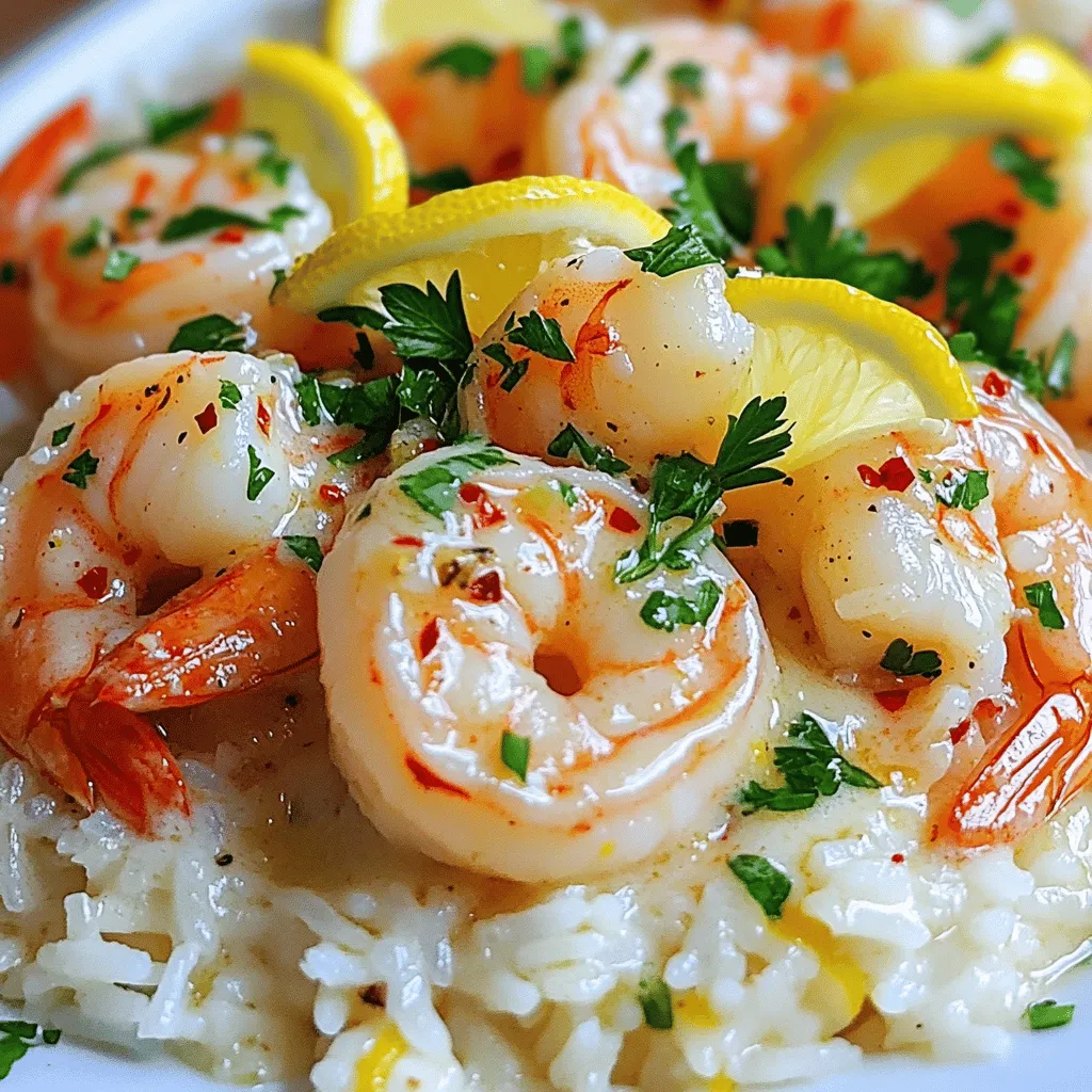 The main ingredients for this dish are simple yet full of flavor. You will need: - 1 lb (450g) large shrimp, peeled and deveined - 4 tablespoons unsalted butter - 4 cloves garlic, minced - 1 tablespoon fresh lemon juice - 1 teaspoon red pepper flakes (adjust to taste) - Salt and black pepper to taste - 2 tablespoons fresh parsley, chopped - Zest of 1 lemon - Cooked rice or pasta for serving These ingredients create a rich and buttery sauce that coats the shrimp perfectly. The garlic brings a warm flavor, while the lemon adds a bright touch. You can add some optional ingredients to make your dish even better. Here are a few ideas: - A splash of white wine for depth - A pinch of smoked paprika for warmth - Chopped green onions for freshness - A sprinkle of Parmesan cheese for a savory touch These extras allow you to customize the dish to your taste, adding layers of flavor that delight the palate. When buying shrimp, freshness is key. Here are some tips to help you choose the best: - Look for shrimp that smell like the ocean, not fishy. - Choose shrimp that are firm to the touch. - The shells should be shiny and moist. - If possible, buy shrimp that are still in their shells. Fresh shrimp makes a huge difference in taste and texture. When you select high-quality shrimp, your garlic butter shrimp will shine! For more details, check the Full Recipe. To start, rinse the shrimp in cold water. This makes them fresh and clean. Next, pat them dry with paper towels. This step is key for a nice sear. You want to make sure no water stays on them. While you get the shrimp ready, gather your ingredients. You will need butter, garlic, lemon, and spices. Having everything at hand helps the cooking flow. Heat a large skillet over medium heat. Add the butter and let it melt fully. Do not let it turn brown, as that can change the flavor. Once melted, toss in the minced garlic. Sauté it for about one minute. You want it fragrant, not burnt. Then, mix in the red pepper flakes and lemon zest. This adds a nice kick and brightness. After 30 seconds, add the shrimp in a single layer. Cook them for about 2-3 minutes without stirring. You will see them turn pink. Flip the shrimp and add lemon juice, salt, and black pepper. Cook them for another 2-3 minutes until they are opaque. This means they are fully cooked. Remove the skillet from heat and sprinkle fresh parsley on top. Serve the garlic butter shrimp over cooked rice or pasta for a tasty meal. Drizzle any sauce left in the skillet over the dish. For a nice touch, garnish with lemon slices and parsley. This adds color and flavor. Pair it with a light side salad for balance. Enjoy this simple yet delightful dish, perfect for any night! Get the full recipe for detailed steps. One common mistake is overcooking the shrimp. Shrimp cook quickly, usually in just 5-6 minutes. If you cook them too long, they can turn tough and rubbery. Always watch the color; shrimp should turn pink and opaque. Another mistake is burning the garlic. Sauté garlic for only 1 minute to keep its flavor bright. If garlic burns, it will make your dish taste bitter. Lastly, don’t forget to season properly. A pinch of salt and pepper enhances the taste. To spice things up, add more red pepper flakes. You can start with a pinch and taste as you go. If you prefer less heat, use fewer flakes or omit them completely. For a milder option, consider using sweet smoked paprika instead. This adds flavor without the heat. You can also serve hot sauce on the side for those who want extra kick. A good non-stick skillet is a must for this recipe. It helps prevent sticking and makes cleanup easy. A garlic press is handy for quickly mincing garlic. If you cook often, invest in a quality set of measuring spoons. They help you get the right amounts every time. Lastly, a fish spatula works great for flipping shrimp without breaking them. These tools make cooking simple and fun! For the full recipe, check out the complete details. {{image_2}} You can easily add veggies to garlic butter shrimp. Vegetables like bell peppers, spinach, or zucchini work well. These will add color and nutrients to your dish. To add them, chop the veggies into bite-sized pieces. Sauté them in the butter before adding garlic. This way, they soak up the flavor. Cook the veggies until they are tender but still crisp. Then, follow the rest of the recipe. You’ll love the added crunch and taste! If you want to switch things up, try scallops or chicken. Scallops cook quickly and have a sweet flavor. Use the same cooking method as for shrimp. Just remember, they need less time. Cook them for about 2-3 minutes per side. Chicken is another good choice. Cut it into small pieces to ensure even cooking. Cook the chicken until it’s golden brown and no longer pink inside. Both options will still be rich and tasty. Herbs and spices can change the taste of your dish. Try adding fresh herbs like basil or thyme. These add a garden-fresh flavor. You can also use dried herbs if fresh is not available. For a kick, add more red pepper flakes or even cayenne pepper. A splash of soy sauce can add a nice umami taste, too. Experiment with these flavors and find your favorites. Each variation brings a new twist to your garlic butter shrimp. For the full recipe, check out the main article! To keep your garlic butter shrimp fresh, store it in an airtight container. Let the shrimp cool down to room temperature first. This prevents moisture buildup. Place the container in the fridge. It can last up to three days. If you plan to eat it later, try to avoid mixing it with rice or pasta. This way, each part stays tasty. When reheating garlic butter shrimp, use low heat. You can use a skillet or microwave. For the skillet, add a little butter and warm it gently. Stir often to avoid overcooking. If using a microwave, place the shrimp in a bowl and cover it with a damp paper towel. Heat in short bursts, checking every 30 seconds. This keeps the shrimp juicy and soft. Freezing garlic butter shrimp is a great way to keep it longer. First, let it cool completely. Then, place it in a freezer-safe bag or container. Remove as much air as possible. It can last for up to three months in the freezer. When you're ready to eat it, thaw it in the fridge overnight. Reheat gently, as mentioned before, for the best flavor. You can enjoy this dish again with its delightful taste! You can tell shrimp are cooked when they turn pink and opaque. They should curl into a "C" shape. If they curl into an "O," they may be overcooked. Cooking time varies, but shrimp usually take about 4-6 minutes. Always check the center for any translucent areas. Perfect shrimp should be firm but not rubbery. Yes, you can use frozen shrimp! Just thaw them first. To do this, place them in cold water for about 15-20 minutes. Make sure to drain and dry them well before cooking. This helps achieve that nice sear. Frozen shrimp can be just as tasty as fresh shrimp when cooked properly. Garlic butter shrimp pairs well with many sides. Here are some great options: - Cooked rice - Pasta with olive oil - Garlic bread - A fresh green salad - Steamed vegetables These sides soak up the buttery sauce. They balance the strong flavors of the shrimp. For the full recipe, check the earlier section on Garlic Butter Shrimp Delight. This post covered how to make simple garlic butter shrimp. We discussed the key and optional ingredients, and tips for choosing fresh shrimp. You learned step-by-step preparation and cooking techniques. We shared helpful tips to avoid common mistakes and ways to adjust spice levels. You can also explore variations like adding vegetables or using scallops. Finally, we looked at storage methods to keep shrimp tasty. Use these insights to create a dish that shines at your table. Enjoy cooking!