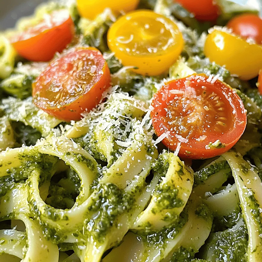 To make this dish, you need fresh and simple ingredients. Here’s what you will use: - 2 cups fresh basil leaves - 1/4 cup walnuts (or pine nuts) - 1/4 cup grated Parmesan cheese - 2 cloves garlic, minced - 1/2 cup extra virgin olive oil - Zest and juice of 1 lemon - Salt and pepper to taste - 12 oz pasta of your choice (spaghetti or fettuccine works well) Each ingredient plays a role in creating bright and bold flavors. The fresh basil brings a nice herbal taste. The walnuts add a lovely crunch and nuttiness. The lemon gives a bright zing that makes the dish pop. You can add some extra touches to make your dish even better. Consider these options: - Cherry tomatoes, halved (for garnish) - Additional Parmesan cheese (for serving) - A sprinkle of fresh basil for color These garnishes not only look pretty but also enhance the flavor. Cherry tomatoes add sweetness and freshness, while extra cheese brings creaminess to each bite. If you or someone else has allergies or preferences, you can easily swap some ingredients. Here are a few ideas: - Use sunflower seeds instead of walnuts or pine nuts for a nut-free option. - Replace Parmesan cheese with nutritional yeast for a vegan choice. - Swap olive oil with avocado oil if you prefer a different taste. These substitutions keep the spirit of the dish while making it safe and enjoyable for everyone. Adjust the recipe to fit your needs and taste! For the complete recipe, check out the Full Recipe section. First, bring a large pot of water to a boil. Add a generous amount of salt. This helps flavor the pasta. Once the water is boiling, add 12 ounces of your favorite pasta. Spaghetti and fettuccine are both great choices. Cook the pasta according to the package directions until it is al dente. This usually takes about 8 to 10 minutes. After cooking, reserve 1/2 cup of the pasta water. This water has starch that helps bind the sauce. Then, drain the pasta in a colander. Set it aside while you make the pesto. Next, grab your food processor. Add 2 cups of fresh basil leaves, 1/4 cup of walnuts or pine nuts, and 1/4 cup of grated Parmesan cheese. Toss in 2 cloves of minced garlic, the zest, and juice of one lemon. Pulse these ingredients until they are coarsely chopped. Now, slowly drizzle in 1/2 cup of extra virgin olive oil while the processor runs. This will make the pesto smooth and creamy. If it feels too thick, add a little reserved pasta water until you reach the right consistency. Taste it and add salt and pepper as needed. In a large bowl, combine the drained pasta with the lemon basil pesto. Use tongs to toss them together until the pasta is well-coated. This is where the magic happens! The pasta absorbs the fresh flavors of the pesto. Once mixed, transfer the pasta to serving plates. Add halved cherry tomatoes for a pop of color and extra flavor. You can sprinkle more Parmesan cheese on top for a cheesy finish. Enjoy your quick and flavorful Lemon Basil Pesto Pasta! For the complete recipe, check the Full Recipe section. To get the best pesto, start with fresh basil. This makes a big difference. When blending your ingredients, add olive oil slowly. This helps the pesto blend smoothly. If your pesto feels thick, add a bit of reserved pasta water. This water has starch and helps thin it out. You want a creamy texture, not too runny. You can boost the flavor of your pesto in many ways. Try adding a handful of spinach for extra nutrition. If you like heat, toss in some red pepper flakes. For a nutty twist, use roasted nuts instead of raw. A squeeze of lemon juice can brighten the taste. If you want a cheesy kick, add more Parmesan cheese. These simple tweaks can really elevate your dish. Presentation matters! Serve your Lemon Basil Pesto Pasta in a large bowl for sharing. This feels warm and inviting. For individual servings, use white plates to make colors pop. Top each plate with halved cherry tomatoes. They add a splash of color and freshness. Finish with a sprinkle of fresh basil and extra Parmesan. A drizzle of olive oil gives a nice sheen. This makes your dish look as good as it tastes! For the complete recipe, check the [Full Recipe] section. {{image_2}} You can use many types of pasta with lemon basil pesto. Spaghetti is a classic choice. Fettuccine makes a nice, flat base for the sauce. You can also try penne for a fun twist. If you want a lighter dish, use zucchini noodles or whole wheat pasta. These options add different textures and flavors to your meal. For a vegan version, skip the Parmesan cheese. You can use nutritional yeast instead. It gives a cheesy flavor without dairy. Also, replace the walnuts with sunflower seeds for a nut-free option. This keeps the pesto rich and creamy while being plant-based. You won't miss the cheese at all! If you want to make your pasta more filling, add protein. Grilled chicken or shrimp pairs well with the lemon basil pesto. Tofu is a great choice for a vegan meal. Simply cube and sauté it until golden. Beans or lentils can also boost the protein content and add fiber. These additions create a complete meal that satisfies your hunger. For the full recipe, check out the detailed steps above! Store leftover pesto and pasta in airtight containers. This keeps them fresh. If you made a lot of pesto, you can also store it in smaller jars. Make sure to seal them well to avoid air. Place the pasta in the fridge for up to three days. Pesto can last about a week if stored correctly. Always label your containers with dates. This helps you keep track of freshness. To reheat pasta, place it in a pot. Add a splash of water or olive oil. Heat on low until warm. Stir gently to avoid breaking the pasta. For pesto, you can warm it in a small pan. Use low heat and stir often. This helps keep the flavor bright. Avoid overheating to keep the taste fresh. You can freeze both pesto and cooked pasta. For pesto, place it in ice cube trays. Once frozen, transfer the cubes to a freezer bag. This makes it easy to use just what you need. Cooked pasta can also be frozen. Place it in a container with a little olive oil to prevent sticking. Freeze for up to three months. When ready to use, thaw it in the fridge overnight before reheating. For a full recipe of Lemon Basil Pesto Pasta, check this out! The best pasta for lemon basil pesto is spaghetti or fettuccine. These shapes hold the sauce well. You can also use penne or fusilli. Both options bring a nice texture. The key is to choose a pasta that can catch the pesto. Yes, you can make lemon basil pesto ahead of time. Store it in an airtight container in the fridge. It stays fresh for about a week. To prevent browning, drizzle a thin layer of olive oil on top. You can also freeze it. Just place it in ice cube trays. This way, you have single servings ready to go. Leftover pesto is great in many dishes. You can mix it into scrambled eggs for breakfast. It works well as a sandwich spread. Try using it on pizza instead of sauce. You can also toss it with roasted veggies for a tasty side. The options are endless! In this article, we explored how to create delicious Lemon Basil Pesto Pasta. We covered key ingredients, cooking steps, and tips to make your dish shine. You learned about variations and storage to keep leftovers fresh. This dish is simple and fun to make. Experiment with ingredients and enjoy your meal. Trust your taste, and don't hesitate to try new things. Enjoy every bite and impress your friends with your cooking skills!