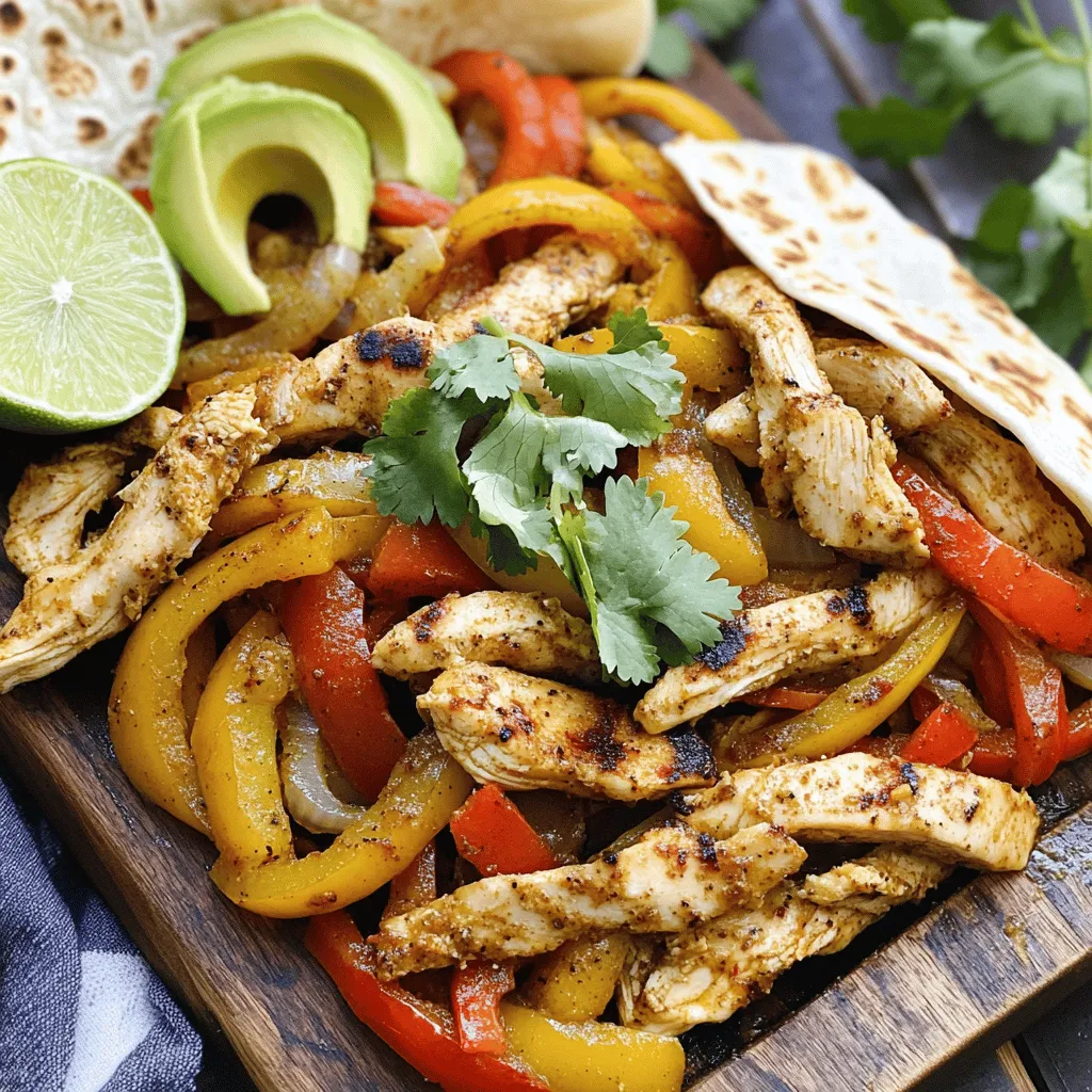 To start, gather these key ingredients for oven-baked chicken fajitas: - 1 lb boneless, skinless chicken breasts, sliced into thin strips - 1 large bell pepper, sliced (choose red, yellow, or green) - 1 large onion, sliced - 2 tablespoons olive oil - 2 teaspoons chili powder - 1 teaspoon cumin - 1 teaspoon garlic powder - 1 teaspoon smoked paprika - 1 teaspoon onion powder - Salt and pepper to taste - 8 small flour or corn tortillas These ingredients create a tasty base for your dish. The chicken brings protein, while peppers and onions add color and crunch. Feel free to add some fun with these toppings: - Avocado slices - Sour cream - Fresh cilantro - Lime wedges These toppings provide freshness and creaminess. They let you customize each bite. The spices in this dish are key. They bring out the best flavor in chicken and veggies. Here’s what you need: - Chili powder adds heat and depth. - Cumin provides a warm, earthy flavor. - Garlic powder gives a punch of aroma. - Smoked paprika adds a nice smokiness. - Onion powder enhances the onion flavor. Using these spices makes your fajitas stand out. You can adjust them based on your taste. For the full recipe, check the earlier part of the article. Start by gathering all your ingredients. You will need 1 pound of chicken, one bell pepper, and one onion. Slice the chicken into thin strips. Then, slice the bell pepper and onion. Make sure all pieces are even in size. This helps them cook evenly. Place all the sliced items into a large mixing bowl. Next, drizzle 2 tablespoons of olive oil over the chicken and veggies. Then, add your spices. Use 2 teaspoons of chili powder, 1 teaspoon of cumin, 1 teaspoon of garlic powder, 1 teaspoon of smoked paprika, and 1 teaspoon of onion powder. Add salt and pepper to taste. Toss everything together well. You want the chicken and vegetables to be coated with the oil and spices. This step gives your fajitas a great flavor. Now, preheat your oven to 400°F (200°C). Spread the seasoned chicken and vegetables evenly on a large baking sheet. Bake for 20 to 25 minutes. Stir halfway through cooking to ensure even baking. Once done, let them cool for a few minutes. Warm the tortillas in a skillet or oven. Serve the fajitas hot and let everyone add their favorite toppings. You can use avocado, sour cream, fresh cilantro, or lime wedges. Enjoy your tasty meal! For the full recipe, check out the details provided earlier. To bake fajitas just right, first, cut the chicken and veggies into thin strips. This helps them cook evenly. Preheat your oven to 400°F (200°C). Line a baking sheet with parchment paper for easy cleanup. Spread the chicken and veggies in a single layer on the sheet. If they overlap, they may not cook well. Bake for 20-25 minutes. Stir halfway through to ensure all sides get nice and brown. To make your fajitas pop, use a mix of spices. Chili powder, cumin, and smoked paprika create a tasty base. You can also add lime juice for a fresh twist. Marinate the chicken for a few hours or overnight. This lets the flavors soak in, making every bite better. Don’t forget to season with salt and pepper to balance the flavors. One mistake is overcrowding the baking sheet. This traps steam and makes the chicken soggy. Another error is skipping the stirring step. Stirring helps cook the chicken and veggies evenly. Lastly, don’t forget to warm your tortillas. Cold tortillas can ruin the fajita experience. For the best results, follow the [Full Recipe] closely. {{image_2}} You can make these fajitas meat-free. Use a mix of bell peppers, onions, and zucchini. Add black beans for protein. You can also include mushrooms for a hearty texture. Season the veggies with the same spices for great flavor. This option is just as tasty and colorful. If you like heat, add jalapeños or chili peppers. Slice them thin and mix them with the chicken and veggies. You can also increase the chili powder or add cayenne pepper. For extra spice, serve with a spicy salsa. This version will wake up your taste buds. You don’t have to stick with chicken. Try beef strips for a richer flavor. Shrimp also works well and cooks faster. For a lighter option, use turkey breast. Adjust the cooking time based on the protein you choose. Each option creates a different twist on this classic. For the full recipe, check above. After you enjoy your oven-baked chicken fajitas, you might have some leftovers. Store them in an airtight container. They will keep well in the fridge for up to three days. Make sure to let them cool down first. This helps keep the texture nice. When you want to eat your leftovers, reheating is easy. You can use a microwave for quick warmth. Place the fajitas on a plate and cover them with a damp paper towel. Heat for about one to two minutes. If you prefer the oven, preheat it to 350°F (175°C). Spread the fajitas on a baking sheet and heat for about 10 minutes. This method keeps them crispy. If you have extra fajitas, freezing is a great option. Wrap them tightly in plastic wrap, then place them in a freezer bag. Remove as much air as possible. They can last in the freezer for up to three months. To enjoy later, thaw them in the fridge overnight before reheating. This method helps maintain the flavors and textures. For the full recipe, check out the details above! You can add more chili powder or fresh jalapeños. Try using hot sauce, too. Another option is to mix in cayenne pepper. Adjust to your taste. I love adding some diced chipotle peppers for a smoky kick. Don’t be shy; spice it up! Yes, you can use frozen chicken. Just make sure to thaw it first. Thaw it in the fridge overnight for best results. You can also use the microwave, but be careful not to cook it. Frozen chicken may need a bit more time to bake. Always check for doneness. I recommend serving rice or beans for a hearty meal. A fresh salad adds a nice crunch. Guacamole and salsa are great dips, too. You can also serve chips for extra fun. These sides enhance the flavor and make your meal complete. Check out the Full Recipe for more ideas! In this post, we explored how to make oven-baked chicken fajitas. We covered essential ingredients, step-by-step instructions, and helpful tips. You can create tasty fajitas with easy steps and fun variations. Remember to store leftovers properly and reheat them well. Fajitas are versatile, so mix and match toppings or try different proteins. Enjoy making this dish for your next meal!