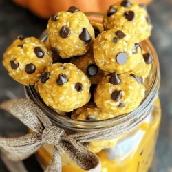 - 1 cup rolled oats - 1/2 cup pumpkin puree - 1/4 cup almond butter (or peanut butter) - 1/4 cup honey or maple syrup - 1/4 cup ground flaxseed - 2 teaspoons pumpkin spice blend (cinnamon, nutmeg, ginger, cloves) - 1/2 teaspoon vanilla extract - 1/4 cup mini chocolate chips (optional) - Pinch of salt These ingredients create a tasty and healthy snack. Let's take a closer look at what each part brings to the mix. Rolled oats are the base of these bites. They provide fiber and help keep you full. The pumpkin puree adds moisture and a nice flavor. It also gives you vitamins A and C. Almond butter or peanut butter gives protein and healthy fats. Honey or maple syrup adds a touch of sweetness. Ground flaxseed is a great source of omega-3 fatty acids. The pumpkin spice blend brings that warm, cozy taste we all love. A bit of vanilla extract enhances the flavor. If you like chocolate, mini chocolate chips can add a fun surprise. Finally, a pinch of salt balances all the flavors. - Caloric value per serving: About 100 calories - Macronutrient breakdown: 3g protein, 5g fat, 12g carbs - Health benefits of key ingredients: - Rolled oats: Good for heart health - Pumpkin puree: Supports your vision - Nut butter: Helps with muscle repair - Flaxseed: May lower cholesterol This snack is not only simple to make but also packed with nutrition. You get energy without the crash. For the Full Recipe, check out the steps to make these delicious bites! Start by mixing the dry and wet ingredients. In a large bowl, add: - 1 cup rolled oats - 1/2 cup pumpkin puree - 1/4 cup almond butter (or peanut butter) - 1/4 cup honey or maple syrup - 1/4 cup ground flaxseed - 2 teaspoons pumpkin spice blend - 1/2 teaspoon vanilla extract - Pinch of salt Stir everything together until it forms a sticky dough. If the mix feels dry, add a tablespoon of water or more pumpkin puree. This helps it hold together well. Now, let's form the energy bites. Scoop about 1 tablespoon of the mix and roll it into a ball. Place these on a parchment-lined baking sheet. If you want mini chocolate chips, fold them in before rolling. Once you have all the bites rolled, chill them in the fridge for at least 30 minutes. This step is key for firmness. After chilling, they will be ready to enjoy. For a fun presentation, serve the energy bites in a decorative jar. Tie it with a ribbon for a great gift. These bites pair well with a warm cup of tea or coffee. You can also enjoy them with yogurt or fruit for a tasty snack. For the complete recipe, check out the [Full Recipe]. - Overmixing the ingredients: Mixing too much can make your bites tough. You want a sticky dough, not a dry paste. Mix just until combined. - Not chilling long enough: Chilling is key for firmness. If you skip this step, your bites may fall apart. Always refrigerate for at least 30 minutes. - Adding nuts or seeds: Chopped almonds or sunflower seeds can add a nice crunch. They also boost the nutrition of your bites. Feel free to experiment with your favorites. - Adjusting sweetness level: Taste the mixture before you roll. If you want it sweeter, add more honey or maple syrup. Just remember, a little goes a long way. - Batch preparation tips: Make a large batch and store them for quick snacks. You can double the recipe if you want more bites. They are perfect for meal prep. - Freezing for longer storage: Energy bites freeze well. Store them in a single layer on a baking sheet first. Once frozen, transfer to an airtight container. This way, you can enjoy them anytime! For the complete recipe, check out the Full Recipe section. {{image_2}} You can change the taste of your energy bites easily. Adding cocoa powder gives a chocolate twist. You can also use vanilla protein powder for extra protein. This boosts flavor and nutrition. Try different nut butters too. Almond butter offers a nutty taste, while peanut butter adds creaminess. Each nut butter gives a unique flavor and texture. Want to make them vegan? Swap honey for maple syrup. This keeps your bites sweet without any animal products. For gluten-free bites, ensure the oats are certified gluten-free. You can also lower sugar by cutting the honey or syrup in half. This makes them healthy for those watching their sugar intake. Seasonal ingredients make these bites fun. In winter, add dried cranberries for a festive touch. They add color and a tart flavor. In spring, mix in citrus zest. Lemon or orange zest brightens the bites and gives them a fresh taste. These seasonal variations keep your snacks exciting all year long. To keep your pumpkin spice energy bites fresh, store them in an airtight container. This method keeps them moist and tasty. Place them in the fridge right after they chill. The cool air helps maintain their texture. For best results, use glass or plastic containers. Glass keeps flavors strong and does not stain. Plastic containers are lightweight and easy to handle. Make sure the lid fits tightly to avoid air exposure. These energy bites last about a week in the refrigerator. If you want to enjoy them later, freezing is a great option. They can stay fresh in the freezer for up to three months. To freeze, place them in a single layer on a baking sheet first. Once frozen, store them in a freezer-safe bag or container. This method prevents them from sticking together. Check for signs of spoilage before eating. If they smell off or show a change in color, toss them. A dry texture or a hard bite can also mean they aren't fresh anymore. Always trust your senses when deciding if food is still good. Pumpkin Spice Energy Bites stay fresh for about a week in the fridge. I recommend storing them in an airtight container. This keeps them moist and tasty. If you want them to last longer, you can freeze them. They can stay good for up to three months in the freezer. Yes, you can swap ingredients based on what you have. For example, you can use peanut butter instead of almond butter. This change affects the taste slightly but keeps the bites creamy. You can also use maple syrup instead of honey for a vegan option. Just remember, these swaps may alter the flavor a bit. These energy bites are great for kids! They are packed with healthy oats, pumpkin, and nut butter. The bites provide energy without too much sugar. However, watch for allergies. The recipe includes nuts, so make sure your child isn’t allergic. You can also skip the chocolate chips if needed. In this blog post, we explored how to make delicious Pumpkin Spice Energy Bites. We covered the key ingredients, their health benefits, and step-by-step instructions for perfecting the recipe. You learned tips to avoid common mistakes and ways to enhance flavor. With various options for dietary needs and seasonal twists, these energy bites are versatile. Now, you can enjoy a tasty snack that fuels your day. Don’t forget to store them properly for lasting flavor! Enjoy making these nutritious bites for yourself or loved ones.