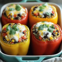 To make veggie stuffed peppers, gather these ingredients: - 4 large bell peppers (any color) - 1 cup cooked quinoa - 1 can (15 oz) black beans, rinsed and drained - 1 cup corn (fresh, frozen, or canned) - 1 medium onion, finely chopped - 2 cloves garlic, minced - 1 teaspoon cumin - 1 teaspoon paprika - 1 teaspoon chili powder - 1 cup diced tomatoes (fresh or canned) - 1 cup shredded cheese (cheddar or a dairy-free alternative) - 2 tablespoons olive oil - Salt and pepper to taste - Fresh cilantro, for garnish You can change this recipe to fit your taste. Here are some ideas: - Swap quinoa for rice or couscous. - Add chopped spinach or kale for extra greens. - Use different beans like kidney or pinto. - Spice it up with jalapeños or red pepper flakes. - Try different cheeses like mozzarella or feta. These veggie stuffed peppers are not just tasty; they are healthy too. Each serving contains good nutrients. Here is a quick overview: - Calories: About 300 per serving - Protein: 15g - Fiber: 10g - Carbohydrates: 45g - Fat: 10g This dish offers a great balance of protein, carbs, and healthy fats. You can enjoy a filling meal that is also good for you! If you want to know more details, check the Full Recipe. Start by preheating your oven to 375°F (190°C). Take your large bell peppers and slice the tops off. Make sure to remove the seeds and membranes. If the peppers wobble, trim the bottoms a bit. This helps them stand tall in the dish. In a large skillet, heat two tablespoons of olive oil over medium heat. Add one medium chopped onion and sauté it for 3-4 minutes until it softens. Then, stir in two minced garlic cloves and cook for one more minute. This brings out a lovely smell. Next, add one cup of cooked quinoa, one can of rinsed black beans, one cup of corn, and one cup of diced tomatoes. Sprinkle in one teaspoon of cumin, paprika, chili powder, and season with salt and pepper. Mix it all well and cook for about five minutes. Finally, stir in half of the one cup of shredded cheese to the mix. Time to fill the peppers! Spoon the veggie mixture generously into each pepper. Press it down gently to pack it in. Top each pepper with the rest of the shredded cheese. Place the stuffed peppers upright in a baking dish. Pour a small amount of water into the bottom of the dish. This helps steam the peppers while they bake. Cover the dish with foil and bake for 25 minutes. After that, remove the foil and bake for another 15 minutes. The peppers should be tender, and the cheese should be melted and bubbly. Once done, take them out and garnish with fresh cilantro. Enjoy your colorful, tasty meal! For the full recipe, check here. Seasoning is key for great flavor in your veggie stuffed peppers. I love using cumin, paprika, and chili powder. These spices give a warm taste to the filling. You can also add some Italian herbs for a different twist. A dash of lime juice adds freshness. Don’t forget to taste as you go. Adjust the salt and pepper to fit your liking. You can cook stuffed peppers in the oven or air fryer. The oven gives them a nice, even cook. Preheat it to 375°F (190°C) for best results. Cover the dish with foil to keep moisture in while baking. If you want a quicker option, try the air fryer. It cooks them faster and can make the peppers a bit crispy. Set the air fryer to 350°F (175°C) and cook for about 15-20 minutes. Check for doneness to ensure the peppers are tender. Texture adds to the joy of eating. To make the filling more exciting, mix in nuts or seeds. Chopped walnuts or sunflower seeds add crunch. You can also use a mix of grains. Try brown rice or farro instead of quinoa for a chewy bite. Adding some sautéed mushrooms can boost the umami flavor, making the dish richer. For a creamier texture, mix in a bit of cream cheese or sour cream before stuffing the peppers. Enjoy customizing your veggie stuffed peppers for the best flavor! Check out the Full Recipe for more details. {{image_2}} If you want to make these veggie stuffed peppers vegan, you can skip the cheese. There are many great options. Use cashew cheese, which you can make by blending soaked cashews with lemon juice and nutritional yeast. You can also try coconut yogurt. It adds creaminess without dairy. Another option is using a vegan cheese brand. Many taste great and melt well. You can swap quinoa for other grains. Brown rice or farro work well. They add different textures and flavors. For legumes, try lentils or chickpeas instead of black beans. Both bring protein and fiber. They also make the dish heartier. Mix and match to find what you like best. Using seasonal veggies can boost flavor and nutrition. In summer, add zucchini or eggplant for a fresh taste. Fall is great for roasted butternut squash. Winter calls for hearty greens like kale or spinach. Just chop them up and mix them in with the filling. This way, your stuffed peppers will always stay exciting and new. For the full recipe, check out the main article. To keep your veggie stuffed peppers fresh, allow them to cool first. Place them in an airtight container. They can stay in the fridge for up to 4 days. If you want to store them longer, consider freezing. When you’re ready to eat, you can reheat them in the oven or microwave. For the oven, preheat it to 350°F (175°C). Place the stuffed peppers in a baking dish and cover with foil. Heat for about 20 minutes, or until warm. In the microwave, heat for 2 to 3 minutes. Make sure they are hot all the way through. To freeze your stuffed peppers, wrap each one in plastic wrap. Then place them in a freezer-safe bag. They can stay frozen for up to 3 months. When you’re ready to enjoy them, thaw them in the fridge overnight before reheating. This way, they keep their flavor and texture. For the full recipe, check the earlier section. You can use rice, farro, or couscous instead of quinoa. Each adds a different texture. Brown rice gives a nutty flavor, while couscous cooks faster. You can even use lentils for added protein. Just ensure you adjust cooking times based on the grain you choose. Yes, you can prepare them a day in advance. Cook the filling and stuff the peppers. Cover them and store in the fridge. When ready to bake, just pop them in the oven. They may need a few extra minutes to heat through. To add spice, include jalapeños or red pepper flakes in the filling. You can also use spicy cheese for an extra kick. For more flavor, try adding herbs like oregano or fresh basil. This will elevate the taste and make your stuffed peppers shine. Veggie stuffed peppers are tasty and easy to make. We covered the key ingredients, step-by-step instructions, and helpful tips. You can customize your peppers with different veggies and grains. Remember to store your leftovers properly for later enjoyment. In the end, stuffed peppers are a fun way to get creative in the kitchen. Try new flavors and make them your own! Enjoy your cooking and have fun with this dish.