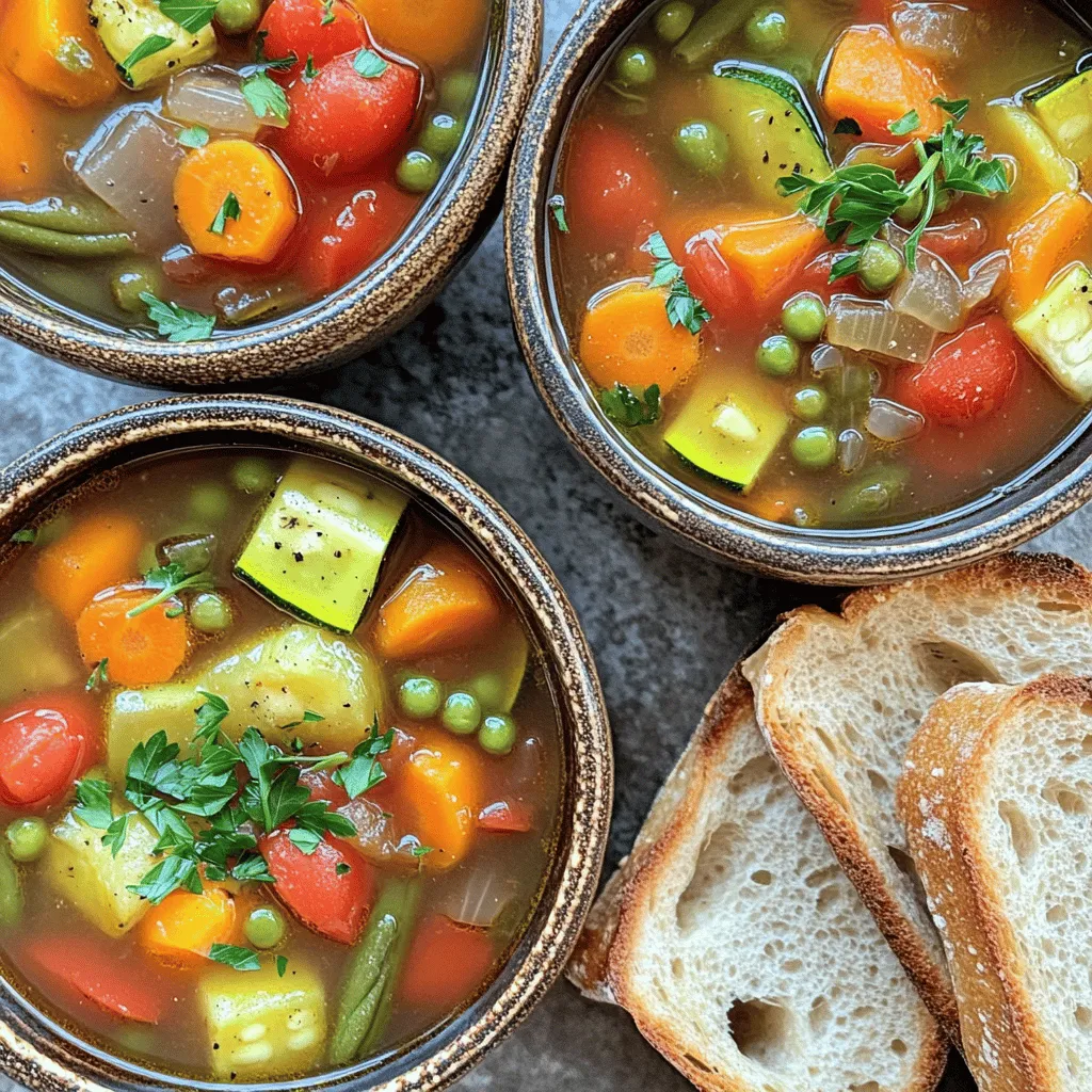 To make this savory Instant Pot vegetable soup, you'll need some simple ingredients. Here’s what you should gather: - 1 tablespoon olive oil - 1 medium onion, diced - 2 cloves garlic, minced - 2 medium carrots, sliced - 2 celery stalks, chopped - 1 bell pepper, diced (choose red or yellow) - 1 zucchini, diced - 1 cup green beans, cut into 1-inch pieces - 1 can (14.5 oz) diced tomatoes with juices - 4 cups vegetable broth - 1 teaspoon dried oregano - 1 teaspoon dried basil - 1 bay leaf - Salt and pepper to taste - 1 cup kale or spinach, chopped (optional) - Fresh parsley, chopped (for garnish) Each of these ingredients plays a key role in building flavor and texture. The olive oil adds richness, while the mix of fresh vegetables brings color and nutrients. You can adjust the spices to suit your taste. If you want to make the soup heartier, consider adding protein like beans or lentils. For the full recipe, you can refer to the Hearty Instant Pot Vegetable Soup 🥕. 1. Sauté Vegetables: First, set your Instant Pot to the Sauté function. Add 1 tablespoon of olive oil. Once it is hot, toss in 1 medium diced onion. Sauté for 2-3 minutes until it turns translucent. Then, add 2 minced garlic cloves. Stir for another minute until you smell the garlic. 2. Add Other Vegetables: Next, stir in 2 sliced carrots, 2 chopped celery stalks, 1 diced bell pepper, 1 diced zucchini, and 1 cup of cut green beans. Sauté these vegetables for about 5 minutes. This step helps them soften and brings out their flavors. 3. Combine Ingredients: Now, add 1 can of diced tomatoes with their juices. Pour in 4 cups of vegetable broth. Sprinkle in 1 teaspoon of dried oregano, 1 teaspoon of dried basil, and add 1 bay leaf. Stir well to make sure everything is mixed. 4. Season: Don’t forget to add salt and pepper to taste. This step lets you control the flavor and make the soup just right for you. 5. Pressure Cook: Close the lid of the Instant Pot. Make sure the valve is set to Sealing. Choose the Manual or Pressure Cook function and set the timer for 10 minutes. 6. Release Pressure: After the timer goes off, do a quick release. Turn the valve to Venting to let the steam out. Be careful when you open the lid, as it will be hot. 7. Add Greens: If you want to use greens, stir in 1 cup of chopped kale or spinach. Let it sit in the hot soup for a couple of minutes. This will help the greens wilt perfectly. 8. Serve: Remove the bay leaf before serving. Taste the soup and adjust the seasoning if needed. Ladle the soup into bowls and garnish with fresh chopped parsley. Enjoy this hearty Instant Pot Vegetable Soup with crusty bread for a warm and tasty meal. For more details on the ingredients and full preparation, check the Full Recipe. To make this soup truly tasty, you need to adjust the seasoning. Start with salt and pepper. Taste the soup before serving. You can always add more, but you can't take it out once it's in. The recommended cooking time for this soup is just 10 minutes. This is enough time to cook the veggies without losing their crunch. If you like them softer, add a few more minutes. Getting the right consistency is key. If the soup is too thick, add more vegetable broth. If it’s too thin, you can blend a bit of it to thicken it up. You can also add some mashed beans for creaminess. For more details, check out the Full Recipe. {{image_2}} You can change up your Instant Pot vegetable soup in fun ways. - Alternative vegetables to add: Try using sweet potatoes, corn, or peas. You can also mix in some broccoli or cauliflower. These veggies bring different tastes and colors to your soup, making it more exciting. - Protein options for a heartier soup: If you want to add protein, consider chickpeas or lentils. You can also add diced chicken or turkey for a meatier option. Just be sure to adjust the cooking time if you add raw meat. - Different seasoning blends to try: Experiment with new flavors! Add curry powder for a warm taste or lemon zest for a fresh kick. You can also try adding a splash of soy sauce or a bit of hot sauce for some heat. Feel free to mix and match these ideas to create your perfect soup. It’s all about what you enjoy! For the full recipe, check out the Hearty Instant Pot Vegetable Soup. How to store leftovers: Once the soup cools, pour it into airtight containers. Make sure to leave some space at the top. This helps prevent spills as it cools. Store the containers in the fridge. The soup stays fresh for about 3 to 4 days. Freezing instructions: If you want to keep the soup longer, freezing works well. Use freezer-safe bags or containers. Fill them with soup, but leave some space for expansion. Label the bags with the date. The soup can last up to 3 months in the freezer. When ready to eat, thaw it overnight in the fridge. Reheating guidelines: To reheat, pour the soup into a pot. Heat it on the stove over medium heat, stirring often. You can also use the microwave. Heat in short bursts, stirring in between. If the soup is too thick, add a splash of broth or water to loosen it up. Enjoy your warm soup just like the first time! To make this soup vegan, just skip the chicken broth. Use vegetable broth instead. All the other ingredients are already plant-based. You can also add more veggies like mushrooms or chickpeas for extra protein. This keeps the soup hearty and satisfying. Yes, you can use frozen vegetables! They work great in this soup. Just add them in when you combine the ingredients. There’s no need to thaw them. They will cook perfectly in the Instant Pot. This saves time and reduces waste. You can serve this soup with crusty bread or a fresh salad. Grilled cheese sandwiches pair well too. For a fun twist, add a sprinkle of cheese on top. This adds flavor and a nice touch. Enjoy your meal! For the complete cooking steps, check out the Full Recipe. In this blog post, we explored how to make a tasty Instant Pot Vegetable Soup. We discussed key ingredients, like fresh veggies and spices, and walked through simple steps to prepare it. I shared tips for perfecting the flavors and highlighted variations you can try. Lastly, we covered storage and answered common questions. Remember, this soup is easy to customize. Enjoy experimenting with your favorite ingredients and flavors!