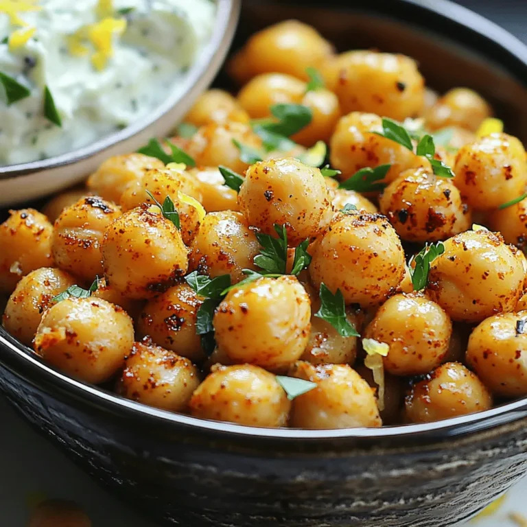 - 1 can (15 oz) chickpeas, drained and rinsed - 2 tablespoons olive oil - 1 teaspoon smoked paprika - 1 teaspoon cayenne pepper - 1 teaspoon garlic powder - 1 teaspoon onion powder - 1 teaspoon salt - 1 tablespoon zesty lemon zest - Fresh parsley, chopped (for garnish) - Calories per serving: About 120 - Protein and fiber content: Each serving has 6 grams of protein and 5 grams of fiber. - Health benefits of chickpeas: Chickpeas are a great source of plant-based protein. They can help with digestion and keep you full longer. Plus, they are low in fat and rich in vitamins. Chickpeas are a powerhouse food. They can boost your meals. They are easy to use, tasty, and healthy. Enjoy the spicy roasted chickpeas as a snack or topping. For the full recipe, check out the detailed steps above. First, preheat your oven to 400°F (200°C). This sets the right heat for crispy chickpeas. Next, take your can of chickpeas, open it, and drain the liquid. Rinse them well under cold water. After rinsing, spread them on a clean kitchen towel. Pat them dry gently. Removing excess moisture helps them get crispy in the oven. In a large bowl, combine the dried chickpeas with olive oil and all of your spices. Use the smoked paprika, cayenne pepper, garlic powder, onion powder, and salt. Toss the chickpeas until they are evenly coated. This mix gives each chickpea a burst of flavor. Now, spread the chickpeas in a single layer on a lined baking sheet. Place them in the preheated oven. Roast for about 20 to 25 minutes. Stir them every 10 minutes for even cooking. Watch them closely to avoid burning. They should turn golden brown and crispy. When they are done, take them out and sprinkle with fresh lemon zest. This adds a bright flavor. Let them cool for a few minutes before serving. Enjoy your crunchy snack! For the full recipe, check out the details above. To make perfect spicy roasted chickpeas, drying them well is key. After rinsing the chickpeas, spread them on a clean kitchen towel. Pat them dry gently. This step removes extra moisture and helps them crisp in the oven. Do not overcrowd the baking sheet. If chickpeas are too close, they will steam instead of roast. Spread them in a single layer for even cooking. This way, each chickpea gets its turn to become crispy and tasty. You can adjust the spice levels to fit your taste. If you prefer less heat, use less cayenne pepper. For more kick, add an extra sprinkle. You can also mix in your favorite herbs or spices. Try cumin for a warm flavor or Italian herbs for a fresh twist. Experimenting will lead to fun new tastes. There are many creative ways to serve spicy roasted chickpeas. They can be a crunchy snack on their own. You can also toss them on salads for added texture. Another great idea is to serve them with dips like tzatziki or hummus. This brings a nice contrast to their spicy crunch. Enjoy them in a bowl or as a topping for your favorite dishes. {{image_2}} You can change the spice mix for your roasted chickpeas. Try using curry powder for a warm, earthy taste. Ranch seasoning adds a fun, herby kick. If you want a sweet twist, sprinkle some cinnamon or drizzle honey over them. The sweet and spicy mix will surprise your taste buds. Making these chickpeas fit your diet is easy. They can be gluten-free by using spices that do not contain gluten. If you prefer vegan options, stick to plant-based ingredients. You can also use dried chickpeas instead of canned ones. Just soak and cook them first. This gives you control over the texture and flavor. Spicy roasted chickpeas are great in many dishes. Toss them into salads for extra crunch and flavor. They add a great protein boost too. You can also use them as a topping for soups. The crunch pairs nicely with warm broth, making every bite more exciting. Check out the Full Recipe for more ideas on how to enjoy this tasty snack. To keep your spicy roasted chickpeas fresh, use an airtight container. This method prevents moisture from getting in and keeps them crispy. If you have leftovers, let them cool first. Then, place them in the container and store them in the fridge. Roasted chickpeas can last up to a week in the fridge. After that, they may lose their crunch. Look for signs of spoilage. If they smell off or have a strange color, it's best to toss them. To enjoy that great crunch again, reheat your chickpeas in the oven. Set it to 350°F (175°C) and spread the chickpeas on a baking sheet. Heat them for about 10 minutes. This method helps restore their crispy texture perfectly. Yes, you can use dried chickpeas. You need to soak and cook them first. 1. Soak dried chickpeas in water overnight. 2. Drain and rinse them. 3. Cook the chickpeas in boiling water for about 1 hour or until tender. 4. Follow the same steps in the recipe after cooking. This method adds some extra time but gives a fresh taste. To make your chickpeas less spicy, reduce the cayenne pepper. You can also use these tips: - Add more olive oil to mellow the heat. - Mix in some honey or brown sugar to balance spice. - Serve with yogurt or sour cream to cool the flavor. These options help you enjoy the chickpeas without the heat. Yes, spicy roasted chickpeas are a healthy snack. They are high in protein and fiber. Here are some benefits: - Chickpeas support digestion and heart health. - They help keep you full, which can aid in weight control. - They are low in fat and contain no cholesterol. Enjoy these tasty bites while knowing they are good for you! In this article, we explored how to make spicy roasted chickpeas. We covered ingredient lists, step-by-step instructions, and tips for crispy results. You learned about health benefits and ways to enjoy them. Spicy roasted chickpeas are tasty snacks or meal toppers. Try different spices or add them to salads. Keep them crispy by storing correctly. With many options, you can customize flavors to match your taste. Enjoy these healthy bites that are fun to make and good for you.