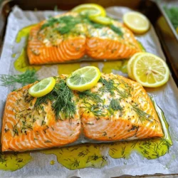 - Salmon fillets - Olive oil - Fresh dill - Lemon - Garlic - Salt and pepper - Lemon slices To make Lemon Dill Salmon, you need just a few simple ingredients. First, get four salmon fillets, each about six ounces. Salmon is rich in flavor and healthy fats. Next, you will need two tablespoons of olive oil. This adds moisture and helps the fish cook well. Fresh dill is key for this dish. You’ll want about two tablespoons, chopped. Dill gives a bright, fresh taste that pairs well with salmon. One lemon will provide both zest and juice. The zest adds a strong lemon flavor while the juice brings brightness. Garlic is another important ingredient. Use three cloves, minced, for a savory kick. Don’t forget salt and pepper to taste. These will enhance all the flavors in your dish. Lastly, have some lemon slices ready for garnish. They make your dish look pretty and add extra flavor. Once you gather these ingredients, you are ready to make a delicious Lemon Dill Salmon. For the full recipe, check out the detailed instructions above. 1. Preheat oven and prepare baking sheet Start by preheating your oven to 400°F (200°C). This step is key for even cooking. Next, line a baking sheet with parchment paper. This makes clean-up easy and helps prevent sticking. 2. Create the marinade In a small bowl, mix together your olive oil, chopped dill, lemon zest, lemon juice, minced garlic, salt, and pepper. This blend brings bright flavors to the salmon. Whisk it well to ensure all the ingredients combine nicely. 3. Marinate the salmon Take your salmon fillets and place them in a shallow dish. Pour half of the marinade over the salmon, making sure each piece is well-coated. This step infuses the salmon with flavor. Let the salmon sit for about 15-20 minutes. This will enhance the taste and make it more delicious. 1. Place salmon on the baking sheet After marinating, place the salmon fillets skin-side down on your prepared baking sheet. This ensures the skin crisps up while the salmon cooks. 2. Drizzle remaining marinade Drizzle the remaining marinade over the top of the salmon fillets. This adds moisture and flavor, making every bite delightful. 3. Bake and check for doneness Bake the salmon in your preheated oven for 12-15 minutes. Keep an eye on it. The salmon is done when it flakes easily with a fork. If you want to be sure, use a meat thermometer; it should read 145°F (63°C) at the thickest part. Enjoy your Lemon Dill Salmon! For the full recipe, refer to the section above. When cooking salmon, timing is key. Bake your salmon fillets for 12 to 15 minutes. This time ensures the fish cooks through without drying out. The salmon should flake easily when done. To check, use a fork at the thickest part. To balance flavors, combine lemon's brightness with dill's freshness. The marinade mixes lemon juice, zest, garlic, and dill. This combo enhances the salmon’s natural taste. Marinade your fish for 15-20 minutes for the best flavor. Pair your Lemon Dill Salmon with fresh sides. Roasted asparagus, garlic mashed potatoes, or a crisp salad are great choices. These sides complement the fish's flavor nicely. For a restaurant-style dish, focus on presentation. Use a large white plate to highlight your salmon. Add a few lemon slices and sprigs of dill on top. This simple touch makes your meal look gourmet. For the complete recipe, check out the [Full Recipe]. {{image_2}} You can switch up the herbs and spices in this recipe. If you want a different flavor, try using fresh parsley or tarragon instead of dill. Both herbs add a nice touch to the salmon. You can also use spices like paprika or cumin for a bolder taste. For the fish, salmon is great, but you can use other options too. Trout or halibut work well in this recipe. They have a similar texture and cook in about the same time. Just keep an eye on them while cooking. You can grill or bake the salmon for this dish. Grilling gives the fish a smoky flavor. It also creates nice grill marks. To grill, preheat your grill and oil the grates. Cook each side for about four to five minutes. Baking is easy and great for busy days. You can put the salmon in the oven and walk away. Baking at 400°F for 12-15 minutes lets the fish cook evenly. It also keeps the salmon moist and flavorful. If you want a crispy outer layer, try pan-searing. Heat some olive oil in a pan over medium-high heat. Cook the salmon skin-side down for about six minutes. Flip it and cook for another four to five minutes. This method gives you a golden crust while keeping the inside tender. For the complete recipe, check out the Full Recipe. To keep your cooked salmon fresh, let it cool first. Wrap it tightly in plastic wrap or foil. You can also use an airtight container. Store it in the fridge for up to three days. This way, it stays tasty and safe to eat. You can freeze both cooked and uncooked salmon. For cooked salmon, let it cool completely. Wrap it tightly and place it in a freezer bag. It stays good for about two months. For uncooked salmon, do the same, but use it within three months for the best taste. When you are ready to eat, thaw salmon in the fridge overnight. This keeps it safe and moist. Avoid thawing at room temperature to prevent bacteria growth. For the best results, use the salmon soon after it thaws. Enjoy your Lemon Dill Salmon from the Full Recipe! Bake Lemon Dill Salmon for 12 to 15 minutes. The time may change based on your oven. I always check for flakiness to ensure it’s done. The salmon should look opaque and easily flake with a fork. Yes, you can use dried dill if fresh is not available. Use about one teaspoon of dried dill for every tablespoon of fresh. Dried herbs have a stronger flavor, so adjust to your taste. Keep in mind that fresh dill adds a brighter flavor. Lemon Dill Salmon pairs well with several sides. I love serving it with steamed vegetables or a light salad. Rice or quinoa can also complement the dish. You can add some crusty bread to soak up the delicious juices. To check if salmon is fully cooked, look for its color and texture. It should be opaque and flake easily when you press it with a fork. You can also use a food thermometer. The internal temperature should reach 145°F (63°C). Enjoy your perfectly cooked salmon! For the full recipe, make sure to check the main section. In this blog post, we covered how to make Lemon Dill Salmon. We looked at key ingredients, clear steps for cooking, and tips for great flavor and presentation. You now know how to store salmon, freeze it, and even swap ingredients. Remember, cooking is fun and you can try new things. Keep experimenting to find your favorite version of this dish. Enjoy your Lemon Dill Salmon and impress your family and friends!