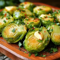 - 1 lb Brussels sprouts, trimmed and halved - 4 tablespoons unsalted butter - 4 cloves garlic, minced - 1 teaspoon red chili flakes (optional) - 2 tablespoons lemon juice - Salt and pepper to taste - 2 tablespoons grated Parmesan cheese (optional) - Fresh parsley, chopped for garnish - Additional spices (e.g., garlic powder, onion powder) - Balsamic glaze for drizzling - Alternative cheeses (e.g., feta, blue cheese) When you cook Garlic Butter Brussels Sprouts, fresh ingredients make a huge difference. Start with firm, bright Brussels sprouts. Look for ones that are all green with no browning. The butter adds richness, while garlic gives a nice kick. If you like heat, red chili flakes work well. Lemon juice helps balance the flavors. It adds a bright, fresh taste. Salt and pepper are key to enhancing your dish. If you want extra flavor, sprinkle some Parmesan cheese on top. Fresh parsley not only adds color but also a fresh taste. You can choose optional ingredients to customize your dish. Garlic powder or onion powder can boost the flavor. A drizzle of balsamic glaze adds sweetness and depth. If you want a twist, try different cheeses like feta or blue cheese. Using these ingredients, you can create a flavorful side dish that stands out. Check out the Full Recipe for more details on how to prepare this delicious dish! - Preheat your oven to 400°F (200°C). - Trim and halve the Brussels sprouts. This helps them cook evenly. - Toss the Brussels sprouts with melted butter. Make sure they are well coated. - Add minced garlic, red chili flakes, lemon juice, salt, and pepper. Mix well to combine all the flavors. - Spread the Brussels sprouts on a baking sheet in a single layer. This ensures they roast properly. - Roast them in the oven for 20-25 minutes. Stir halfway through for even cooking. - In the last 5 minutes, sprinkle grated Parmesan cheese over the sprouts if you want. It adds a nice touch. For more detailed instructions, check the Full Recipe. To get the best out of your Brussels sprouts, always roast them in a single layer. This helps them cook evenly. If you stack them, some may steam instead of roast, and you won’t get that nice crisp. Stir the sprouts halfway through cooking. This ensures all sides brown nicely and gives you a great texture. You can adjust the seasoning to fit your taste. If you like it spicy, add more red chili flakes. For the best flavor, use fresh garlic. It really makes a difference compared to dried garlic. Fresh ingredients always shine in simple dishes like this one. When serving, garnish your Brussels sprouts with fresh parsley and a touch of lemon zest. This adds a bright flavor and makes the dish look more appealing. Pair them with proteins like chicken or fish for a complete meal. They also work well as a side dish at any dinner party. For the full recipe, check out the details above. {{image_2}} You can make Garlic Butter Brussels Sprouts in different ways. For a crispy texture, try the air fryer. It cooks them quickly while making them crunchy. Just toss the halved sprouts with the garlic butter, and air fry at 375°F for about 15 minutes. Shake the basket halfway through for even cooking. If you prefer a stovetop option, sautéing is quick and easy. Start by melting the butter in a pan. Add the sprouts and cook over medium heat for about 10-12 minutes. Stir often until they are golden and tender. To change up the flavor, adding bacon is a great idea. The smoky taste pairs well with the garlic and butter. Cook the bacon until crispy, then toss it in with the Brussels sprouts. You can also add nuts like walnuts or pecans for crunch. Just chop them and mix in during the last few minutes of cooking. This adds a lovely texture and extra flavor. Using seasonal veggies can enhance your dish. Try adding carrots or squash for a colorful touch. They cook well with the Brussels sprouts and add sweetness. For a zestier dish, experiment with citrus. A splash of orange or lime juice can brighten the flavors. Just mix it in with the lemon juice before cooking. For the full recipe, check out the [Full Recipe]. Keep your leftover Garlic Butter Brussels Sprouts in an airtight container. This helps them stay fresh. They taste best when you eat them within 3 days. To keep them crispy, use your oven to reheat. Set it to 350°F (175°C) and heat for about 10 minutes. If you need a quick option, you can use the microwave. Heat for 30 seconds to 1 minute until warm. You can freeze cooked Brussels sprouts for up to 2 months. Make sure they are cool before freezing. To thaw, place them in the fridge overnight. Then, reheat them using the oven or microwave for best results. For the full recipe, check the earlier section! Look for firm, bright green sprouts with no yellow leaves. Fresh sprouts should feel heavy and have tightly closed leaves. If you find any that are soft or shriveled, avoid those. Yes, you can prep and store them before roasting. Just trim and halve the sprouts, then toss them with the garlic and butter. Keep them in the fridge for up to a day. When you’re ready, roast them for that fresh taste. They pair well with meats, fish, or as part of a vegetarian meal. Try serving them with roasted chicken, grilled salmon, or a hearty grain dish. Their rich flavor makes them a great side for many main courses. Substitute butter with olive oil and omit cheese. You can still enjoy great flavor. Add nutritional yeast for a cheesy taste without dairy. This keeps the dish light and healthy while still being delicious. In this blog post, we've explored how to make delicious Garlic Butter Brussels Sprouts. We covered the key ingredients, step-by-step preparation, and creative variations to enhance flavor. Remember to store leftovers properly and reheat them for the best taste. These versatile sprouts can accompany many dishes or shine on their own. Whether you're a novice or experienced cook, these tips will help you create a tasty side. Enjoy experimenting with your own twists and savor the crispy, buttery goodness!