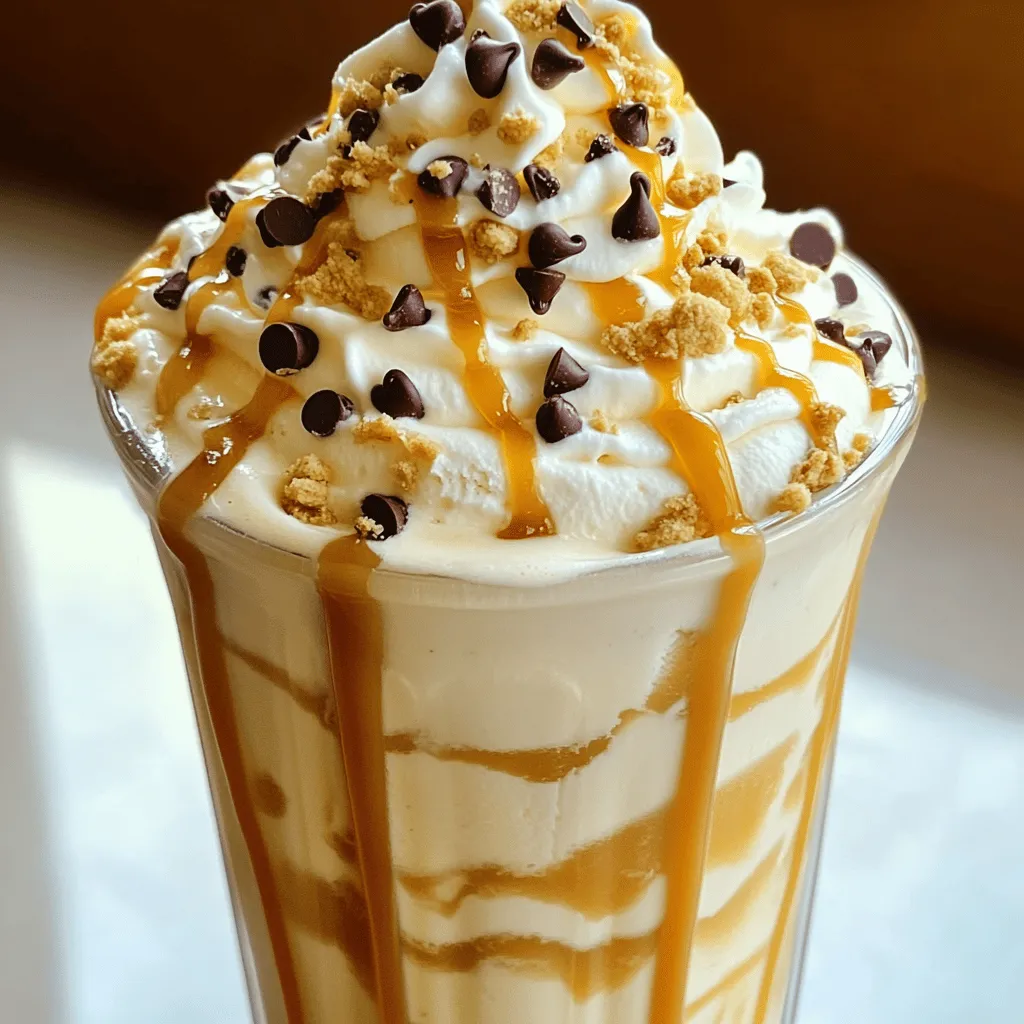 - 2 cups vanilla ice cream - 1 cup milk - 1/4 cup cookie dough - 1/4 cup caramel sauce - 1 teaspoon vanilla extract - Pinch of sea salt To make the best Caramel Cookie Dough Shake, start with these main ingredients. The vanilla ice cream gives it a rich and creamy base. The milk helps blend everything smoothly. Cookie dough adds a fun texture and sweet flavor. The caramel sauce brings a sweet, buttery taste. Don’t forget the vanilla extract for extra depth. A pinch of sea salt balances the sweetness. - Whipped cream - Mini chocolate chips - Crushed cookies Once you blend your shake, it’s time for toppings. Whipped cream makes it look pretty and tastes great. Mini chocolate chips add a nice crunch and extra chocolate flavor. Crushed cookies give it a fun twist. These toppings make your shake feel special and indulgent. - Blender - Chilled glasses - Measuring cups You will need a few tools to make this shake. A blender is key for mixing the ingredients. Chilled glasses keep your shake cold and refreshing. Measuring cups help you get the right amounts for each ingredient. These tools make the whole process easy and enjoyable. For the full recipe, check out the detailed instructions to create this sweet treat! - In a blender, combine: - 2 cups vanilla ice cream - 1 cup milk - 1/4 cup cookie dough - 1/4 cup caramel sauce - 1 teaspoon vanilla extract - Pinch of sea salt Blend these ingredients until smooth and creamy. I like to start on a medium speed. This helps mix everything well without making a mess. You can change how thick your shake is. If you want a thicker shake, add more ice cream. If you prefer it thinner, use more milk. After blending, taste your shake. If you want it sweeter, add more caramel sauce and blend again. Pour the shake into chilled glasses. Leave some space at the top for toppings. I love to top each shake with whipped cream. Drizzle extra caramel sauce on top. Then, add mini chocolate chips and crushed cookies for a nice crunch. Enjoy your rich and creamy shake right away! To make a smooth shake, blend on medium speed. Avoid big chunks by not overloading the blender. If you see lumps, blend a bit longer. Using chilled glasses keeps your shake cold longer. You’ll enjoy each sip more when it stays icy. If you want a different flavor, try using chocolate ice cream instead of vanilla. You can also use frozen yogurt for a lower-fat option. For non-dairy milk, almond milk or oat milk works great. These choices keep the shake tasty and creamy. This shake is rich and can be high in calories. Keep portion sizes in mind. A smaller glass can still give you that sweet treat. For a lighter version, use less ice cream and more milk. You’ll still enjoy the flavor but with fewer calories. {{image_2}} You can make this shake even more fun! Try adding chocolate syrup for a rich twist. Just drizzle it in before blending. Peanut butter also works well. It adds a creamy texture and nutty taste. You can swap out the ice cream too. Use chocolate or coffee flavors for a new experience. How you serve this shake can change its vibe! You can go classic with a tall glass for a milkshake. If you want something fancy, try a dessert bowl. Layer it with whipped cream, cookie dough bits, and drizzles of caramel. You can even create a sundae with your shake. Just add a scoop of ice cream on top for extra delight! You can switch things up with the seasons. In fall, add a dash of pumpkin spice to your shake. It gives a warm flavor that feels cozy. For the holidays, try peppermint. A few drops of peppermint extract can make your shake festive. These variations keep the shake exciting all year round! If you have shake left, store it in the fridge. Use an airtight container. It will stay fresh for up to two days. If you want to keep it longer, consider freezing it. Pour the shake into ice cube trays or freezer bags. This way, you can enjoy it later. To bring back the shake's creamy texture, re-blend it. Just pour it into the blender and mix until smooth. You can also use leftover shake as a base for a smoothie. Add fruits like bananas or berries for a fun twist. Drink your shake within two days for the best taste. Look for signs of spoilage, like an off smell or strange texture. If it seems off, do not consume it. Keeping food safe is key to enjoying your treats! A Caramel Cookie Dough Shake is a sweet, creamy drink. It combines rich vanilla ice cream with milk, cookie dough, and caramel sauce. The blend of flavors creates a dessert-like experience. You will also taste the hint of vanilla and a touch of sea salt. This shake is a great treat for cookie lovers. You can prepare the shake in advance, but it tastes best fresh. If you make it early, store it in the fridge. Keep it in a sealed container to avoid freezer burn. When you're ready to enjoy, blend it again for a smooth texture. This shake offers a few benefits, but it's a treat. Vanilla ice cream provides calcium, while milk adds protein. The cookie dough offers some carbs. However, it is high in sugar and fat, so enjoy it in moderation. You can find this shake at many popular cafes and chains. Look for it at places like Starbucks, Dunkin’, or local ice cream shops. Many places have their twist on this classic shake, so explore and enjoy! This blog post covers how to create a delicious Caramel Cookie Dough Shake. We detailed the main ingredients, preparation steps, and helpful tips to make your shake perfect. You can customize flavors and even create seasonal versions. Remember to store leftovers safely and look for spoilage signs. In the end, this shake is a fun treat that you can enjoy anytime. Get creative with your ingredients, and have fun making this shake your own!