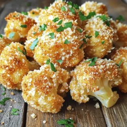 To make Crispy Garlic Parmesan Cauliflower, you will need: - 1 medium head of cauliflower, cut into florets - 1 cup all-purpose flour - 1 cup buttermilk (or non-dairy milk mixed with 1 tablespoon of vinegar) - 1 teaspoon garlic powder - 1 teaspoon onion powder - 1 teaspoon smoked paprika - 1 teaspoon black pepper - ½ teaspoon salt - 1 cup panko breadcrumbs - ½ cup grated Parmesan cheese - 2 tablespoons chopped fresh parsley (for garnish) - Olive oil spray Each ingredient plays a key role in making the dish tasty and crispy. The flour and buttermilk create a great base. The panko breadcrumbs give that crispy texture we all love. You can switch ingredients based on your needs. For gluten-free options, use gluten-free flour and gluten-free breadcrumbs. If you want to skip dairy, try almond milk or oat milk instead of buttermilk. Both give a nice taste without the dairy. If you don’t have smoked paprika, regular paprika works too. You can also add a pinch of cayenne for a spicy kick. Just adjust the amount to your liking. Using fresh ingredients is very important. Fresh cauliflower tastes better and has better texture. Fresh parsley adds a pop of color and flavor. Always check the quality of your ingredients. They make a big difference in your dish. The better your ingredients, the better your Crispy Garlic Parmesan Cauliflower will taste. For the full recipe, you can refer to the details above. Enjoy cooking! Start with a medium head of cauliflower. Cut it into bite-sized florets. Make sure the pieces are even. This helps them cook well. Rinse the florets under cold water. Pat them dry with a towel. Removing moisture is key to crispiness. In a large bowl, mix the dry ingredients. Combine flour, garlic powder, onion powder, smoked paprika, black pepper, and salt. Whisk them until they blend well. In a separate bowl, pour in the buttermilk. Dip each floret in the buttermilk, letting the excess drip off. Coat it in the flour mix, shaking off extra flour. Repeat this step. Dip the floret back into the buttermilk. Then, coat it in panko breadcrumbs mixed with Parmesan cheese. Press gently so it sticks well. Preheat your oven to 425°F (220°C). Line a baking sheet with parchment paper. Arrange the coated florets in a single layer. Make sure they are not touching. Lightly spray them with olive oil. This helps achieve a nice golden color. Bake for 20-25 minutes. Turn them halfway for even cooking. Once golden brown, remove them from the oven. Let them cool for a few minutes. Garnish with fresh parsley for a lovely touch. For the full recipe, check the link. To get your cauliflower super crispy, use panko breadcrumbs. They are lighter than regular ones. Also, spray olive oil on the florets. This helps them brown nicely. Bake at a high heat of 425°F (220°C). Flip halfway through for even crispiness. Let them cool for a few minutes after baking. This step makes them crunchier. You can add more taste easily. Try adding herbs like thyme or rosemary. A sprinkle of cayenne pepper can give a kick. For a cheesy twist, use more Parmesan or nutritional yeast for a vegan option. You can even toss in some lemon zest for a bright flavor. Mix and match to find your favorite combo. Don’t skip the buttermilk soak. This step helps the flour stick well. Avoid overcrowding the pan; give them space to crisp up. If they touch, they will steam instead of bake. Lastly, don’t skip the olive oil spray. It is key for that golden brown finish. For the full recipe, check above. {{image_2}} You can make this dish gluten-free easily. Just swap the all-purpose flour for almond flour or gluten-free flour. Both options work well for coating the cauliflower. Make sure your panko breadcrumbs are gluten-free too. This way, everyone can enjoy this crispy delight without worry. To make Crispy Garlic Parmesan Cauliflower vegan, use a non-dairy milk. Mix non-dairy milk with vinegar to mimic buttermilk. Replace Parmesan cheese with nutritional yeast or vegan cheese. This keeps the dish full of flavor while being plant-based. You’ll still get that crispy, tasty bite everyone loves. You can change the flavor of this dish by adding different herbs and spices. Try adding Italian seasoning for a herby twist. You could also use curry powder for a warm, spicy kick. For a zesty taste, sprinkle lemon zest before serving. Each change gives the cauliflower a new and exciting flavor to enjoy. After you enjoy your Crispy Garlic Parmesan Cauliflower, store any leftovers in an airtight container. Let the cauliflower cool to room temperature first. This helps keep it fresh. Place it in the fridge for up to three days. If you need to keep it longer, consider freezing it. To reheat your cauliflower, use an oven or an air fryer. Preheat the oven to 350°F (175°C). Place the cauliflower on a baking sheet. Heat for about 10 minutes. This method helps restore its crispiness. If using an air fryer, set it to 350°F (175°C) and cook for about 5-7 minutes. Avoid using a microwave, as it can make the cauliflower soggy. If you want to freeze your cauliflower, first let it cool completely. Then, place the florets in a single layer on a baking sheet. Freeze for about an hour. Once frozen, transfer them to a freezer-safe bag. Remove as much air as possible. They will stay good for up to three months. When you're ready to eat, bake them straight from the freezer without thawing for a quick snack. For more details, check the Full Recipe. Yes, you can use frozen cauliflower. Just make sure to thaw and drain it first. Pat it dry with a towel. This helps remove excess moisture. The goal is to keep the cauliflower crispy. You may need to adjust the baking time. Keep an eye on it while it cooks. To add heat, try using cayenne pepper or red pepper flakes. Mix these into the flour or breadcrumb coating. You can also add hot sauce to the buttermilk. This gives a nice kick without changing the texture. Experiment with your spice level. You can always add more, but it’s hard to take heat out! This dish pairs well with many meals. Serve it as a side with grilled chicken or fish. It’s great with a fresh salad or pasta. You can also serve it as a snack with a dip. Try ranch or a spicy aioli for extra flavor. The options are endless! To make crispy cauliflower without breading, roast it with seasonings. Toss florets in olive oil, garlic, and spices. Bake at a high temperature until golden. This method keeps it simple and healthy. You can enjoy the cauliflower's natural flavor. Add a sprinkle of cheese at the end if you like. For the full recipe, check out the Crispy Garlic Parmesan Cauliflower! This blog post covered all you need for crispy garlic parmesan cauliflower. We looked at ingredients, step-by-step instructions, and tips for the best results. Remember, fresh ingredients make a big difference in taste. Experiment with variations to fit your diet and flavor. With proper storage, your leftovers stay tasty. Now you have everything to enjoy a healthy snack or side. Dive in and make this dish your own!