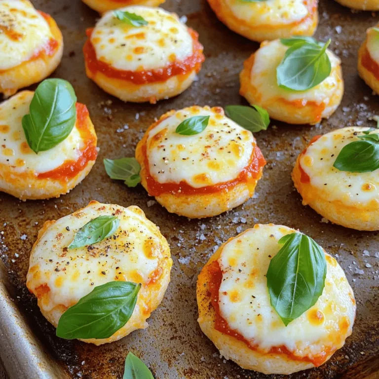 To make homemade bagel bites, gather these simple ingredients. They are easy to find and work well together. - Mini bagels - Pizza sauce - Cheese and toppings - Spices and seasoning You start with mini bagels. They are the perfect size for little bites. Slice them in half for a great base. Next, you need pizza sauce. This adds a rich, tangy flavor. Use your favorite store-bought sauce or make your own. Cheese is a must. I recommend shredded mozzarella. It melts nicely and tastes great. You can also add toppings like pepperoni, veggies, or sausage. Finally, don’t forget spices! Dried oregano and garlic powder give a nice kick. A little olive oil adds flavor and helps the bagels crisp up. For the full recipe, follow the steps carefully. You will end up with tasty, cheesy mini bagel bites that everyone will love! 1. Preheating the oven Start by preheating your oven to 375°F (190°C). This step helps the bagel bites cook evenly. 2. Preparing the bagel halves Take six mini bagels and slice them in half. Place the bagel halves cut-side up on a baking sheet. This setup ensures that toppings stay on top. 3. Assembling the toppings Brush the tops of the bagels lightly with olive oil. Then, spread about a tablespoon of pizza sauce on each half. Next, sprinkle shredded mozzarella cheese over the sauce. Add pepperoni slices or any topping you like. Finally, sprinkle dried oregano and garlic powder on top for added flavor. 4. Baking the bagel bites Place the baking sheet in the preheated oven. Bake for about 10 to 12 minutes. Keep an eye on them until the cheese is bubbly and golden. Once done, remove them from the oven and let cool slightly before serving. For a nice touch, you can garnish with fresh basil leaves. Follow these steps for deliciously cheesy mini bagel bites. For the complete process, refer to the Full Recipe. To make the best bagel bites, start with fresh mini bagels. Look for bagels that are soft and not stale. Freshness matters because it affects taste and texture. For crispy edges, brush your bagel halves lightly with olive oil. This small step makes a big difference. It helps the bagels become golden and crunchy. After baking, the edges should have a nice crisp. When it comes to melting cheese, spread it evenly over the sauce. This way, each bite has a good cheese pull. You can also place the baking sheet on a higher rack in the oven. This helps the cheese brown nicely. Follow these tips, and your bagel bites will impress everyone. For the full recipe, check out the details above. {{image_2}} You can make your bagel bites even more fun with different toppings. Here are some ideas: - Vegetarian options: Try using fresh veggies like bell peppers, mushrooms, or spinach. You can add sliced olives or artichoke hearts for a tasty twist. - Unique sauces and cheeses: Swap pizza sauce for pesto or barbecue sauce. Use different cheeses like cheddar, feta, or goat cheese. Each sauce and cheese adds a new flavor. - Different seasonings and herbs: Add a sprinkle of crushed red pepper for heat. You can also mix in fresh herbs like thyme or rosemary. This gives your bagel bites a fresh taste. Feel free to mix and match these ideas to create your perfect bagel bite. There are endless options to explore! For more details on making these tasty snacks, check out the Full Recipe. After enjoying your homemade bagel bites, you might have some left. Proper storage keeps them fresh. Place any leftover bagel bites in an airtight container. This helps prevent them from drying out. You can store them in the fridge for up to three days. When you're ready to eat, reheating is easy. Preheat your oven to 350°F (175°C). Place the bagel bites on a baking sheet. Heat them for about 5-7 minutes. This way, they get warm and crispy again. If you want to save them for longer, freezing is a smart choice. Wrap each bagel bite in plastic wrap. Then, place them in a freezer-safe bag. They can last for up to three months in the freezer. When you're ready to eat, thaw them in the fridge overnight. Reheat in the oven as mentioned above. For more details, check out the Full Recipe. How can I make bagel bites healthier? To make bagel bites healthier, use whole grain mini bagels. You can also swap regular cheese for low-fat cheese. Add more veggies like bell peppers or spinach to boost nutrition. Using less sauce can cut calories too. Can I use different types of cheese? Yes, you can use many types of cheese. Cheddar, gouda, or feta work great. Try mixing cheeses for a fun flavor twist. Just remember, some cheeses melt better than others. What’s the best way to customize bagel bites? You can customize bagel bites easily. Choose your favorite toppings like veggies, meats, or even different sauces. Add spices like red pepper flakes for heat or fresh herbs for freshness. Make each bagel bite unique to your taste. How long do homemade bagel bites last? Homemade bagel bites last about 3-4 days in the fridge. Store them in an airtight container to keep them fresh. For longer storage, you can freeze them for up to 2 months. Just reheat in the oven or microwave when you're ready to eat. For the full recipe, check out the detailed instructions above. Bagel bites are fun and easy to make. We covered the key ingredients, like mini bagels and pizza sauce. I shared step-by-step instructions for preparation and cooking. You learned tips for achieving crispy edges and perfect cheese melting. I also shared variations for different toppings and how to store leftovers. Now, you can make delicious bagel bites anytime. Enjoy creating your own tasty snacks!