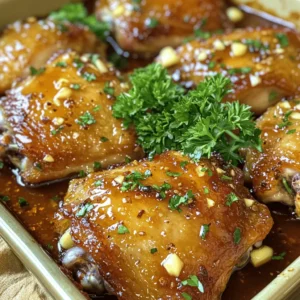 Cooking garlic honey roasted chicken is simple and fun. Gather these ingredients to make a tasty meal. - 4 chicken thighs (bone-in, skin-on) - 4 tablespoons honey - 5 cloves garlic, minced - 2 tablespoons olive oil - 1 teaspoon smoked paprika - 1 teaspoon dried thyme - Salt and pepper to taste - Juice of 1 lemon - Fresh parsley for garnish These fresh ingredients create a rich flavor. The chicken thighs give you tender meat. Honey adds sweetness, while garlic gives a strong, tasty punch. Olive oil keeps the chicken moist. Smoked paprika and thyme bring warmth and earthiness. Lemon juice brightens the dish. Add salt and pepper to enhance all the flavors. Make sure to check that your ingredients are fresh. This will help your dish shine. For the full recipe, visit the [Full Recipe]. Optimal marinating time For the best flavor, marinate the chicken for at least 30 minutes. If you have time, let it sit in the fridge for up to 2 hours. This allows the flavors to soak in deeply. Prepping the chicken Start with bone-in, skin-on chicken thighs. They stay juicier and have more flavor. Rinse the chicken under cold water, then pat it dry with paper towels. Dry skin helps it get crispy in the oven. Oven settings and timing Preheat your oven to 400°F (200°C). This high heat helps the skin get golden and crispy. Place the marinated chicken on a baking dish, skin side up. Roast for 35-40 minutes. Use a meat thermometer to check for doneness; it should read 165°F (75°C) inside. Basting for maximum flavor Halfway through roasting, baste the chicken with its own juices. This extra step keeps it moist and adds more flavor. The skin will turn crispy and delicious. Be sure to pour any leftover marinade over the chicken before it goes into the oven. For the full recipe, you can refer to the Garlic Honey Roasted Chicken section. Enjoy the cooking process! - Ensuring crispy skin: To get that golden, crispy skin, dry the chicken thighs well. Pat them down with paper towels before marinating. This step helps the skin crisp up nicely in the oven. - Checking for doneness: Use a meat thermometer to check if the chicken is done. The internal temperature should reach 165°F (75°C). This ensures the chicken is safe to eat and juicy. - Enhancing flavor with additional ingredients: You can add more flavor with fresh herbs like rosemary or oregano. A splash of soy sauce or balsamic vinegar can also deepen the taste of the marinade. - Best side dishes: Serve your garlic honey roasted chicken with roasted vegetables or mashed potatoes. A fresh salad with a light vinaigrette pairs well too. These sides balance the rich flavors of the chicken. - Garnish ideas: Fresh parsley adds color and freshness to your dish. You can also sprinkle some lemon zest for a bright touch. This makes your plate look appealing and enhances the flavor. For the complete recipe, refer to the [Full Recipe]. {{image_2}} You can customize Garlic Honey Roasted Chicken to fit your taste. Here are some fun ideas: - Alternative sweeteners: If you don't have honey, try maple syrup or agave. Both add a nice sweetness. - Different herbs and spices: Mix it up with rosemary, oregano, or basil. Each herb brings a unique flavor to the dish. You can also add a pinch of cayenne for heat. - Chicken cut alternatives: Use chicken breasts or drumsticks instead of thighs. Just adjust the cooking time. Breasts cook faster, while drumsticks may need more time. You can make this dish using various cooking methods. Here’s how: - Air fryer instructions: Preheat your air fryer to 380°F (193°C). Marinate the chicken as stated in the Full Recipe. Cook the chicken for about 25-30 minutes, turning halfway through. Check the internal temperature to ensure it reaches 165°F (75°C). - Slow cooker adaptations: Place the marinated chicken in a slow cooker. Cook on low for 4-6 hours or on high for 2-3 hours. The chicken will be tender and full of flavor. After you enjoy your garlic honey roasted chicken, store the leftovers right. Place the chicken in an airtight container. This keeps it fresh and tasty. You can store it in the fridge for up to three days. Make sure it cools to room temperature first. If you want to keep it longer, freezing is a great option. Wrap each piece in plastic wrap. Then, place the wrapped chicken in a freezer bag. This helps prevent freezer burn. You can freeze the chicken for up to three months. Just label the bag with the date to keep track. When it's time to enjoy your leftovers, you want to keep them moist and flavorful. The best way to reheat chicken is in the oven. Preheat your oven to 350°F (175°C). Place the chicken in a baking dish and cover it with foil. This keeps the moisture in. Heat for about 15-20 minutes, or until warm. You can also use the microwave for quick reheating. Place the chicken on a microwave-safe plate. Cover it with a damp paper towel to help retain moisture. Heat in short bursts of 30 seconds until warm. Remember to check the temperature. It should be hot throughout for safe eating. For more delicious ideas, check out the [Full Recipe]. How long to marinate chicken for best results? Marinating for at least 30 minutes gives great flavor. For best taste, aim for 2 hours. This lets the juices soak deep into the meat. Can I use chicken breasts instead of thighs? Yes, you can use chicken breasts. They will cook faster, so check them earlier. Breasts can dry out, so watch the time closely. What to do if I don't have smoked paprika? If you lack smoked paprika, regular paprika works too. For a smoky taste, add a bit of liquid smoke. It gives a nice flavor without the smoke. How to tell if chicken is cooked through? Use a meat thermometer. Chicken should reach 165°F (75°C) inside. Cut into it; the juices should run clear, not pink. Is this recipe suitable for meal prep? Yes! Garlic honey roasted chicken is great for meal prep. It keeps well in the fridge and tastes even better the next day. Can I make the marinade ahead of time? Absolutely! You can mix the marinade a day before. Just store it in the fridge. This saves time and boosts flavor when you’re ready to cook. This blog covered making delicious chicken thighs. We explored key ingredients, marinade tips, and cooking methods. You learned to ensure crispy skin and flavorful bites. We also discussed variations like different spices and cooking gadgets. In conclusion, follow these tips and enjoy tasty, juicy chicken every time. Your meals will shine with the right ingredients and techniques. Happy cooking!