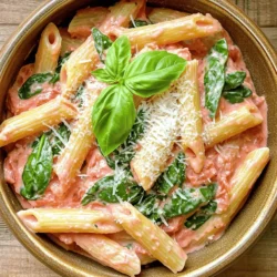 To create a delicious creamy tomato and spinach pasta, you need some key ingredients. Here's a helpful list to guide you: - Pasta options: - 12 oz penne or fettuccine works well - Sauce components: - 2 tablespoons olive oil - 4 cloves garlic, minced - 1 can (14 oz) crushed tomatoes - 1 cup heavy cream (or coconut cream for a vegan option) - Seasonings and garnishes: - 4 cups fresh spinach - 1 teaspoon Italian seasoning - Salt and pepper to taste - Grated Parmesan cheese for serving (or nutritional yeast for a vegan option) - Fresh basil leaves for garnish Each ingredient plays a role in making this dish rich and tasty. The pasta will hold the sauce well, while the garlic adds a nice kick. Crushed tomatoes provide a sweet base. Heavy cream enhances the richness, while spinach offers color and nutrients. Seasonings bring everything together, making each bite a flavorful delight. You can find the full recipe to help guide you through the cooking process. 1. Cooking the Pasta: Start by boiling salted water in a large pot. Once the water bubbles, add 12 oz of your favorite pasta, like penne or fettuccine. Cook it until it is al dente, which usually takes about 8-10 minutes. Drain the pasta and set it aside. 2. Sautéing Garlic: In a large skillet, heat 2 tablespoons of olive oil over medium heat. Add 4 minced garlic cloves and sauté them for about 1 minute. You want to smell the garlic's rich aroma, but be careful not to let it burn. 3. Adding Crushed Tomatoes: Now, pour in a 14 oz can of crushed tomatoes. Mix in 1 teaspoon of Italian seasoning. Let the mixture simmer for about 5 minutes. This helps the flavors blend together nicely. 1. Incorporating Cream: Lower the heat and add 1 cup of heavy cream to the skillet. Stir well to combine it with the tomatoes. Let it cook for another 3-4 minutes. You will notice the sauce thickening slightly. 2. Adding Spinach: Next, fold in 4 cups of fresh spinach. Stir until the spinach wilts and blends into the sauce, which should take about 2-3 minutes. This adds a nice pop of color and nutrients. 3. Combining Pasta with Sauce: Finally, add the drained pasta to your skillet. Toss everything together until the pasta is well coated with the creamy tomato and spinach sauce. Season with salt and pepper to taste. This dish is a flavorful delight. If you want the full recipe, check it out in the earlier section. - Cooking pasta al dente: Cook the pasta just until it is firm to the bite. This keeps it from becoming mushy. Follow package timings closely, but check a minute early. Drain it right away to stop cooking. - Avoiding burnt garlic: Garlic can burn quickly and turn bitter. Cook it on medium heat for just one minute. Stir often and watch for that lovely golden color. If it starts to brown too fast, lower the heat. - Balancing flavors in the sauce: To create a rich tomato flavor, let the crushed tomatoes simmer. This brings out their natural sweetness. Add salt and pepper in small amounts. Taste often to get the right balance. - Cheese options for garnishing: Grated Parmesan cheese adds a savory touch. If you want a vegan option, use nutritional yeast. Both choices will enhance the dish's flavor. - Pairing with side dishes: A simple green salad goes well with this pasta. Garlic bread is another great choice. Both sides complement the creamy sauce nicely. - Adding protein options: You can add cooked chicken or shrimp for extra protein. They mix well with the sauce. For a vegetarian option, try chickpeas or white beans. {{image_2}} You can easily make creamy tomato and spinach pasta vegan. Here are some simple swaps: - Coconut cream instead of heavy cream: This gives a rich, creamy texture. - Nutritional yeast as a cheese alternative: It adds a cheesy flavor without dairy. - Gluten-free pasta options: Use rice or corn pasta for a gluten-free meal. These adjustments keep the dish delicious while meeting dietary needs. Want to spice up your creamy tomato and spinach pasta? Here are some ideas: - Additional herbs and spices: Try adding fresh basil or crushed red pepper for extra kick. - Incorporating vegetables: Bell peppers, mushrooms, or zucchini can add color and nutrients. - Protein add-ins: Toss in cooked chicken, shrimp, or even chickpeas for a heartier meal. These enhancements will elevate your dish and excite your taste buds. For the full recipe, check the earlier sections! To keep your creamy tomato and spinach pasta fresh, store it in airtight containers. This method prevents air exposure, helping the pasta stay tasty longer. In the fridge, it lasts up to three days. Make sure it cools down before sealing the container. This simple step helps maintain the best texture and flavor. If you want to save some for later, freezing is a great option. Start by letting the pasta cool completely. Then, transfer it to freezer-safe bags or containers. Label them with the date for easy tracking. It will stay good in the freezer for about two months. When you're ready to enjoy your pasta again, thaw it in the fridge overnight. Reheat it in a skillet over low heat. Add a splash of milk or cream to loosen the sauce. Stir gently until it’s hot throughout. This way, you’ll have a delicious meal ready to savor anytime. For the full recipe, check out Creamy Tomato and Spinach Pasta. How to make creamy tomato and spinach pasta from scratch? To make creamy tomato and spinach pasta, follow these steps: 1. Cook your pasta until al dente. 2. Sauté minced garlic in olive oil. 3. Add crushed tomatoes and Italian seasoning. 4. Stir in heavy cream and let it thicken. 5. Fold in fresh spinach until it wilts. 6. Combine the pasta with the sauce. 7. Top with cheese and serve. You can find the full recipe above. Can I use frozen spinach? Yes, you can use frozen spinach. Just thaw it first and drain excess water. This saves time but may alter the texture slightly. What is a good wine pairing for this dish? A light red wine, like Pinot Noir, pairs well. It complements the tomato flavor nicely. A crisp white, like Sauvignon Blanc, also works well with creamy sauces. How do I thicken the sauce further? To thicken the sauce, simmer it longer on low heat. You can also add more cream or a bit of grated cheese. Is this dish kid-friendly? Yes, this dish is kid-friendly. The creamy sauce and pasta make it tasty for all ages. Nutritional information per serving Each serving has about 500 calories. It includes healthy fats, carbs, and protein. The dish offers vitamins from spinach and tomatoes too. How to adjust serving sizes for different occasions You can easily adjust the recipe. For a smaller meal, halve the ingredients. To serve more, simply double them. This dish is versatile for any gathering. In this blog post, we explored making creamy tomato and spinach pasta. We covered ingredients, cooking steps, and expert tips. You now know how to cook pasta perfectly and balance flavors. We also discussed vegan options and storage tips for leftovers. Remember, this dish is versatile and easy to adjust. Try your favorite add-ins and enjoy! Your perfect pasta dish awaits.