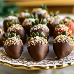 - 1 lb fresh strawberries, hulled - 1 cup dairy-free dark chocolate chips - 1 tablespoon coconut oil - 1 teaspoon vanilla extract - Sea salt for sprinkling - Shredded coconut or crushed nuts for decoration These ingredients make the magic happen! The fresh strawberries bring a sweet, juicy taste. They are the star of the show. The dairy-free dark chocolate chips will melt to create a rich coating. Adding coconut oil helps the chocolate get smooth. It makes it easy to dip. The vanilla extract adds a hint of flavor. You can get creative with the optional add-ons. A sprinkle of sea salt gives a nice contrast. It balances the sweetness. Shredded coconut adds a tropical twist. Crushed nuts add a crunchy texture. Each choice enhances the taste. For the full recipe, check out the Vegan Chocolate Covered Strawberries section. You will find all you need to make this delightful treat! To start, wash the strawberries gently under cool running water. Make sure to hold them by the green tops. After rinsing, pat them dry with a paper towel. This step is very important because if the strawberries are wet, the chocolate won’t stick well. You want them completely dry before dipping. This will help create a smooth coating. Now, let’s melt the chocolate. In a microwave-safe bowl, add the dairy-free dark chocolate chips and coconut oil. Microwave this mixture on high for 30 seconds. After that, take it out and stir. Repeat this process until the chocolate melts smoothly. Stirring between intervals stops the chocolate from overheating. Overheating may cause the chocolate to seize and become unusable. Once your chocolate is melted, it’s time to dip. Take each strawberry and dip it into the chocolate. Swirl it around so it gets a good coating. Allow any extra chocolate to drip off back into the bowl. Place the coated strawberries on a parchment-lined baking sheet to cool. This will keep your work area clean and help avoid a mess. You can also sprinkle sea salt on them right after dipping for a nice touch. If you want, roll them in shredded coconut or crushed nuts for a crunchy finish. For the full experience, follow the [Full Recipe]. To make sure the chocolate sticks well, dry the strawberries thoroughly. Any moisture will stop the chocolate from adhering. I suggest using a paper towel to pat them dry. This way, you get a nice, even coat of chocolate. For a smoother consistency, mix in coconut oil with the chocolate. It helps the chocolate melt evenly. This tip makes your chocolate shiny and easy to work with. You can add other flavors to the chocolate for a twist. Try mixing in a bit of peppermint extract or almond extract. Both can add a fun surprise to the taste. To get a sweet and salty balance, sprinkle sea salt on the chocolate right after dipping. This enhances the flavor and makes each bite special. You can also roll the strawberries in shredded coconut or crushed nuts for extra flavor and texture. When you arrange the chocolate-covered strawberries, use a decorative platter. It makes your treat look inviting. You can also drizzle extra melted chocolate on top for a beautiful design. For extra flair, dust with sifted cocoa powder or sprinkle some crushed nuts. These small details make your strawberries stand out, perfect for any gathering. Enjoy making your Vegan Chocolate Covered Strawberries Delightfully Easy with these tips! Want the full recipe? Check out the Full Recipe to get started! {{image_2}} You can change the chocolate you use for fun flavors. Try white chocolate chips for a sweet twist. You could also use milk chocolate for a creamy taste, or ruby chocolate for something unique. Mix your chocolate with other fruits too. Dipping bananas or pineapple chunks in chocolate tastes great. You can also add toppings like crushed nuts or sprinkles for a fun crunch. If you need nut-free options, use pumpkin seeds instead of nuts. For soy-free alternatives, look for chocolate made without soy. You can even skip the coconut oil. Use a little water instead to help melt the chocolate. This way, you keep it smooth without any added fats. Seasonal fruits can add a special touch. In summer, use juicy peaches or ripe cherries. In fall, think about adding a sprinkle of cinnamon or using apples. For garnishing, you can use fresh mint leaves for a pop of color. They look pretty and add a fresh taste to your dish. Use these ideas to create a fun treat for any party or occasion. For the full recipe, check out the earlier section. To store chocolate-covered strawberries, keep them in the fridge. Use an airtight container to keep them fresh. Avoid stacking them, as they may stick together. Place parchment paper between layers if needed. This helps prevent them from getting soggy. Keep them away from moisture to maintain their crispness. When stored correctly, chocolate-covered strawberries last up to three days. They taste best fresh, so enjoy them soon after making. You can freeze them, but the texture may change. To freeze, place them in a single layer on a baking sheet. Once frozen, transfer them to a freezer bag. When thawing, do it slowly in the fridge. This helps avoid excess moisture. For the best flavor, serve chocolate-covered strawberries cold. This enhances their taste and makes them refreshing. Arrange them on a decorative platter for parties. Drizzle extra melted chocolate on top for a fun touch. You can also sprinkle coconut or nuts for added flair. These treats are perfect for gatherings or as a sweet gift. Yes, you can make vegan chocolate-covered strawberries ahead of time. To keep their taste and look, follow these tips: - Choose ripe strawberries: Pick fresh strawberries that are not overripe. This keeps them firm and tasty. - Store properly: Place the strawberries in an airtight container. This helps avoid moisture that can make them soggy. - Keep cool: Store them in the fridge. The coolness keeps the chocolate firm and the berries fresh. - Timing: Aim to eat them within two days. This ensures you enjoy them at their best. For vegan chocolate-covered strawberries, look for dairy-free chocolate. Here are some great options: - Brands: Try brands like Enjoy Life, Hu Chocolate, or Pascha. These brands focus on quality and taste. - Chocolate types: Dark chocolate works best due to its rich flavor. You can also use baking chocolate or chips. - Sweetness level: Choose chocolate that matches your taste. You might like semi-sweet or bittersweet for a strong flavor. To keep your chocolate coating neat, use these tips: - Dry strawberries well: Make sure your strawberries are completely dry. Any water will make the chocolate slide off. - Use a dipping tool: A fork or skewer helps you dip without getting too messy. It also makes it easy to lift and shake off excess. - Work quickly: Dip each strawberry and place it on parchment paper fast. This helps the chocolate set before it can drip. - Chill before dipping: If strawberries are cold, the chocolate will set faster and stay intact. In this post, I shared how to make delicious chocolate-covered strawberries. We covered the best fresh ingredients, tips for melting chocolate, and effective dipping techniques. I also provided fun variations and storage tips to keep them tasty. Remember, you can customize this treat with different chocolates and toppings. Enjoy these easy steps to create a sweet snack for any event. With practice, you'll impress everyone with your tasty treats. Dive in and try making them yourself!