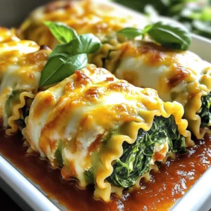The ingredients for Cheesy Spinach Lasagna Rolls are simple yet flavorful. You can find everything at your local grocery store. Here’s the complete list of ingredients you’ll need: - 8 lasagna noodles - 2 cups fresh spinach, chopped - 1 cup ricotta cheese - 1 cup mozzarella cheese, shredded - 1/2 cup Parmesan cheese, grated - 1 egg - 1 teaspoon garlic powder - 1 teaspoon Italian seasoning - Salt and pepper to taste - 2 cups marinara sauce - Fresh basil for garnish These ingredients create a delicious mix that makes each bite satisfying. The fresh spinach adds a nice touch of color and nutrition. The cheeses provide a creamy and cheesy texture that makes this dish stand out. You have the option to adjust the cheese types based on your taste. For instance, adding a bit of goat cheese can add a tangy flavor. If you want a kick, try mixing in some red pepper flakes. This recipe is flexible, allowing you to make it your own. For those who want to explore more, check out the Full Recipe for step-by-step instructions. Each ingredient plays a key role in making this dish savory and enjoyable. Step 1: Preheat the oven Start by preheating your oven to 375°F (190°C). This step is key for even baking. Step 2: Cook the lasagna noodles In a large pot, bring salted water to a boil. Add the lasagna noodles and cook them according to the package instructions until they are just al dente. This usually takes about 8 to 10 minutes. Once done, drain the noodles and lay them flat on a kitchen towel to cool. Step 3: Combine filling ingredients In a mixing bowl, add the following ingredients: - 2 cups fresh spinach, chopped - 1 cup ricotta cheese - 1/2 cup Parmesan cheese, grated - 1 cup mozzarella cheese, shredded - 1 egg - 1 teaspoon garlic powder - 1 teaspoon Italian seasoning - Salt and pepper to taste Mix all these ingredients well until smooth. The spinach will add a fresh taste, and the cheeses bring creaminess. Step 4: Spread sauce and fill noodles Take a baking dish and spread 1/4 cup of marinara sauce on the bottom. For each lasagna noodle, spread a generous layer of your cheese-spinach filling. Step 5: Roll and place in dish Now, roll the noodle tightly from one end to the other. Place each roll seam-side down in the baking dish. Step 6: Top with sauce and cheese Once all noodles are rolled and in the dish, pour the remaining marinara sauce over the top. Don’t forget to sprinkle the rest of the mozzarella cheese on top for that gooey finish. Step 7: Cover and bake Cover the baking dish tightly with aluminum foil. This helps keep moisture in while baking. Bake for 25 minutes. Step 8: Remove foil and bake until golden After 25 minutes, take off the foil. Bake for an extra 10 to 15 minutes until the cheese on top is bubbly and golden. Step 9: Let it rest before serving Once done, remove the dish from the oven and let it sit for about 5 minutes before you serve. This resting time helps the flavors settle. For the complete guide on making these delicious rolls, check out the Full Recipe. To make great lasagna rolls, start by cooking the noodles just right. Use a large pot with salted boiling water. Cook the noodles for about 8 to 10 minutes until they are al dente. This means they should still have a slight bite. Drain the noodles and lay them flat on a kitchen towel. This helps them cool and prevents sticking. To avoid sticking during assembly, spread a bit of olive oil on each noodle. This simple step makes it easier to roll them later. You can also use parchment paper to separate the noodles while they cool. Flavor is key to a tasty dish. For seasoning, feel free to add extra garlic powder or fresh herbs like parsley. You can also mix in some red pepper flakes for a little heat. When it comes to cheese, you have options. If you want a creamier texture, try mascarpone instead of ricotta. For a sharper taste, use goat cheese. Mixing different cheeses can add depth to your rolls. Garnishing your dish can make it look stunning. I like to add fresh basil leaves on top. You could also sprinkle some extra Parmesan cheese for a nice touch. For serving, cut the rolls into portions of about two to three pieces each. This makes it easy for guests to enjoy. Pair the lasagna rolls with a light salad or garlic bread for a well-rounded meal. For the full recipe and more cooking tips, check out the Full Recipe link. {{image_2}} You can mix things up in your cheesy spinach lasagna rolls. Try adding different veggies. Zucchini, mushrooms, or bell peppers work great. They add color and flavor. You can also use frozen spinach if fresh isn’t available. Just make sure to drain it well. Substituting cheeses is another fun idea. Instead of ricotta, you can use cottage cheese. For a creamier texture, blend in some cream cheese. You can also swap mozzarella for provolone or gouda for a new taste. If you need to make the dish gluten-free, use gluten-free lasagna noodles. Many brands offer great options that work well. You can also try zucchini slices instead of noodles. They add a nice twist. For vegan options, replace the egg with flaxseed meal. Mix one tablespoon of flaxseed with three tablespoons of water. Let it sit for five minutes. For cheese, look for plant-based alternatives. They melt well and taste great. Changing the sauce can give your rolls a new vibe. You can use Alfredo sauce or pesto instead of marinara. Each adds a unique flavor profile. Try mixing in some roasted red peppers for an extra kick. Adding herbs and spices to the marinara can enhance its taste. Fresh basil, oregano, or red pepper flakes can bring it to life. Experimenting with your sauce can turn a simple dish into something special. For the full recipe, check the main article. After you enjoy your cheesy spinach lasagna rolls, let the dish cool. This step is key. I recommend placing the rolls in a single layer on a plate. Cover them with plastic wrap. This keeps the rolls fresh. Once cooled, transfer them to airtight containers. This helps preserve flavor and texture. To reheat lasagna rolls, the oven is your best friend. Preheat the oven to 350°F (175°C). Place the rolls in an oven-safe dish. Add a splash of marinara sauce to keep them moist. Cover the dish with foil. Heat for about 20 minutes or until warm. This method keeps the rolls soft and cheesy. Avoid the microwave if you can. It can make them rubbery. If you want to freeze leftovers, first let them cool completely. Then, wrap each roll in plastic wrap. Place them in a freezer-safe bag. Remove as much air as possible. This helps prevent freezer burn. To thaw, move them to the fridge overnight. For reheating, follow the same oven method. This will keep your cheesy spinach lasagna rolls delicious even after freezing! You can find the full recipe for these rolls earlier in the article. Can I prepare the rolls ahead of time? Yes, you can prepare the rolls ahead. Just assemble them and keep them in the fridge. Cover them tightly with foil to keep them fresh. Bake them when you are ready to serve. How do I know when the lasagna rolls are done? The rolls are done when the cheese is bubbly and golden. You can also insert a knife in the center. If it comes out hot, the rolls are ready. What are the best sides to serve with this dish? I love serving a fresh salad or garlic bread with these rolls. A light vegetable side also works well. They balance the meal nicely. Can I use frozen spinach instead of fresh? Absolutely! Frozen spinach works great. Just thaw it and drain any extra water. This keeps the filling from getting too watery. What can I use instead of ricotta cheese? You can use cottage cheese or cream cheese as a substitute. They provide a similar texture. You may want to adjust seasoning to match your taste. How many calories are in Cheesy Spinach Lasagna Rolls? Each serving has about 350 calories. This can vary based on portion size and ingredients used. What are the macronutrients per serving? Each serving typically has: - Protein: 18 grams - Carbohydrates: 40 grams - Fat: 15 grams You can find the full recipe at the start of this article. This blog post shared a simple recipe for Cheesy Spinach Lasagna Rolls. We covered the ingredients needed, step-by-step cooking instructions, and tips for perfecting your dish. I emphasized different variations, easy storage options, and some common questions. In the end, making this lasagna can be fun and rewarding. You can impress your family and friends while creating a tasty meal. Use these guidelines to craft your own spinach lasagna rolls and enjoy!