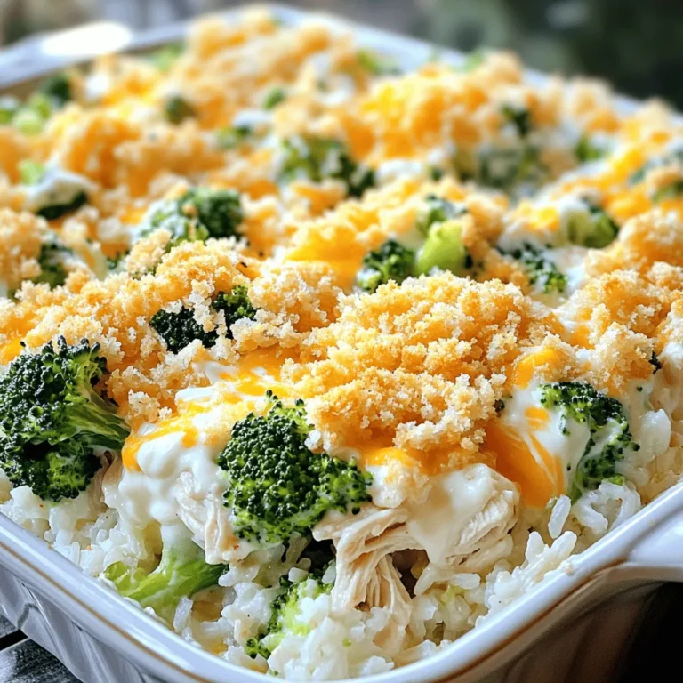 For a tasty Chicken Divan, gather these simple items: - 2 cups cooked chicken, shredded - 1 cup broccoli florets, lightly steamed - 1 cup cooked rice (white or brown) - 1 cup sharp cheddar cheese, shredded - 1/2 cup mayonnaise - 1/2 cup sour cream - 1 tablespoon lemon juice - 1 teaspoon Dijon mustard - 1/2 teaspoon garlic powder - 1/2 teaspoon onion powder - Salt and pepper to taste - 1/2 cup breadcrumbs - 1 tablespoon olive oil You can swap some items to suit your taste or diet. Use cooked turkey instead of chicken. For a lighter dish, replace mayonnaise with Greek yogurt. You can also use cauliflower instead of broccoli for a different flavor. If you want a dairy-free option, try vegan cheese and sour cream. This dish is not just tasty; it also packs nutrition. Each serving has about: - Calories: 450 - Protein: 30g - Carbohydrates: 35g - Fat: 25g - Fiber: 3g These numbers may vary based on the ingredients you choose. For the full recipe, check earlier in the article. Making Classic Chicken Divan is easy. Start by gathering your ingredients. Here’s what you need: - 2 cups cooked chicken, shredded - 1 cup broccoli florets, lightly steamed - 1 cup cooked rice (white or brown) - 1 cup sharp cheddar cheese, shredded - 1/2 cup mayonnaise - 1/2 cup sour cream - 1 tablespoon lemon juice - 1 teaspoon Dijon mustard - 1/2 teaspoon garlic powder - 1/2 teaspoon onion powder - Salt and pepper to taste - 1/2 cup breadcrumbs - 1 tablespoon olive oil 1. First, preheat your oven to 350°F (175°C). This helps the dish cook evenly. 2. In a large bowl, mix together the shredded chicken, steamed broccoli, and cooked rice. Make sure to combine them well. 3. In another bowl, whisk the mayonnaise, sour cream, lemon juice, Dijon mustard, garlic powder, onion powder, salt, and pepper. Blend until smooth. 4. Pour this creamy mix over the chicken and rice blend. Stir until everything is well coated. 1. Grease a 9x13 inch baking dish. Transfer the mixture into the dish. 2. Evenly sprinkle the shredded cheddar cheese on top. This adds a nice flavor. 3. In a small bowl, mix breadcrumbs with olive oil until they are coated. Sprinkle this over the cheese layer. 4. Bake in the preheated oven for 25-30 minutes. It should be bubbly and golden brown. After baking, take the dish out and let it cool for 5 minutes. This makes it easier to serve. I like to pair Chicken Divan with a fresh salad or crusty bread. It’s a delightful meal that everyone loves. For the full recipe, check the detailed instructions above. Enjoy your cooking! To make the best Chicken Divan, focus on a few key tips. First, use fresh ingredients. Fresh chicken and broccoli make a big difference in taste. Next, don’t skip the cheese. Sharp cheddar gives a great flavor boost. Be sure to mix the sauce well. This ensures that every bite is creamy and tasty. Lastly, let it cool for a few minutes before serving. This helps the dish set and makes it easier to serve. Many people make simple mistakes when cooking Chicken Divan. One common mistake is using dry chicken. Always use moist, cooked chicken for the best flavor. Another mistake is overcooking the broccoli. Lightly steaming it keeps the crunch and color. Don’t forget to season well. A pinch of salt and pepper enhances the overall flavor. Lastly, avoid using too many breadcrumbs. A light sprinkle gives a nice crunch without overpowering the dish. Having the right tools makes cooking easier. Here are some must-haves for Chicken Divan: - A large mixing bowl for combining ingredients - A 9x13 inch baking dish for even cooking - A whisk for blending sauces - A steamer basket for broccoli - A spatula for mixing and serving These tools help you create a tasty Chicken Divan with ease. If you want to try this recipe, check out the Full Recipe. {{image_2}} You can make Chicken Divan a bit lighter. Here are some ideas: - Use Greek yogurt instead of sour cream. - Swap mayonnaise for avocado or a low-fat version. - Use brown rice or quinoa for a nutritious base. These swaps keep the dish tasty but lower in calories. Cheese makes Chicken Divan creamy and rich. You can try: - Mozzarella for a milder taste. - Pepper jack for a kick of spice. - Parmesan for a nutty flavor. Mixing different cheeses can add fun flavors to your dish! You can boost nutrition by adding more veggies. Consider these options: - Cauliflower for extra crunch. - Carrots for sweetness and color. - Bell peppers for a pop of flavor. Adding vegetables makes the dish more colorful and healthy. For the full recipe, check out Elegant Chicken Divan 🥦. After enjoying your Chicken Divan, store leftovers in an airtight container. Place it in the fridge. It will stay fresh for about three to four days. Make sure it cools down first. This helps keep the texture nice. To reheat, use your oven for the best results. Preheat it to 350°F (175°C). Place your Chicken Divan in an oven-safe dish. Cover it with foil to keep it moist. Heat for about 20 minutes or until warm. You can also use a microwave. Just heat it in short bursts, checking often. If you want to save some for later, freezing is a great option. First, let the dish cool completely. Then transfer it to a freezer-safe container. You can also wrap it tightly in plastic wrap. It will last for up to three months. When you're ready to eat it, thaw it in the fridge overnight before reheating. This keeps it tasty. Chicken Divan is a creamy dish made with chicken and broccoli. It includes rice and cheese, making it rich and hearty. This meal often comes topped with breadcrumbs for a nice crunch. The dish is baked until golden brown, bringing all the flavors together. It’s great for family dinners or gatherings. Yes, you can make Chicken Divan ahead of time. Prepare the dish and cover it in the fridge for a day. Just bake it when you’re ready to serve. This saves time and makes meal prep easy. To make Chicken Divan gluten-free, swap out regular breadcrumbs for gluten-free ones. You can also use gluten-free rice. Check all labels for hidden gluten in sauces or other ingredients. This way, everyone can enjoy the dish without worry. Yes, Classic Chicken Divan is very kid-friendly. Kids love the cheesy flavor and tender chicken. The broccoli adds color and nutrients too. You can also adjust the spices to suit their taste. It’s a fun way to sneak in veggies! You now have a complete guide to Chicken Divan. We covered ingredients and substitutions, along with important nutrition facts. I shared step-by-step instructions and helpful tips to avoid common mistakes. You learned about different variations, storage info, and answers to FAQs. Use this knowledge to enjoy making Chicken Divan your own. This dish can be fun and easy with the right steps and tips. Happy cooking!