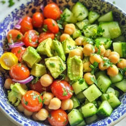 The creamy avocado chickpea salad is fresh and easy to make. It takes about 20 minutes from start to finish. This salad serves four people and is perfect for a light meal or a side dish. You can find the full recipe at the end of this section. To create this delicious salad, gather the following key ingredients: - 1 can (15 oz) chickpeas, drained and rinsed - 1 ripe avocado, diced - 1 small cucumber, diced - 1 cup cherry tomatoes, halved - 1/4 red onion, finely chopped - 2 tablespoons fresh lemon juice - 2 tablespoons olive oil - 1 teaspoon ground cumin - Salt and pepper to taste - Fresh parsley, chopped for garnish These ingredients come together to create a flavorful mix. The chickpeas add protein, while the avocado gives creaminess. The veggies add crunch and freshness. You can make this salad even better with some optional add-ins. Here are a few ideas: - Feta cheese for a salty bite - Bell peppers for extra crunch - Corn for sweetness - Spinach or kale for added greens Feel free to experiment with these add-ins to suit your taste. Each adds a unique twist to the salad. First, gather all your ingredients. You will need: - 1 can (15 oz) chickpeas, drained and rinsed - 1 ripe avocado, diced - 1 small cucumber, diced - 1 cup cherry tomatoes, halved - 1/4 red onion, finely chopped - 2 tablespoons fresh lemon juice - 2 tablespoons olive oil - 1 teaspoon ground cumin - Salt and pepper to taste - Fresh parsley, chopped for garnish Make sure to rinse the chickpeas well. This helps remove any canning liquid. Next, chop the vegetables. Dice the avocado and cucumber. Halve the cherry tomatoes and finely chop the onion. In a large mixing bowl, combine the drained chickpeas and diced avocado. Use a fork to gently mash the avocado. You want a creamy mix but keep some chunks for texture. Now, add the diced cucumber, halved cherry tomatoes, and finely chopped red onion to the bowl. In a separate small bowl, whisk together the lemon juice, olive oil, ground cumin, salt, and pepper. This dressing adds a bright flavor. Pour the dressing over the chickpea mixture. Gently toss everything together until it’s well combined. Taste and adjust the seasoning if needed. Let the salad sit for about 10 minutes. This allows the flavors to blend nicely. When you’re ready to serve, sprinkle freshly chopped parsley on top. This adds a nice color and fresh taste. You can enjoy this salad on its own or serve it with whole grain pita or crackers. For a fun twist, try adding it to a wrap! For the full details on making this delightful dish, check the Full Recipe. To find the best avocado, feel the outside gently. It should yield slightly under your fingers. Look for a dark green skin, which often means ripeness. Avoid avocados with dark spots or bruises. These signs can mean the fruit is bad. When you cut into it, the flesh should be creamy and green. If it's brown or mushy, it's overripe. Store ripe avocados in the fridge. This keeps them fresh longer. If you have a whole avocado, keep it in a paper bag at room temperature until it ripens. After cutting, brush the exposed flesh with lemon juice to prevent browning. Wrap it tightly in plastic wrap before placing it in the fridge. This helps maintain its quality. To boost the flavor of your avocado chickpea salad, add fresh herbs like cilantro or dill. They add a pop of freshness. You can also include spices like paprika or chili powder for heat. A splash of vinegar can brighten the taste as well. Don't forget to use quality olive oil; it makes a big difference. For a zing, try adding a bit of mustard to the dressing. Each of these tips can elevate your dish, making it even more enjoyable. For the full recipe, check out the Creamy Avocado Chickpea Delight. {{image_2}} You can boost the protein in your salad easily. Try adding cooked quinoa or diced firm tofu. Both options mix well with chickpeas. Grilled chicken or shrimp also adds a tasty twist. These proteins make the salad heartier and more filling. If you want to keep it vegetarian, use black beans or lentils. Both are great substitutes for chickpeas. They provide a different flavor and texture. You can also add feta cheese for a salty kick. This adds creaminess without losing the vegetarian aspect. Seasonal ingredients can freshen up your salad. In spring, add fresh peas or radishes for crunch. In summer, diced bell peppers or zucchini work well. For fall, consider roasted sweet potatoes or butternut squash. These swaps keep your salad exciting and vibrant. Feel free to experiment with these ideas! You can find the full recipe for the creamy avocado chickpea delight [here](#). To keep your avocado chickpea salad fresh, store it in an airtight container. This helps to lock in moisture and flavor. Place the container in the fridge right after serving. If you have leftovers, try to eat them within two days for the best taste. This salad is best enjoyed cold. If you prefer it warm, heat it gently on low. Use a skillet or microwave for a quick warm-up. However, be careful not to overheat. Avocado can become mushy when cooked too much. The salad lasts about 2 to 3 days in the fridge. Check for changes in color or smell. If the avocado turns brown or the salad smells off, it’s time to toss it. Always trust your senses when it comes to food freshness. Yes, you can use frozen chickpeas! First, thaw them in the fridge overnight. Drain and rinse them well before adding to the salad. This keeps the texture nice and firm, just like canned chickpeas. If you have time, you can also cook dried chickpeas. Soak them overnight and cook until tender. This salad is already vegan! Just skip any cheese or non-vegan dressings. Use the creamy texture of the avocado to keep it rich and satisfying. You can add more veggies or seeds for extra flavor and crunch. Avocados are full of healthy fats, vitamins, and fiber. They help keep your heart healthy and your skin glowing. Chickpeas are packed with protein and fiber. They help you feel full and are good for digestion. Together, they make a great mix for a healthy meal. You can enjoy this salad knowing it fuels your body well. For the full recipe, check out Creamy Avocado Chickpea Delight! This blog post covered all you need to make a great avocado and chickpea salad. We discussed important ingredients and optional add-ins to enhance flavor. Step-by-step instructions helped you see how to prepare and mix everything together. We also shared tips for choosing avocados and keeping your salad fresh. You learned about tasty variations and best storage practices. Lastly, we answered common questions about the recipe. Use these ideas to make a salad that you will love!