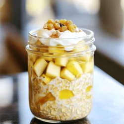 To make savory apple pie overnight oats, gather these simple ingredients: - 1 cup rolled oats - 1 ½ cups almond milk (or any milk of your choice) - 1 medium apple, peeled and diced - 1 tablespoon maple syrup (or honey) - 1 teaspoon ground cinnamon - ½ teaspoon vanilla extract - 2 tablespoons Greek yogurt (optional for creaminess) - 2 tablespoons raisins or chopped walnuts (optional) - A pinch of salt This mix brings a balance of flavors and textures. The oats give you a good base, while the apple adds sweetness. Maple syrup and cinnamon work together to create that classic apple pie taste. If you choose to add Greek yogurt, it makes the oats creamy and rich. Raisins or walnuts bring in some extra chewiness and crunch. Each serving packs a nutritious punch. This meal is not only delicious but also keeps you full. With the right mix of carbs, fiber, and protein, it supports your energy needs. Check the Full Recipe for all the details on how to prepare this tasty dish! 1. First, take a mixing bowl or a mason jar. 2. In it, combine 1 cup rolled oats and 1 ½ cups almond milk. Stir well to blend. 3. Next, add 1 medium apple, peeled and diced. 4. Pour in 1 tablespoon maple syrup and 1 teaspoon ground cinnamon. 5. Add ½ teaspoon vanilla extract and a pinch of salt. Stir until all is mixed. 6. If you want, fold in 2 tablespoons Greek yogurt for creaminess. 7. You can also add 2 tablespoons raisins or chopped walnuts for crunch. 1. Cover your bowl or seal the mason jar. 2. Place it in the fridge for at least 4 hours, but overnight is best. 3. In the morning, stir your oats well. If they are too thick, add a splash of almond milk. 4. Serve your Apple Pie Overnight Oats cold. 5. Top with more diced apples, a sprinkle of cinnamon, and a drizzle of maple syrup if you like. 6. Enjoy this quick and tasty meal! For the complete recipe, check the Full Recipe. To make your Apple Pie Overnight Oats, start the night before. This meal needs time to soak. Mix the oats and almond milk in a jar. Stir well so the oats absorb the milk. Add your diced apple, maple syrup, cinnamon, vanilla, and salt. Make sure everything is well mixed. If you want extra creaminess, fold in Greek yogurt. For texture, add raisins or walnuts. After mixing, seal the jar and place it in the fridge. For longer freshness, store your oats in an airtight container. This helps keep them tasty for up to five days. You can also prep several jars at once. This makes breakfast easy all week. You can change the sweetness of your overnight oats. Maple syrup adds a rich flavor. Honey offers a lighter sweetness. Try both to see which you like best. Spices also change the taste. If you love warmth, add more cinnamon. Nutmeg can enhance the pie flavor too. You can even mix in ginger for a kick. Adjust these spices to match your personal taste. Enjoy experimenting with flavors! {{image_2}} To make your Apple Pie Overnight Oats even better, you can play with flavors. Start by adding different fruits. Berries like blueberries or strawberries give a fresh twist. Bananas also add sweetness and creaminess. Try mixing apple slices with your favorite fruits for a fun surprise. You can also incorporate nut butters. Peanut butter brings a rich flavor. Almond butter adds a hint of nuttiness. Just stir in a tablespoon or two when mixing your oats. This makes your meal more filling and adds healthy fats. Need a gluten-free option? Simply use gluten-free rolled oats. They work just as well and taste great. Check that your milk choice is also gluten-free. For a vegan version, swap Greek yogurt for a plant-based yogurt. You can replace honey with maple syrup for sweetness. These changes keep the meal tasty while fitting your dietary needs. Explore these options to keep your Apple Pie Overnight Oats exciting and healthy! For more details, check the Full Recipe. You can store Apple Pie Overnight Oats in the fridge for up to five days. Keeping them in a sealed container helps keep them fresh. I recommend using mason jars or plastic containers with lids. These containers keep the oats moist and tasty. Yes, you can freeze overnight oats! To freeze, pour the oats into an airtight container. Make sure to leave some space at the top since they will expand when frozen. To thaw, move the container to the fridge the night before you want to eat them. In the morning, stir well and add a splash of almond milk if needed. Enjoy your Apple Pie Overnight Oats cold or warm! For the full recipe, check out the earlier section. How long do overnight oats last in the fridge? Overnight oats can last for up to 5 days in the fridge. Keep them in a sealed container. This makes meal prep easy for the week. Can I use quick oats instead of rolled oats? You can use quick oats, but they will be softer. Rolled oats hold their shape better and give more texture. Is it necessary to soak oats overnight? Soaking oats overnight helps them absorb liquid. This makes them softer and creamier. You can soak them for at least 4 hours if short on time. What can I add to make it more filling? You can add nuts, seeds, or peanut butter for more protein. Greek yogurt can also make it creamier and more filling. Can I heat Apple Pie Overnight Oats? Yes, you can heat them in the microwave. Just warm them for about 30 seconds. Stir well and enjoy! Is it okay to skip Greek yogurt? Yes, you can skip Greek yogurt. It adds creaminess but is not required. If you want a vegan option, leave it out. For the full recipe, check out the details mentioned above. Apple Pie Overnight Oats offer a tasty and healthy breakfast. We covered key ingredients like oats, apple, and maple syrup. I shared easy steps for mixing and refrigeration. You can adjust sweetness and flavors for your liking. Storing them is simple, with tips for freshness. Try different fruits and nut butters for fun variations. Keep exploring and enjoy your mornings with this delicious meal!