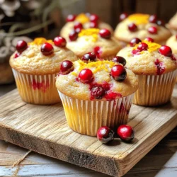 To make delicious cranberry orange muffins, you need simple ingredients. Here’s what you’ll need: - 2 cups all-purpose flour - 1 cup fresh or frozen cranberries, chopped - 1 teaspoon baking powder - 1/2 teaspoon baking soda - 1/2 teaspoon salt - 1/2 cup unsalted butter, melted - 1 cup granulated sugar - 2 large eggs - 1 teaspoon vanilla extract - Zest of 1 large orange - 3/4 cup freshly squeezed orange juice - 1/2 teaspoon cinnamon (optional) You can switch some ingredients if needed. Here are some ideas: - Use whole wheat flour for a nuttier taste. - Swap cranberries with blueberries or raspberries for a different flavor. - Replace butter with coconut oil for a dairy-free option. - For a lower sugar version, use a sugar substitute like stevia. - If you don’t have fresh orange juice, bottled juice works too. When picking cranberries, focus on quality. Here are some tips: - Look for bright, firm berries. They should be round and smooth. - Avoid any berries with blemishes or soft spots. These may be old or bad. - Check the color. Fresh cranberries should be deep red or vibrant in color. - If buying frozen, ensure they are stored at a cold temperature. This keeps them fresh and tasty. These details help you gather the best ingredients for your cranberry orange muffins. For the complete recipe, check the [Full Recipe]. To start, gather all your ingredients. You will need: - 2 cups all-purpose flour - 1 cup fresh or frozen cranberries, chopped - 1 teaspoon baking powder - 1/2 teaspoon baking soda - 1/2 teaspoon salt - 1/2 cup unsalted butter, melted - 1 cup granulated sugar - 2 large eggs - 1 teaspoon vanilla extract - Zest of 1 large orange - 3/4 cup freshly squeezed orange juice - 1/2 teaspoon cinnamon (optional) Next, preheat your oven to 375°F (190°C). This ensures even cooking. Line a muffin tin with paper liners or grease it lightly with cooking spray. In a medium bowl, mix the flour, baking powder, baking soda, salt, and cinnamon if you choose to use it. Stir until everything blends well. Set this bowl aside. In a large bowl, whisk together the melted butter and sugar until smooth. This mixture should look creamy. Add the eggs one at a time. Make sure to beat well after each addition. Then, stir in the vanilla, orange zest, and orange juice. Mix until it is all combined. Gradually fold the dry ingredients into the wet mixture. Use a spatula and be careful not to overmix. It’s fine if the batter is a little lumpy. Gently fold in the cranberries until they are evenly spread throughout the batter. Now, fill each muffin cup about three-quarters full with the batter. This will give them room to rise. Place the muffin tin in the preheated oven. Bake for 18-22 minutes. To check for doneness, insert a toothpick into the center of a muffin. If it comes out clean, they are done! Once baked, allow the muffins to cool in the pan for about 10 minutes. After that, transfer them to a wire rack to cool completely. To check if your muffins are done, look for a few signs: - The tops should be golden brown. - The muffins should spring back when lightly touched. - A toothpick should come out clean when inserted. These tips can help you avoid undercooked or overcooked muffins. Enjoy your delicious cranberry orange muffins! For more details, check out the Full Recipe. To make your muffins fluffy, use fresh ingredients. Make sure your baking powder and baking soda are active. Mix the wet and dry ingredients gently. Overmixing can lead to dense muffins. The batter should be a bit lumpy. This helps keep them light. A common mistake is not measuring ingredients correctly. Too much flour can make your muffins tough. Not enough liquid can dry them out. Another mistake is opening the oven door too soon. This can cause the muffins to sink. Wait until they bake for at least 15 minutes before checking. Using the right tools makes baking easier. Here are some must-haves: - Muffin tin - Paper liners or cooking spray - Mixing bowls (one large, one medium) - Whisk for blending - Spatula for folding These tools help you mix and bake your cranberry orange muffins perfectly. For the full recipe, check out the detailed steps above. {{image_2}} You can make cranberry orange muffins even better with tasty add-ins. Here are some ideas: - Nuts: Walnuts or pecans add crunch and flavor. - Chocolate chips: Dark chocolate pairs well with the tart cranberries. - Coconut flakes: This gives a sweet tropical twist. Feel free to mix and match these options. Just keep the total amount around one cup. Want to change things up? You can try new flavors for your muffins. Here are some fun ideas: - Lemon-lime: Use lemon juice and zest instead of orange. This gives a bright, fresh taste. - Almond: Add almond extract in place of vanilla. This adds a lovely nutty flavor. - Spices: Try adding nutmeg or cardamom for a warm, cozy taste. These changes can create a brand-new muffin experience. You can easily make these muffins gluten-free or vegan. Here’s how: - Gluten-free: Replace all-purpose flour with a gluten-free blend. Be sure it has xanthan gum for texture. - Vegan: Use plant-based butter and replace eggs with flax eggs. Mix one tablespoon of flaxseed meal with two and a half tablespoons of water. Let it sit until it thickens. These swaps keep the muffins tasty while meeting different diets. For more ideas, check out the Full Recipe. To keep your cranberry orange muffins fresh, store them in an airtight container. This helps keep them moist and soft. You can also wrap them in plastic wrap for extra protection. If you plan to eat them within two days, leave them at room temperature. For longer storage, move them to the fridge. This keeps them good for about a week. Freezing muffins is easy and smart. First, let them cool completely. Then, wrap each muffin in plastic wrap. You can also use freezer bags. This way, they won’t stick together. Label the bags with the date. You can freeze these muffins for up to three months. When you’re ready to eat one, just take it out and let it thaw at room temperature. To enjoy your muffins warm, reheat them in the oven or microwave. For the oven, preheat it to 350°F (175°C) and heat the muffins for about 10 minutes. If you use the microwave, warm them for 15 to 30 seconds. This keeps the muffins soft and tasty. Enjoy the fresh flavors as if they were just baked! For the full recipe, check out the details above. To keep your muffins moist, use fresh ingredients. Make sure your butter is melted but not too hot. Room temperature eggs work best. Adding orange juice adds moisture and flavor. Don’t overmix the batter; lumps are okay. Bake them just until a toothpick comes out clean. This helps keep them soft and tender. Yes! You can swap cranberries for other fruits. Blueberries, raspberries, or chopped apples can work well. Each fruit gives a unique taste and texture. Adjust the sugar if using sweeter fruits. This makes your muffins fun and customizable. Cranberry orange muffins can last for about three days at room temperature. Store them in an airtight container to keep them fresh. If you want them to last longer, freeze them. They freeze well for up to three months. Just thaw them overnight in the fridge when you're ready to enjoy. This guide covered all you need for cranberry orange muffins. We explored fresh ingredients, baking steps, and tips for fluffiness. I shared variations like adding nuts or making them gluten-free. Storing and reheating muffins also helps keep them fresh. Now you're ready to bake delicious muffins that impress. Remember, practice makes perfect! Enjoy creating these treats and share them with loved ones. Happy baking!