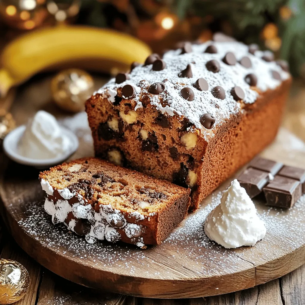 To make chocolate chip banana bread, you'll need a few simple ingredients. Here’s your list: - 3 ripe bananas, mashed - 1/2 cup unsalted butter, softened - 3/4 cup brown sugar - 2 large eggs - 1 teaspoon vanilla extract - 1 teaspoon baking soda - 1/2 teaspoon salt - 1 1/2 cups all-purpose flour - 1 cup semi-sweet chocolate chips - 1/4 cup chopped walnuts (optional) These ingredients work together to create a moist, sweet, and chocolatey bread. The ripe bananas add natural sweetness and moisture, while the chocolate chips provide rich flavor. You can use walnuts for a nice crunch, but they are optional. The key to great banana bread is using ripe bananas. They should be speckled with brown spots. This means they are sweet and perfect for baking. I always recommend measuring your ingredients carefully. This makes sure your bread turns out just right. If you want to check out the full recipe, you can find it [here](#). Now that you have your ingredients ready, you're one step closer to enjoying this delicious treat! - Preheat your oven to 350°F (175°C). - Grease a 9x5 inch loaf pan or line it with parchment paper. - Cream together butter and brown sugar until light and fluffy. - Incorporate mashed bananas into the mixture. - Whisk together baking soda, salt, and flour in a separate bowl. - Gradually add this dry mixture to the banana mixture, stirring gently. - Fold in chocolate chips and walnuts if you want some crunch. - Pour the batter into the prepared loaf pan and smooth the top. - Bake for 55-65 minutes until a toothpick comes out clean. This process is simple and rewarding. You will enjoy the delicious smell while baking. For the full recipe, check the earlier section. - Avoid over-mixing for a lighter loaf. This keeps the bread fluffy and soft. - Use ripe bananas for better sweetness. They add moisture and flavor to the bread. - Adding spices such as cinnamon or nutmeg can boost taste. Just a pinch can change the game. - Substituting with different types of chocolate makes it fun. Try dark, milk, or even white chocolate chips. - Dust with powdered sugar for a pretty finish. It adds a nice touch to your loaf. - Serve with a dollop of whipped cream for extra delight. It’s a treat that everyone loves. These tips will help you create the best chocolate chip banana bread. For the full recipe, check out the [Full Recipe]. {{image_2}} You can make banana bread gluten-free by using almond flour or a gluten-free blend. Almond flour gives a nice nutty flavor and moist texture. If you use a gluten-free blend, check the package for any special instructions. You may need to adjust the baking time, as gluten-free batters can cook faster or slower. Keep an eye on the bread after 50 minutes. A toothpick should come out clean when it's ready. If you're looking to cut back on sugar, you can reduce the amount in the recipe. Try using half a cup of brown sugar instead of three-fourths. This change will still give you that sweet taste without being too rich. Another option is to replace butter with applesauce. This swap will keep your bread moist while lowering fat content. Use a half cup of unsweetened applesauce for the same effect. Want to mix it up? Adding peanut butter or Nutella can create a rich and creamy twist. Just swirl it into the batter before baking. You can also get fruity by incorporating blueberries or chopped strawberries. These fruits add a fresh burst of flavor and make your chocolate chip banana bread even more delightful. Feel free to experiment with your favorite flavors! After you bake the chocolate chip banana bread, let it cool. Place it in an airtight container. This helps keep the bread moist. You can store it at room temperature for up to three days. If you want it to last longer, refrigerate it. Just remember, refrigerating may change the texture a bit. To freeze the banana bread, wrap it tightly in plastic wrap. Make sure there are no air pockets. Then, place it in a freezer-safe bag. This way, the bread stays fresh for about three months. When you're ready to eat it, thaw it overnight in the fridge. For best quality, let it sit at room temperature for a few hours before slicing. At room temperature, your chocolate chip banana bread stays fresh for about three days. If you keep it in the fridge, it can last up to a week. In the freezer, it can remain good for up to three months. Just remember to wrap it well! For more details, check the Full Recipe. Yes, you can use frozen bananas! First, thaw them in the fridge or at room temperature. Once they are soft, mash them up. The texture should be great for your bread. Frozen bananas often taste sweeter, which is a plus. Just make sure to drain any excess liquid after thawing. If you want a vegan option, there are many choices to bind your bread. You can use 1/4 cup of applesauce for each egg. Mashed bananas work too; use 1/4 cup. Another option is ground flaxseed. Mix one tablespoon of flaxseed with three tablespoons of water. Let it sit for five minutes before adding it to your mix. To check if your bread is done, use a toothpick. Insert it into the center of the loaf. If it comes out clean or with a few crumbs, it’s ready. If it’s wet, bake it longer. You can also look for a golden-brown crust and a firm top. The bread should spring back when touched lightly. Absolutely! You can add nuts like walnuts or pecans for a nice crunch. Chocolate chips are a must, but you can also mix in dried fruit or coconut. Feel free to get creative! Just remember to fold in these extras gently to keep the batter light. We explored delicious banana bread, from ingredients to baking. You learned how to mix ripe bananas with brown sugar, butter, and eggs. Adding chocolate chips or nuts makes it even better. Remember, tips like using ripe fruit and avoiding over-mixing ensure a fluffy texture. Consider variations for gluten-free or healthier options too. Finally, store your leftovers right and enjoy them later. Now you’re set to bake an amazing banana bread that everyone will love!