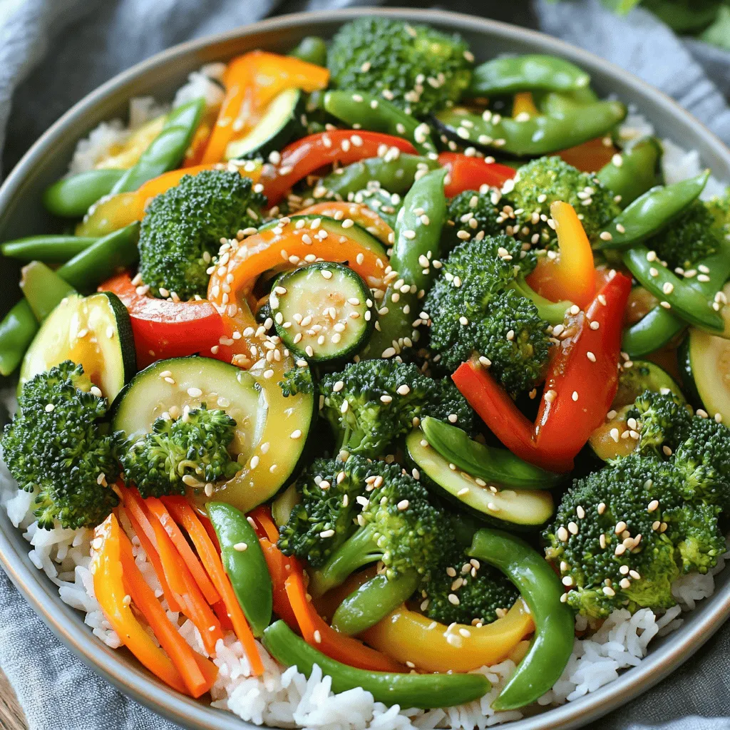 - 1 cup broccoli florets - 1 bell pepper (any color), sliced - 1 carrot, julienned - 1 zucchini, sliced - 1 cup sugar snap peas - 2 cloves garlic, minced - 1-inch piece fresh ginger, grated - 3 tablespoons soy sauce - 1 tablespoon sesame oil - 1 tablespoon vegetable oil - 1 teaspoon sesame seeds (for garnish) - Salt and pepper to taste To make this easy vegetable stir fry, gather all these ingredients first. This helps you stay organized. Fresh veggies work best, so choose bright and firm ones. I love using colorful bell peppers for a pop of color. The garlic and ginger add a lovely aroma too. For the sauces, use soy sauce and sesame oil for rich flavor. Be sure to check your pantry for these items before you start cooking. They make the dish taste great. You can find the full recipe in the article. Enjoy cooking this quick and healthy meal! - Wash and chop all vegetables. - Set them aside in separate bowls for easy access. When you prepare the veggies, it helps to have them ready. This makes cooking fast and fun. I love to chop my broccoli into small florets. The colors of the vegetables make the dish pop! - In a large wok or frying pan, heat the vegetable oil over medium-high heat. Heat is key for a great stir fry. You want the oil hot enough to sizzle. This helps to cook the veggies quickly, keeping them crisp and tasty. - Add minced garlic and grated ginger. - Stir-fry for about 30 seconds until fragrant. Garlic and ginger add a punch of flavor. They smell amazing when they hit the hot oil. This step wakes up your taste buds and sets the stage for your dish. - Add broccoli and carrots, cook for about 2 minutes. - Incorporate bell pepper, zucchini, and sugar snap peas. - Stir-fry until the vegetables are tender-crisp (3-4 minutes). Start with hard veggies, like carrots, that need more time. Then, add softer ones like zucchini. Keep stirring to cook evenly. You want each bite to be crunchy but cooked through. - Pour in soy sauce and sesame oil, stir well. - Season with salt and pepper, remove from heat. - Garnish with sesame seeds before serving. Soy sauce gives a salty taste that pairs well with the veggies. The sesame oil adds a nutty touch. Stir everything well to coat the veggies. Top with sesame seeds for a finishing touch. Serve this stir fry over rice or quinoa for a complete meal. You can find the full recipe above for more details! To keep your vegetables tender-crisp, watch the cooking times. Different veggies cook at different rates. Start with those that take longer, like broccoli or carrots. Use high heat to get the right stir-fry technique. It helps to cook the veggies quickly while keeping them bright and crunchy. Want to boost the flavor? Add more soy sauce or ginger for that extra kick. If you like heat, try using chili oil. It adds a nice spice that makes the dish exciting. You can also mix in sesame oil for a rich, nutty taste. These small tweaks can take your stir fry to the next level. Presentation matters! Serve your stir fry with a sprinkle of fresh herbs, like cilantro or parsley. It adds a pop of color and freshness. Use colorful bowls to enhance visual appeal, too. Bright plates make the dish more inviting and fun to eat. A well-presented meal can make even simple recipes feel special. For the full recipe, check out the details provided earlier in this article. {{image_2}} You can add protein to your vegetable stir fry for extra nutrition. Here are some tasty options: - Chicken: Cut boneless chicken into small pieces. Cook it before adding veggies. - Tofu: Use firm tofu. Press it to remove water, then cube and fry until golden. - Shrimp: Peel and devein shrimp. Add them to the pan when the veggies are almost done. Cook proteins until they are fully cooked. This usually takes about 5-7 minutes, depending on the type you choose. Feel free to mix and match seasonal veggies. Some great choices include: - Bell peppers: They add color and sweetness. - Carrots: Cut them into thin strips for quick cooking. - Broccoli: Try using cauliflower for a fun twist. You can also mix in leafy greens. Spinach and kale are great options. Add them at the end, so they wilt but stay vibrant. Sauce can change the whole flavor of your stir fry. Here are some fun alternatives: - Teriyaki sauce: This adds a sweet and savory taste. - Sweet and sour sauce: It gives a tangy kick. - Tamari: This is a gluten-free soy sauce. It works well if you need a gluten-free option. Try a mix of sauces for a unique flavor. Just keep the balance right to enjoy the best taste. For the full recipe, check out the details above. After making your vegetable stir fry, let it cool down. Store any leftovers in a container. The best options are glass or BPA-free plastic. These containers help keep the stir fry fresh. Make sure to seal them tightly to prevent air from getting in. You can store it in the fridge for up to three days. Freezing your stir fry is a great option if you want to keep it longer. First, let it cool completely. Then, pack it into freezer-safe bags or containers. Remove as much air as possible to avoid freezer burn. You can freeze it for up to two months. When you're ready to enjoy it, thaw it in the fridge overnight or use the microwave. When reheating, aim to keep the veggies crisp. The microwave works, but it can make the dish soggy. Instead, heat it on the stovetop. Use a non-stick pan over medium heat. Add a splash of water or oil to help steam it. Stir often until it's heated through. This method keeps the vegetables tender-crisp and tasty. For the full recipe, check out the vibrant vegetable stir fry section! Yes, you can use frozen vegetables for stir fry. They are quick and easy. Frozen veggies are often frozen at their peak freshness. This helps keep their color and nutrients. However, they can release extra water when cooked. This may make your stir fry a bit soggy. To avoid this, cook them on high heat. Stir them often to help evaporate the water. You can pair your vegetable stir fry with many tasty sides. Here are some ideas: - Cooked rice or quinoa for a filling base. - Noodles for an extra fun texture. - A side salad for added crunch and freshness. - Spring rolls for a tasty appetizer. To make your stir fry spicier, try these tips: - Add red pepper flakes or chili powder while cooking. - Use hot sauce to give it a kick. - Stir in a dash of sriracha or chili oil for heat. - Add fresh jalapeños or serrano peppers for more flavor. Making a vegan stir fry is simple! Just swap out the following: - Use tamari instead of soy sauce for a gluten-free option. - Replace any meat with tofu or tempeh for protein. - Check sauces to ensure they are plant-based. These easy swaps keep the dish tasty and filling. Yes, this recipe is great for meal prep! Here are some tips: - Cook a big batch and store it in containers. - Keep the rice or quinoa separate until serving to prevent sogginess. - Store in the fridge for up to four days. - To freeze, cool the stir fry first, then put it in airtight containers. - Reheat in a pan for best results. For the full recipe, check out the Vibrant Vegetable Stir Fry section! This blog post covered how to make a tasty vegetable stir-fry. We discussed main ingredients, preparation steps, and flavor tips. Remember to cook vegetables until they're tender-crisp for the best texture. You can add proteins or try new sauces for variety. Store leftovers properly to keep them fresh. Enjoy your delicious meal and feel free to experiment. Cooking should be fun! With these tips, you can make great meals every time.