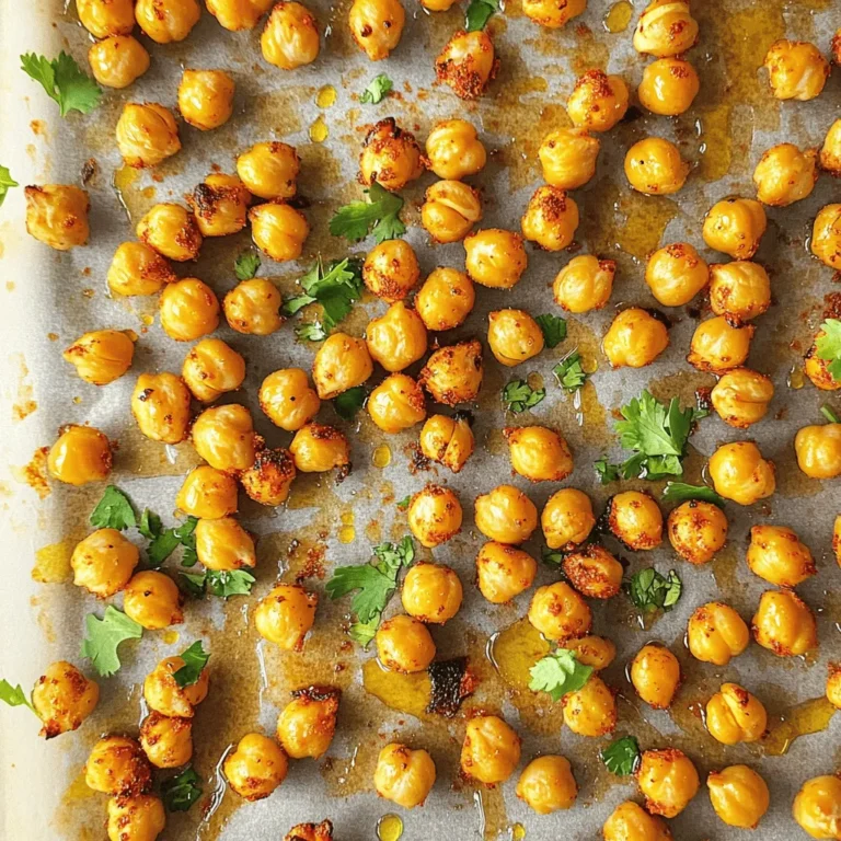 To make tasty spicy roasted chickpeas, you'll need: - 1 can (15 oz) chickpeas, drained and rinsed - 2 tablespoons olive oil - 1 teaspoon smoked paprika - 1 teaspoon cumin - 1/2 teaspoon cayenne pepper (adjust to taste) - 1 teaspoon garlic powder - 1 teaspoon onion powder - Salt to taste These ingredients are the core for a crunchy and flavorful snack. The chickpeas provide protein and fiber. The olive oil helps them roast well. The spices add a punch of flavor that makes them irresistible. You can make your roasted chickpeas even better with a few garnishes: - Freshly chopped cilantro - Chopped parsley Adding these herbs gives a fresh touch and brightens the dish. Plus, they look great when served. Feel free to play with the spices! Here are some fun ideas: - Add a sprinkle of chili powder for more heat. - Try curry powder for a different twist. - Use lemon zest for a fresh citrus flavor. These variations let you customize your snack. You can transform basic roasted chickpeas into something special. Check out the Full Recipe for more details and ideas! To start, gather your ingredients. You will need one can of chickpeas. Make sure to drain and rinse them well. This removes extra sodium and helps with texture. Next, pat them dry with a clean kitchen towel. Removing moisture is key for crispiness. Then, take a mixing bowl. Add the dried chickpeas, two tablespoons of olive oil, and your spices. Use one teaspoon each of smoked paprika, cumin, and garlic powder. Add half a teaspoon of cayenne pepper for heat and one teaspoon of onion powder. Don’t forget to add salt to taste. Mix until every chickpea is coated in the spices. This step adds tons of flavor. Now, preheat your oven to 400°F (200°C). Line a baking sheet with parchment paper. This keeps the chickpeas from sticking and makes cleanup easy. Spread the seasoned chickpeas in a single layer on the baking sheet. This helps them roast evenly. Place the baking sheet in the oven. Roast for 25 to 30 minutes. Halfway through, shake the baking sheet to move the chickpeas around. This ensures they cook evenly. You want them to turn golden and crispy. For the best crunch, the drying step is vital. If your chickpeas are moist, they won’t crisp up. After roasting, let them cool for a few minutes. This cooling time helps them firm up. If they aren’t as crispy as you want, pop them back in the oven for another five minutes. Taste them and adjust seasoning if needed. You can garnish with fresh cilantro or parsley for a pop of color. Check out the Full Recipe for more details. Enjoy your crunchy and flavorful snack! When picking chickpeas, always go for canned ones. They are tender and ready to use. Check the can for a good seal and no dents. If you prefer dried chickpeas, soak them overnight. This will help them cook well. Rinse chickpeas before using to remove any excess salt or starch. One big mistake is not drying the chickpeas enough. Wet chickpeas won’t become crispy. Make sure to pat them dry with a towel. Another mistake is overcrowding the baking sheet. Spread them out in a single layer for the best crunch. Lastly, don’t skip the spices! They add flavor and make your snack pop. To boost flavor, try adding lemon zest or lime juice. It gives a fresh taste that pairs well with spices. You can also mix in some nutritional yeast for a cheesy flavor. If you want more heat, add extra cayenne pepper. Using fresh herbs like cilantro or parsley at the end adds color and taste. For the full recipe, check out the steps above. Enjoy your flavorful snack! {{image_2}} You can change the spices to get new flavors. Try adding curry powder for an Indian twist. For a Mediterranean touch, use za'atar or sumac. Want something sweet? Add a sprinkle of cinnamon and a bit of brown sugar. Each option gives you a new taste experience. You can mix in nuts or seeds for a crunch boost. Pumpkin seeds or almonds work well. If you want less oil, use cooking spray instead of olive oil. You can even add nutritional yeast for a cheesy flavor without dairy. These add-ins keep your snack healthy and fun. If you like spice, add more cayenne pepper. For a milder snack, reduce the cayenne. You can also use smoked paprika for flavor without the heat. Taste the mix before cooking to find the right balance for your palate. Enjoy the heat as you explore different spice levels! After you enjoy your spicy roasted chickpeas, you may have some left. To keep them crispy, store them in an airtight container. If you don’t have one, a zip-top bag works well too. Avoid using a container that lets in air. This air can make them soft and chewy. You can keep roasted chickpeas for about three days at room temperature. If you want them to last longer, store them in the fridge. They can stay fresh for up to a week in there. Just remember, the longer they sit, the less crunchy they become. If you want to reheat your chickpeas, use the oven for the best results. Preheat your oven to 350°F (175°C). Spread the chickpeas on a baking sheet and heat for about 10 minutes. This way, they regain their crunch. You can also microwave them, but they may not taste as good. For the best flavor, stick with the oven! For the full recipe, check the section above. Spicy roasted chickpeas are a great snack. They are high in protein and fiber. This means they help keep you full longer. Chickpeas also contain vitamins and minerals. They are low in fat, making them a healthy choice. The spices add flavor without added calories. Eating them can support gut health and aid digestion. Plus, they are a fun way to enjoy plant-based protein. Yes, you can make spicy roasted chickpeas in an air fryer! Using an air fryer can give you an even crunchier texture. Just follow the same steps as the oven method. Preheat your air fryer to 400°F (200°C). Toss the chickpeas with oil and spices as usual. Place them in the air fryer basket in a single layer. Cook for about 15-20 minutes, shaking the basket halfway through. Check for crispiness before serving. The full recipe is already vegan-friendly! The main ingredient, chickpeas, is plant-based. You use olive oil and spices, which are all vegan. Just ensure any garnishes you choose are also vegan. Fresh herbs like cilantro or parsley work well here. Enjoy your tasty and healthy snack without any animal products! Spicy roasted chickpeas are simple to make. We covered necessary ingredients and optional garnishes. Then, we explored different seasoning styles and provided step-by-step cooking tips. I shared how to pick the best chickpeas and avoid common mistakes. Plus, I offered ways to adjust heat levels. Now, you can enjoy crispy, tasty chickpeas at home. Remember, storage matters for keeping them fresh. Experiment with flavors to find your favorite!