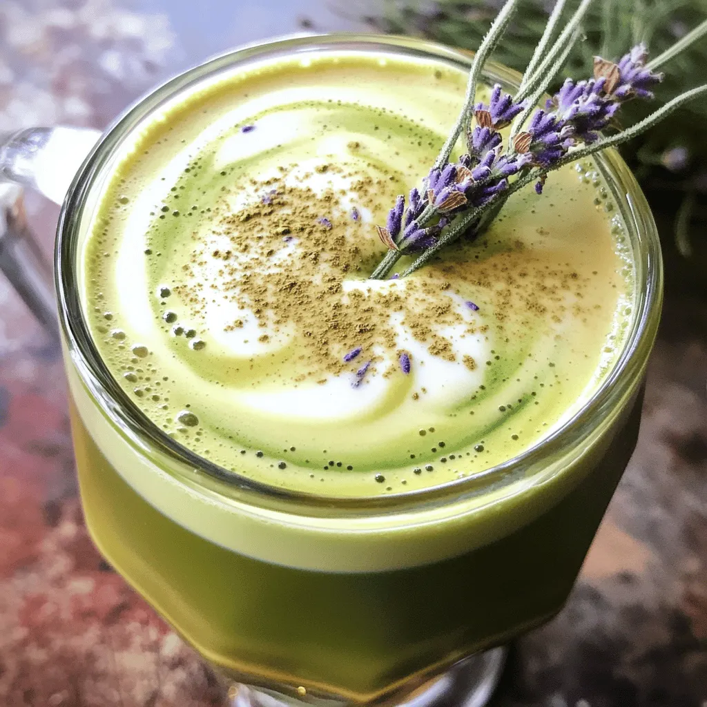 To make a Honey Lavender Matcha Latte, you need a few simple ingredients. Here’s what you’ll require: - 1 teaspoon matcha powder - 1 cup milk of your choice (dairy, almond, or oat) - 1 tablespoon honey - 1/2 teaspoon dried lavender flowers (food-grade) - 1/2 cup water These ingredients work together to create a smooth and fragrant drink. Matcha gives it a bright green color and a rich, earthy taste. The honey adds sweetness, while lavender brings in a calming floral note. You can also add some optional ingredients to make your latte unique. Consider these: - Pinch of sea salt - Lavender sprigs for garnish The sea salt enhances the flavor, making each sip even better. Garnishing with lavender sprigs adds a lovely touch to your drink. When selecting your ingredients, quality matters. Here are some tips: - Matcha Powder: Look for ceremonial grade matcha for the best flavor. It’s vibrant and full of nutrients. - Honey: Choose raw honey for its natural taste and health benefits. - Lavender: Ensure your lavender is food-grade. You can find it at specialty stores or online. Using high-quality ingredients makes a big difference. It elevates the taste and gives you a latte that feels special. If you want the full recipe, check out the details above. To make your Honey Lavender Matcha Latte, start with the lavender honey syrup. In a small saucepan, mix 1 tablespoon of honey and 1/2 teaspoon of dried lavender flowers with 1/2 cup of water. Turn the heat to low and stir gently. Let it simmer for about five minutes. This helps the lavender flavors mix with the honey. After that, strain the mixture through a fine sieve into a cup. This step removes the flower bits and leaves you with a fragrant syrup. Next, sift 1 teaspoon of matcha powder into a small bowl. This prevents clumps and helps it mix better. Then, heat your milk of choice until it's warm but not boiling. You can use dairy, almond, or oat milk. Now, it's time to combine everything. Add 1-2 tablespoons of the lavender honey syrup to the matcha powder. Slowly pour in 2 tablespoons of hot water. Whisk this mixture vigorously using a bamboo whisk or milk frother until it becomes frothy and smooth. Pour the hot milk into the whisked matcha. Stir well to mix all the flavors. If you want it sweeter, you can add more lavender honey syrup. For an extra taste boost, a pinch of sea salt works wonders. Finally, serve your latte in a glass or mug and garnish it with a lavender sprig. This adds a lovely aroma and looks great. Whisking matcha correctly is key for the best latte. Use a bamboo whisk or a milk frother. Start by gently moving the whisk in a zigzag pattern. This helps mix the powder and water well. Whisk until you see small bubbles forming on the surface. This means your matcha is frothy and ready. If you find clumps, keep whisking. They will break apart, giving you a smooth texture. For the best milk froth, heat the milk slowly. Avoid boiling it. You want it steaming to create a creamy texture. Once it's warm, you can froth it using a milk frother or whisk. If you do not have a frother, whisk it quickly in a circular motion. This adds air and creates nice foam. Frothing gives your latte a lovely, rich feel. The frothy milk blends well with the matcha, enhancing the drink's flavor. To get the best lavender flavor, use fresh, food-grade dried lavender. Heat the honey and lavender slowly to bring out the oils. Simmer for about five minutes. This short time allows the flavors to blend well without becoming too strong. Strain the mixture, so you only have the honey syrup. This syrup will be sweet and fragrant, perfect for your latte. Everyone has different taste buds. If you like your drinks sweet, you can add more honey. Start with one tablespoon and taste it. You can always add more. If you prefer a less sweet drink, use less honey or skip it. The lavender flavor is already nice and floral, so you can enjoy it without too much sweetness. One common mistake is not sifting the matcha powder. If you skip this step, you may get clumps in your drink. Always sift it before mixing. Another mistake is using boiling water. Hot water can make the matcha taste bitter. Instead, use water that is hot but not boiling. Lastly, don’t forget to whisk it well. If you don’t whisk enough, your latte may not be smooth. Follow these tips for the best honey lavender matcha latte experience. For the full recipe, check out the earlier section! {{image_2}} You can easily enjoy a honey lavender matcha latte without dairy. Almond milk works great if you want a nutty flavor. Oat milk is a fantastic choice too, as it adds creaminess. Coconut milk offers a tropical twist that pairs well with lavender. Just remember, each milk can change the taste a bit, so choose what you like best. If you want a healthier option, try using agave syrup. It has a low glycemic index. Maple syrup is another natural sweetener that adds a unique flavor. For a sugar-free choice, use stevia or monk fruit sweetener. These options will still give you the sweetness without the extra calories. You can change this drink with the seasons. In fall, add a pinch of cinnamon for warmth. During winter, a dash of nutmeg can bring cozy vibes. In spring, fresh mint leaves can brighten the drink. You can also try adding vanilla extract for an extra layer of flavor. There are endless ways to customize your honey lavender matcha latte! For the full recipe, visit the section above. To store leftover lavender honey syrup, pour it into a clean jar. Make sure the jar has a tight lid. Keep it in the fridge. It will last for about two weeks. Always check for any signs of spoilage before using. You can warm it up before adding it to your latte. Store matcha powder in an airtight container. Keep it in a cool, dark place. Avoid humidity and light, as they can spoil the flavor. The fridge is a great option if you want to keep it fresh longer. Matcha can last for a few months when stored correctly. If you have leftover Honey Lavender Matcha Latte, reheat it gently. Pour it into a saucepan over low heat. Stir constantly to avoid burning. You can also use the microwave. Heat it in short bursts, stirring in between. Enjoy your latte warm for the best taste. A Honey Lavender Matcha Latte is a warm drink that mixes matcha with honey and lavender. Matcha is powdered green tea. It has a rich, smooth taste. The honey adds sweetness, while the lavender gives a calming floral note. This drink is perfect for relaxing moments or a cozy afternoon tea. You can find ready-made Honey Lavender Matcha Lattes at some cafes and tea shops. Many coffee chains offer flavored matcha drinks. Be sure to check local shops that focus on specialty teas or health foods. You can also buy bottled versions online. However, making it fresh at home gives the best flavor. Matcha is rich in antioxidants, which help protect your body. It can boost your energy and focus without the jitters of coffee. Lavender is known for its calming effects. It can help reduce stress and improve sleep. Together, they create a drink that is not just tasty but also good for you. In this post, we covered how to make a Honey Lavender Matcha Latte. We talked about the key ingredients, detailed preparation steps, and tips for great flavor. I shared common mistakes to avoid and offered several variations for customization. The right ingredients and care make this drink delicious and fun to make. Try it out, and enjoy your tasty creation!