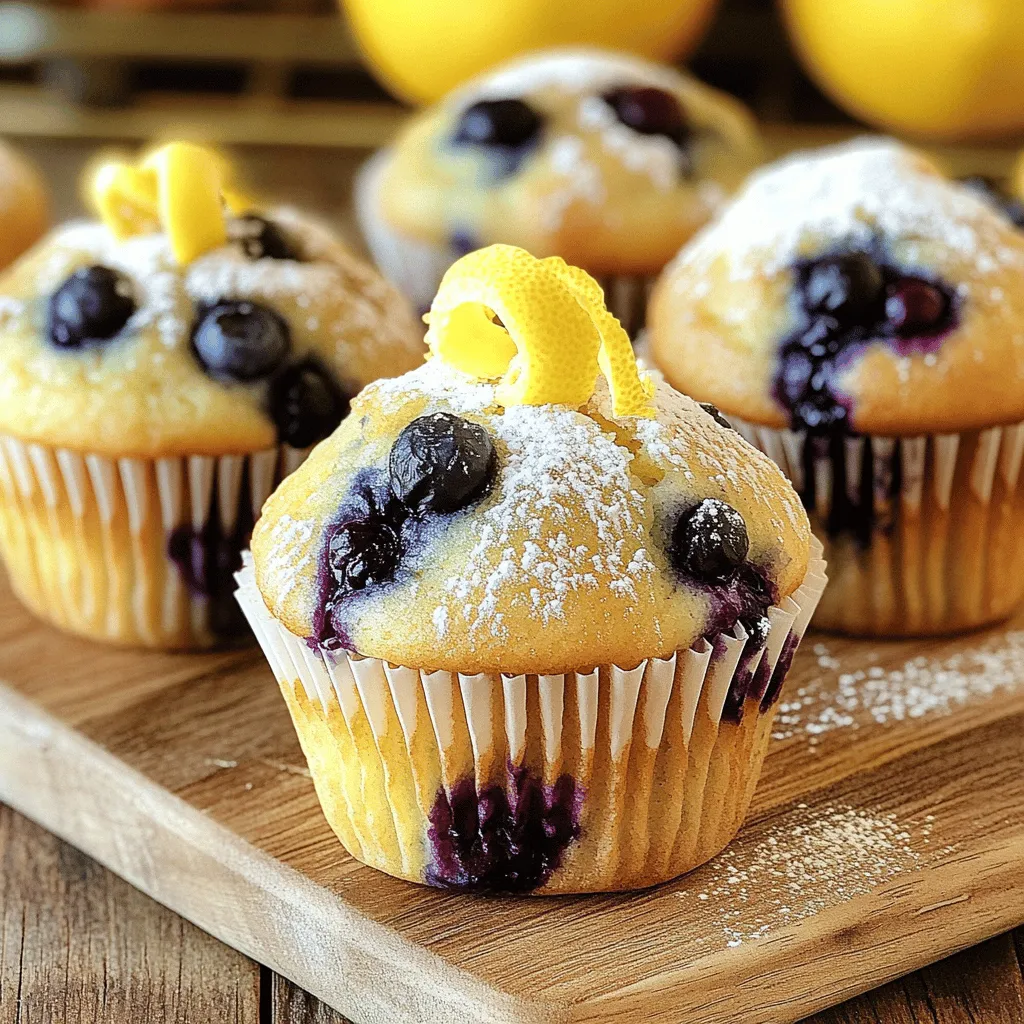 To make tasty lemon blueberry muffins, you need a few key ingredients. Here’s what you’ll need: - 1 ½ cups all-purpose flour - 1 teaspoon baking powder - ½ teaspoon baking soda - ¼ teaspoon salt - ½ cup unsalted butter, softened - ½ cup granulated sugar - 2 large eggs - 1 teaspoon vanilla extract - Zest of 1 lemon - ½ cup buttermilk (or ½ cup milk with 1/2 teaspoon vinegar) - 1 ½ cups fresh blueberries - 2 tablespoons lemon juice (optional) These ingredients create a fluffy muffin with a bright lemon flavor. Flour, baking powder, and baking soda: Flour gives structure to the muffins. Baking powder and baking soda help them rise. Butter and sugar for sweetness: Softened butter makes muffins rich. Granulated sugar adds sweetness that balances the tartness of the lemons. Eggs, vanilla extract, and lemon zest for flavor: Eggs bind the ingredients. Vanilla adds warmth. Lemon zest brings a fresh, citrusy aroma. Buttermilk and fresh blueberries: Buttermilk keeps the muffins moist. Fresh blueberries add juiciness and bursts of flavor. Optional: lemon juice for an extra zing: Adding lemon juice enhances the lemon taste. It brightens the overall flavor profile. For the full recipe, check out the [Full Recipe]. This will guide you step by step to create these delightful muffins. First, preheat your oven to 375°F (190°C). This step is key for even baking. Next, prepare your muffin tin. You can line it with paper liners or lightly grease it. In a medium bowl, whisk together the dry ingredients. Combine 1 ½ cups of flour, 1 teaspoon of baking powder, ½ teaspoon of baking soda, and ¼ teaspoon of salt. Mixing these well ensures your muffins rise nicely. Now, let's make the batter. In a large bowl, cream together ½ cup of softened butter and ½ cup of granulated sugar. Use a hand mixer or stand mixer for about 3-4 minutes. You want it light and fluffy. Next, add in 2 large eggs, one at a time. Mix well after each egg. Then stir in 1 teaspoon of vanilla extract and the zest of 1 lemon. The zest adds a bright flavor! It's time to combine everything. Start by adding the dry mixture to the butter mix in parts. Begin with a third of the flour mixture. Then add ½ cup of buttermilk. Repeat this process until all the dry mix and buttermilk are combined. Mix until just combined; avoid overmixing. Now, gently fold in 1 ½ cups of fresh blueberries and 2 tablespoons of lemon juice. Use a spatula and be careful not to mash the berries. Divide the batter evenly into the muffin cups. Fill each cup about ¾ full for best results. Bake in your preheated oven for 18-20 minutes. To check for doneness, insert a toothpick into the center of a muffin. If it comes out clean, they are ready! Once baked, let the muffins cool in the pan for 5 minutes. Then transfer them to a wire rack to cool completely. Enjoy this delightful recipe! For the full details and ingredients, check the Full Recipe. To make your lemon blueberry muffins fluffy, avoid overmixing the batter. Mixing too much can lead to tough muffins. Mix just until the ingredients blend together. This keeps the muffins light and airy. Check the freshness of your baking powder. Old baking powder may not rise well. To test it, add a teaspoon of baking powder to warm water. If it bubbles, it’s good to use. If not, buy a new one. Serve your muffins warm or at room temperature for the best taste. Warm muffins have a lovely, soft texture. For a nice touch, dust them with powdered sugar. Add a twist of lemon peel on top for a pop of color. One common mistake is overfilling muffin cups. Fill each cup about ¾ full to allow room for rising. This helps prevent spills and keeps your muffins shaped nicely. Another mistake is forgetting to adjust baking time for different ovens. Each oven heats slightly differently. Check your muffins a few minutes early. Use a toothpick to test their doneness; it should come out clean. {{image_2}} For gluten-free muffins, you can use almond flour or a gluten-free blend. These flours work well and keep the muffins light. Mix the dry ingredients well to avoid clumps. When baking, watch the time closely. Gluten-free muffins may need a few extra minutes to set. To make these muffins vegan, replace eggs with flaxseed meal or applesauce. For each egg, mix one tablespoon of flaxseed meal with three tablespoons of water. Let it sit until it thickens. Use dairy-free butter and almond or oat milk for a creamy texture. These swaps keep the muffins moist and tasty. You can make these muffins even better with spices. A pinch of cinnamon or nutmeg adds warmth and depth. Want to mix it up? Try adding other fruits like raspberries or strawberries. They pair nicely with lemon and blueberries, giving you a burst of flavor in every bite. Check the Full Recipe to see how to make these tasty treats! To keep your lemon blueberry muffins fresh, store them at room temperature. Place them in an airtight container. This keeps them soft for about two days. If you want to keep them longer, store them in the fridge. Just remember, the cold can change the texture a bit. Freezing muffins is a great way to save them for later. Wrap each muffin tightly in plastic wrap. Then, place them in a freezer bag. They can last up to three months in the freezer. When you’re ready to enjoy one, thaw it at room temperature or warm it in the microwave. Homemade lemon blueberry muffins usually stay tasty for about two to three days at room temperature. If stored in the fridge, they can last about a week. Look for signs that your muffins have gone stale. If they feel dry or hard, it’s time to toss them. Also, if you notice any mold, it’s best to throw those away. Enjoy your muffins while they're fresh! For the complete recipe, check out the Full Recipe. Yes, you can use frozen blueberries. They work well in your batter. Here are some tips: - Do not thaw the blueberries. Add them straight from the freezer to keep them firm. - Dust them in flour before adding. This helps prevent them from sinking in the batter. - Adjust baking time slightly. Frozen berries can make the batter cooler, so you may need an extra minute or two. To check if your muffins are done, use the toothpick test. Here's how: - Insert a toothpick into the center of a muffin. - If it comes out clean or with a few crumbs, the muffins are ready. - Look for a golden-brown top and a slight dome shape. To bring your muffins back to life, follow these methods: - Oven method: Preheat your oven to 350°F (175°C). Wrap muffins in foil and heat for about 10-15 minutes. - Microwave method: Place a muffin on a microwave-safe plate. Heat for about 10-15 seconds. Add a cup of water in the microwave to keep them moist. To reduce the sweetness, try these tips: - Cut back on sugar: Reduce the sugar by ¼ cup or more, based on your taste. - Use alternative sweeteners: Consider using honey or agave syrup, which are less sweet than sugar. - Add more lemon zest: This can balance sweetness with a tangy flavor. For the full recipe, check out the full recipe for zesty lemon blueberry bliss muffins. Enjoy! You learned how to make delicious lemon blueberry muffins. We covered essential ingredients, step-by-step instructions, and helpful tips. I shared ways to store your muffins and tasty variations to try. Remember to avoid common mistakes for the best results. With these tips, you can impress anyone with your baking. Enjoy your muffins fresh or explore fun twists to make them unique! Happy baking!